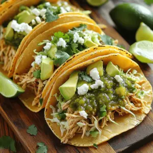 For these tacos, you need simple ingredients that pack a punch. Start with: - 1 lb (450g) boneless, skinless chicken breasts - 1 cup salsa verde (store-bought or homemade) - 1 teaspoon ground cumin - 1 teaspoon garlic powder - 1 teaspoon onion powder - Salt and pepper to taste The chicken is the star. I love using boneless, skinless chicken breasts. They cook well and shred easily. The spices add depth. Ground cumin gives warmth, while garlic and onion powder enhance flavor. Salsa verde is key. You can use store-bought for ease. It’s quick and tasty. If you want to make it at home, combine tomatillos, jalapeños, cilantro, and lime juice. Blend until smooth for a fresh taste. Toppings make these tacos shine. Here’s what you need: - 8 small corn tortillas - 1 cup shredded cabbage - 1/2 cup crumbled queso fresco - 1/4 cup fresh cilantro, chopped - 1 avocado, sliced - Lime wedges for serving Shredded cabbage adds crunch. Queso fresco brings creaminess. Fresh cilantro gives a burst of flavor. Sliced avocado adds richness and nutrients. Don’t forget lime wedges! They add a zesty kick. You can also serve these tacos with rice or beans for a hearty meal. Slow Cooker Instructions 1. Place 1 lb of chicken breasts in your slow cooker. 2. Season with 1 teaspoon each of cumin, garlic powder, and onion powder. 3. Add salt and pepper to taste. 4. Pour 1 cup of salsa verde over the chicken. 5. Cover and cook on low for 6-8 hours or high for 3-4 hours. 6. When done, shred the chicken with two forks right in the pot. Instant Pot Instructions 1. Add the chicken breasts to the Instant Pot. 2. Season as you would for the slow cooker. 3. Pour in the salsa verde. 4. Seal the lid and cook on high pressure for 15 minutes. 5. Let the pressure release naturally. 6. Shred the chicken in the pot after cooking. How to Warm Tortillas 1. Heat a skillet over medium heat. 2. Place a tortilla in the skillet for 30 seconds. 3. Flip and warm the other side for another 30 seconds. 4. Repeat for all tortillas. Tips for Ideal Taco Assembly 1. Start with a warm tortilla on your plate. 2. Add a generous scoop of pulled chicken. 3. Layer on shredded cabbage for crunch. 4. Sprinkle crumbled queso fresco for creaminess. 5. Finish with fresh cilantro and avocado slices. 6. Serve with lime wedges for a zesty kick. To make the best pulled chicken, adjust the seasoning to your taste. Start with the basic spices: cumin, garlic powder, and onion powder. If you like more heat, add a pinch of cayenne pepper or chili powder. Always taste the mixture before cooking. This helps ensure the flavors match what you enjoy. To keep the chicken tender, use a slow cooker or an instant pot. Cooking it low and slow allows the meat to absorb all the flavors. If using an instant pot, the high pressure cooks the chicken quickly while keeping it moist. Regardless of the method, the chicken should easily shred with two forks when done. To take your tacos to the next level, consider adding extra spices and fresh herbs. Fresh cilantro adds a bright note. You can also sprinkle in some smoked paprika for a rich, smoky flavor. Don’t forget about the toppings! Shredded cabbage adds crunch and freshness. Crumbled queso fresco gives a creamy texture. Slices of avocado provide healthy fats and smoothness. Lime wedges are a must; they add a zesty kick that brightens every bite. Enjoy experimenting with different combinations to find your favorite! {{image_2}} You can switch chicken with other meats. Pork works great with salsa verde. It adds a rich flavor. Beef is also a good choice. Use chuck roast for best results. Want a lighter dish? Try turkey instead. Ground turkey or shredded turkey both taste good. If you prefer a meatless option, there are many choices. You can use jackfruit as a substitute. It shreds easily and soaks up flavors. Another great option is mushrooms. Use portobello or shiitake for deep taste. Cook them in salsa verde for a rich flavor. For a plant-based version, gather these ingredients: - 2 cans of young green jackfruit in water - 1 cup salsa verde (store-bought or homemade) - 1 teaspoon ground cumin - 1 teaspoon garlic powder - 1 teaspoon onion powder - Salt and pepper to taste - 8 small corn tortillas - 1 cup shredded cabbage - 1/4 cup fresh cilantro, chopped - 1 avocado, sliced - Lime wedges for serving To prepare without chicken, drain and rinse jackfruit. Remove the core and seeds. Tear the jackfruit into pieces. In a slow cooker, mix jackfruit with salsa verde, cumin, garlic powder, onion powder, salt, and pepper. Cook on low for 6-8 hours or high for 3-4 hours. After cooking, shred jackfruit with forks. Serve on warm tortillas. Top with cabbage, cilantro, and avocado. Enjoy your vegan tacos! To keep your pulled chicken fresh, store it in an airtight container. Place it in the fridge within two hours of cooking. This way, the chicken stays juicy and safe to eat. Try to eat the leftovers within three days for the best taste. When you reheat the chicken, do it gently. Use a microwave or a skillet over low heat. This helps keep the flavor intact. Stir the chicken as it warms up. This way, it heats evenly and stays moist. If you want to save the pulled chicken for later, freezing is a great option. To freeze, let the chicken cool first. Then, place it in a freezer-safe bag or container. Remove as much air as you can to prevent freezer burn. It can last for up to three months in the freezer. When you are ready to eat it, take it out and thaw it in the fridge overnight. You can also use the microwave for quick thawing. Reheat it slowly, as mentioned before, to keep the flavors rich. Can I use frozen chicken? Yes, you can use frozen chicken. Just make sure to add extra time when cooking. If you use a slow cooker, it may take 8-10 hours on low. For an instant pot, add 5 more minutes to the cooking time. The chicken will still be juicy and flavorful. What can I substitute for salsa verde? If you need a substitute, try green enchilada sauce or tomatillo salsa. You can also blend fresh herbs like cilantro, green peppers, and lime juice for a quick homemade version. These options keep the dish tasty and vibrant. How to make your own salsa verde? To make salsa verde, blend these ingredients: - 6-8 tomatillos, husked and halved - 1/2 onion, roughly chopped - 1-2 jalapeños, seeded for less heat - 1 cup fresh cilantro - Juice of 1 lime - Salt to taste Roast the tomatillos and jalapeños for extra flavor. Blend everything until smooth and enjoy! How to serve with sides for a complete meal? Pair tacos with a side of black beans or Mexican rice. You can also serve corn on the cob or a fresh salad. These sides add nutrition and make the meal more filling. For drinks, consider agua fresca or a light beer to complement the flavors. This blog post covered everything you need for making delicious pulled chicken tacos. We explored main ingredients, like chicken, salsa verde, and tasty toppings. I shared cooking methods for a slow cooker and an Instant Pot. You learned tips to perfect your chicken and explored fun variations for all diets. Store leftovers wisely to keep them tasty. With these insights, you can enjoy flavorful tacos that impress friends and family. Remember, the right toppings and personal touches make each taco unique and special. Happy cooking!