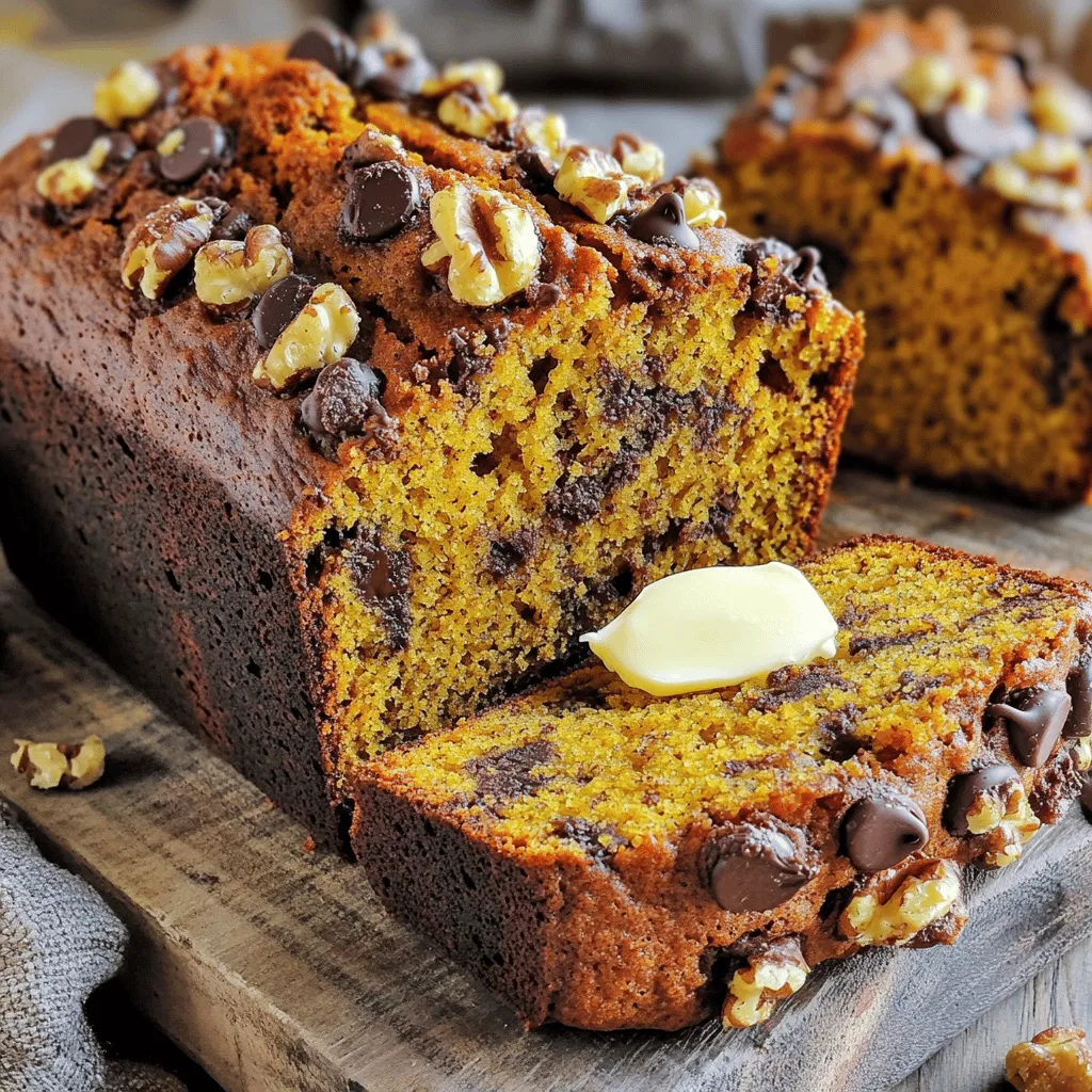 - 1 cup mashed ripe bananas (about 2 medium bananas) - 1 cup canned pumpkin puree - 1/2 cup unsalted butter, softened - 1 cup brown sugar - 1/2 cup granulated sugar - 2 large eggs - 1 teaspoon vanilla extract - 2 cups all-purpose flour - 1 teaspoon baking soda - 1/2 teaspoon baking powder - 1 teaspoon ground cinnamon - 1/2 teaspoon ground nutmeg - 1/4 teaspoon ground ginger - 1/2 teaspoon salt - 1/2 cup chopped walnuts or pecans (optional) - 1/2 cup chocolate chips (optional) When making this bread, you need precise amounts for best results. You can swap the butter for coconut oil if you like. Use light brown sugar for a milder taste. If you don’t have eggs, try using flaxseed meal mixed with water. Use 1 tablespoon of flaxseed meal mixed with 3 tablespoons of water per egg. You can also use whole wheat flour instead of all-purpose flour for a nuttier flavor. Feel free to jazz up your bread! Chopped walnuts or pecans add a nice crunch. You can also mix in chocolate chips for a sweet surprise. Another fun option is to add dried cranberries or raisins. For serving, try spreading a little butter or cream cheese on warm slices. A sprinkle of cinnamon on top makes it extra special. Start by collecting all your ingredients. You will need 1 cup of mashed ripe bananas, 1 cup of canned pumpkin puree, and 1/2 cup of softened unsalted butter. Add 1 cup of brown sugar and 1/2 cup of granulated sugar. You will also need 2 large eggs, 1 teaspoon of vanilla extract, and 2 cups of all-purpose flour. Don’t forget 1 teaspoon of baking soda, 1/2 teaspoon of baking powder, and spices like 1 teaspoon of cinnamon, 1/2 teaspoon of nutmeg, and 1/4 teaspoon of ginger. Finish with 1/2 teaspoon of salt. You can add 1/2 cup of chopped walnuts or pecans and 1/2 cup of chocolate chips if you like. 1. Preheat your oven to 350°F (175°C). Grease a 9x5-inch loaf pan and set it aside. 2. In a large bowl, cream the softened butter, brown sugar, and granulated sugar. Mix until it looks smooth and fluffy. 3. Add the ripe bananas, pumpkin puree, eggs, and vanilla extract. Stir well until everything is mixed in. 1. In another bowl, whisk together the flour, baking soda, baking powder, cinnamon, nutmeg, ginger, and salt. 2. Slowly add the dry mix to the pumpkin mix. Stir gently until just combined. Do not overmix; it’s okay if there are a few lumps. 3. If you are using them, fold in the chopped nuts or chocolate chips. This adds great texture. 4. Pour the batter into the prepared loaf pan. Smooth the top with a spatula. 5. Bake in your preheated oven for 55-65 minutes. Check if it’s done by inserting a toothpick into the center. It should come out clean. 1. Once baked, take the bread out of the oven. Let it cool in the pan for about 10 minutes. 2. After that, carefully transfer the bread to a wire rack to cool completely. 3. For serving, cut warm slices. Top with a pat of butter or cream cheese. Sprinkle with cinnamon for extra flavor. Enjoy with a warm drink like tea or coffee! To get the best texture in your pumpkin banana bread, use ripe bananas. They should be brown and soft. This will add natural sweetness and moisture. Use canned pumpkin puree, not pumpkin pie filling. Mix the wet and dry ingredients separately first. Combine them gently to avoid overmixing. Overmixing can make the bread dense. Adding nuts or chocolate chips gives a nice crunch. Store leftover pumpkin banana bread in an airtight container. This keeps it fresh for up to four days. To enjoy it warm, slice and toast it lightly. You can also microwave slices for about 10 seconds. This brings back the moist texture. If you want to keep it longer, freeze the bread. Wrap it well in plastic wrap and foil. It stays good for up to three months. If your bread comes out too dry, check the oven temperature. An oven that is too hot can dry out the bread. If it sinks in the middle, it may have been underbaked. Always test with a toothpick. If it comes out wet, bake a little longer. For a bread that sticks to the pan, ensure you grease it well before adding the batter. {{image_2}} You can make this pumpkin banana bread healthier. Try using applesauce instead of butter. This swaps out fat for moisture. You can also use a sugar substitute like coconut sugar. This option lowers the calories but keeps the sweetness. For a protein boost, add Greek yogurt. It keeps the bread moist and adds tang. Want to spice it up? Try adding dried fruit like raisins or cranberries. These add sweetness and chew. You can also mix in spices like allspice or cardamom. This gives a warm flavor that pairs well with pumpkin. For a chocolate twist, add dark chocolate chips. They melt and create a rich surprise in each slice. If you need a gluten-free bread, use almond flour or a gluten-free blend. These flours work well with the pumpkin and bananas. Adjust the liquid in the recipe as needed. Gluten-free batters can be thicker. Add a bit more pumpkin puree or a splash of milk. This helps keep the texture light and fluffy. One slice of pumpkin banana bread is about 1/10 of the loaf. Each slice has roughly 200 calories. This bread is a tasty treat that can fit well in many diets. - Carbohydrates: 30 grams - Protein: 3 grams - Fat: 9 grams - Fiber: 2 grams This bread has a good mix of carbs and fats. It also has some protein to help keep you full. - Bananas: High in potassium, they help with heart health and digestion. - Pumpkin: Packed with vitamins A and C, it boosts your immune system. - Nuts: If you add walnuts or pecans, they give healthy fats and protein. - Spices: Cinnamon and nutmeg add flavor and antioxidants, which help fight free radicals. Using these ingredients makes this bread not just yummy but also good for you! Yes, you can make this recipe vegan. Replace the eggs with flaxseed meal or applesauce. Use plant-based butter instead of regular butter. Choose a vegan sugar to keep it all vegan-friendly. This way, you still get that rich taste without the eggs or dairy. You can check if the bread is done by inserting a toothpick into the center. If it comes out clean or with a few crumbs, the bread is ready. Another way is to look for a golden-brown top. The bread should spring back when lightly pressed. Leftover pumpkin puree has many uses. You can add it to smoothies for a creamy texture. Stir it into oatmeal for added flavor. You can also make pumpkin pancakes or muffins. Just freeze it in small portions for later use. This blog post covered essential ingredients, step-by-step instructions, and helpful tips. You learned to mix, bake, and serve with confidence. We looked at variations for special diets and added nutritional info for better choices. Now you can experiment with your bread and tailor it to your taste. From healthy swaps to fun flavors, the options are endless. Enjoy your baking journey and create something delicious!