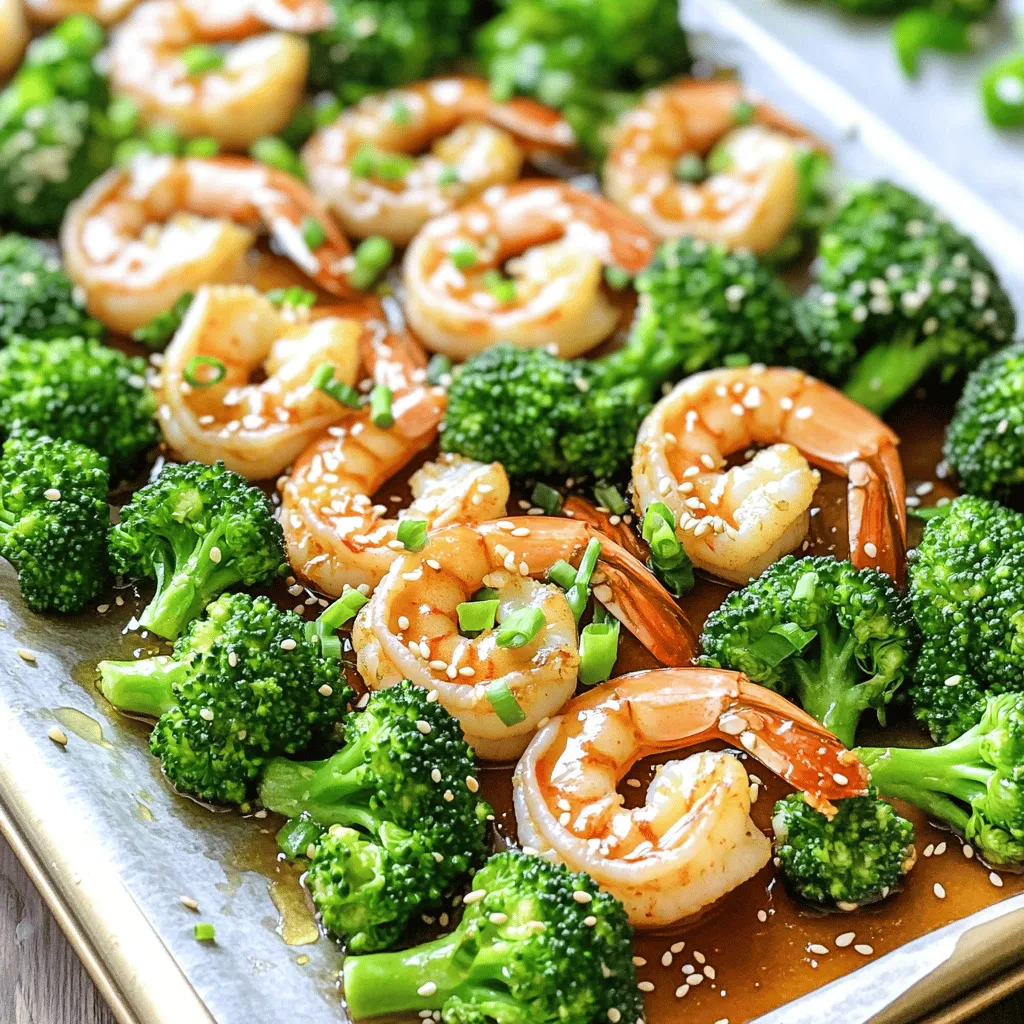 - 1 pound shrimp - 2 cups broccoli florets - 1/4 cup honey - 3 tablespoons soy sauce - 2 tablespoons olive oil - 4 cloves garlic - 1 teaspoon fresh ginger - 1/2 teaspoon red pepper flakes - Salt and pepper to taste - Toasted sesame seeds - Chopped green onions You will need fresh shrimp and broccoli for this dish. Use one pound of shrimp, peeled and deveined. This step is key to a great texture. For the broccoli, two cups of florets work well. They add color and crunch. Next, gather your sauces. You need a quarter cup of honey for sweetness and three tablespoons of soy sauce for depth. Olive oil helps mix everything together and adds a light flavor. You’ll also need garlic. Four cloves will give a nice punch. Don’t forget the fresh ginger! One teaspoon adds warmth. If you like heat, add half a teaspoon of red pepper flakes. Season with salt and pepper to taste. Finally, for garnishes, toasted sesame seeds and chopped green onions enhance the dish. They add a lovely finishing touch. To start, preheat your oven to 400°F (200°C). This temperature helps cook the shrimp and broccoli perfectly. Next, grab a large baking sheet and line it with parchment paper. This makes cleanup easy and prevents sticking. In a small bowl, mix together 1/4 cup honey, 3 tablespoons soy sauce, and 2 tablespoons olive oil. Add 4 cloves of minced garlic and 1 teaspoon of grated ginger. If you like some heat, toss in 1/2 teaspoon of red pepper flakes. This marinade adds great flavor to the shrimp. When marinating shrimp, remember to coat them well. Let them sit in the marinade for about 15 minutes. This step is key for tasty shrimp. Now it’s time to assemble! Place 2 cups of broccoli florets on the prepared baking sheet. Drizzle them with the remaining marinade. Sprinkle salt and pepper to taste. Toss the broccoli to coat it nicely. After 15 minutes, spread the marinated shrimp over the broccoli. Make sure they are in a single layer for even cooking. Roast everything in the oven for 12-15 minutes. The shrimp should turn pink and opaque, while the broccoli stays tender yet crisp. Once done, remove the pan and give everything a gentle toss to coat in the sauce. To get the best flavor, you should marinate the shrimp well. Use half of the marinade to coat the shrimp evenly. This helps the shrimp soak up the honey and garlic taste. Let the shrimp sit in the marinade for about 15 minutes. This short time is enough to add flavor without making the shrimp tough. When cooking, spread the shrimp and broccoli in a single layer on the sheet pan. This helps them cook evenly. Make sure the shrimp do not touch each other. This way, they will roast nicely. To avoid overcooking shrimp, keep an eye on them. They should turn pink and opaque in about 12 to 15 minutes. If they cook too long, they can become rubbery. Garnishing your dish makes it look more appealing. Sprinkle toasted sesame seeds and chopped green onions on top before serving. This adds crunch and color. When serving, place the shrimp and broccoli on a nice plate. You can also drizzle some extra sauce from the pan over the top for added flavor. Enjoy your meal! {{image_2}} You can cook this dish in a few ways. The air fryer is a great option. To use it, set the air fryer to 400°F (200°C). Toss the marinated shrimp and broccoli in the air fryer basket. Cook them for about 8-10 minutes. Shake the basket halfway through. This method gives you a crispy texture and fast cooking time. If you prefer the stovetop, use a large pan over medium heat. Add olive oil and let it warm up. Then, add the broccoli first. Sauté it for about 3-4 minutes. Next, add the shrimp and cook until they turn pink. This method allows you to watch the cooking process closely. You can switch up the veggies in this dish. Snow peas or bell peppers work well. They add color and crunch. You can also use asparagus or green beans. Just cut them to a similar size as the broccoli. For sweeteners, honey is not the only choice. You can use maple syrup for a different flavor. Agave nectar is another option that works well. Both will keep the sweetness and help with the sauce. If you like more heat, add extra red pepper flakes. You could also use hot sauce for a different kick. Start with a little, then taste and adjust as needed. To brighten the dish, add some citrus. A squeeze of fresh lemon or lime juice can enhance the flavor. It cuts through the sweetness and adds a fresh taste. You can also add zest for more citrus notes. To keep your honey garlic shrimp and broccoli fresh, use airtight containers. Glass containers work best. They help avoid any unwanted smells. Plastic containers are also fine. Store them in the fridge. Your dish stays good for about three days. When you're ready to enjoy leftovers, you have a few options. You can use the microwave. Heat on medium power for about 1-2 minutes. Stir halfway to heat evenly. You can also use the oven. Preheat to 350°F (175°C), then warm for about 10 minutes. Make sure to check that the shrimp heats through and is hot all the way. This keeps your meal safe to eat. Enjoy your dish warm and tasty! Yes, you can use frozen shrimp. Just make sure to thaw them first. Place the shrimp in a bowl of cold water for about 15-20 minutes. This helps them thaw quickly and keeps them from cooking unevenly. Pat them dry with paper towels before marinating. This gives your shrimp a better texture and helps the marinade stick. You have many options! Here are some ideas: - Steamed rice or jasmine rice - Quinoa for a healthy twist - Noodles for added texture - A fresh green salad for crunch - Garlic bread for a cozy touch Each option complements the sweet and savory flavors of the shrimp and broccoli. Yes, this recipe can be gluten-free! Use tamari instead of soy sauce. Tamari is a gluten-free soy sauce that works perfectly in this dish. Always check labels to ensure your ingredients are safe for your dietary needs. Enjoy your meal without worry! This recipe for sheet pan honey garlic shrimp and broccoli is simple and tasty. You learned about the main ingredients, how to prepare them, and cooking tips. I shared options for variations and how to store leftovers safely. Enjoy making this dish whenever you want a quick meal. With easy swaps, you can fit your tastes. Simple techniques help create a delicious dinner. Now, you have everything you need to impress everyone at the table.