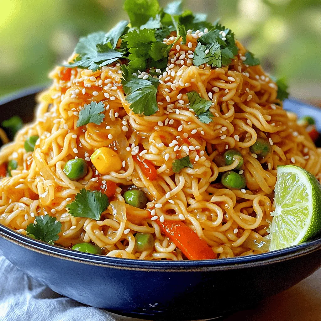 - 200g egg noodles - 3 tablespoons garlic chili crisp (store-bought or homemade) - 2 tablespoons soy sauce - 1 tablespoon sesame oil - 1 cup mixed vegetables (bell peppers, carrots, snap peas) - 2 green onions, chopped - 2 cloves garlic, minced - 1 tablespoon fresh ginger, minced - 1 tablespoon sesame seeds - Salt and pepper to taste - Fresh cilantro for garnish (optional) Egg noodles are soft and chewy. They soak up flavors well. Garlic chili crisp adds heat and crunch. You can buy it or make your own. Soy sauce gives a nice salty taste. Sesame oil adds a rich, nutty flavor. Mixed vegetables add color and nutrition. Bell peppers, carrots, and snap peas work great. Green onions add a fresh bite. Minced garlic and ginger bring warmth and depth. Sesame seeds add a little crunch. Fresh cilantro is optional but gives a nice touch. When choosing mixed vegetables, look for bright colors. The veggies should feel firm, not soft. For bell peppers, select ones with smooth skin. Carrots should be crisp and not wrinkled. Snap peas should snap when bent. Fresh veggies taste better and add more nutrients. If possible, buy local produce. It’s usually fresher and supports local farmers. Always check for signs of spoilage. Avoid any that look wilted or have dark spots. First, bring a large pot of salted water to a rolling boil. Add 200 grams of egg noodles to the pot. Cook them according to the package directions until they are al dente, which means they should be firm when bitten. This usually takes about 3 to 5 minutes. Once cooked, drain the noodles in a colander and set them aside for later. Next, grab a large skillet or wok and heat 1 tablespoon of sesame oil over medium heat. Once the oil is hot, add 2 cloves of minced garlic and 1 tablespoon of minced ginger. Sauté them for about 1 to 2 minutes. You want to smell their fragrant aroma fill the air. This step builds the foundation of your dish and adds depth to the flavor. Now it's time to add some color and crunch. Toss in 1 cup of mixed vegetables, such as bell peppers, carrots, and snap peas. Stir-fry these for about 3 to 4 minutes. They should be tender but still crisp. After that, stir in 3 tablespoons of garlic chili crisp and 2 tablespoons of soy sauce. Next, add the drained egg noodles into the skillet. Toss everything together gently. You want the noodles to be well-coated and heated through. Finally, season with salt and pepper to taste. Add 2 chopped green onions and 1 tablespoon of sesame seeds, mixing well. Remove the skillet from heat. If you like, garnish with fresh cilantro before serving. To cook perfect egg noodles, use a large pot of salted water. Salt helps add flavor. Bring the water to a full boil before adding the noodles. Cook them just until they are al dente. This usually takes around 4 to 6 minutes. Drain them well, but do not rinse. Rinsing can wash away the starch that helps sauces stick. Garlic chili crisp brings a nice heat to the dish. You can adjust the spice level easily. If you want more heat, add an extra tablespoon of chili crisp. For a milder taste, use less. You can also balance the heat with a bit of sugar or honey. This adds sweetness and reduces the spice. When serving your Garlic Chili Crisp Egg Noodles, think about the look. Use deep bowls for a great presentation. Top with extra sesame seeds and chopped green onions. Fresh cilantro adds a nice touch. A lime wedge on the side gives a zesty kick. This makes each bite even more tasty! {{image_2}} You can add protein to make this dish heartier. Try cooked chicken, beef, or shrimp. Each adds its own flavor. For chicken, use shredded rotisserie or grilled pieces. Beef can be sliced thin and stir-fried. Shrimp cooks fast and pairs well with garlic chili crisp. Just toss them in after the veggies for a quick cook. For a vegetarian twist, skip the meat. Add tofu for protein. Firm tofu holds its shape well. Cube it and sauté until golden. For a vegan option, ensure the garlic chili crisp and soy sauce are vegan-friendly. Load up on veggies like mushrooms, zucchini, and broccoli. They add texture and flavor without any animal products. Experiment with sauces for new flavors. Swap soy sauce for tamari for gluten-free noodles. You can also mix in oyster sauce for richness. For spice, try adding sriracha or chili oil. This adds heat and depth. Adjust to your taste. Don't be afraid to play with flavors and make this dish your own! You can store any leftover Garlic Chili Crisp Egg Noodles in an airtight container. Let the noodles cool first. Keep them in the fridge for up to three days. This way, they stay fresh and tasty. To reheat the noodles, you can use a microwave or a skillet. If using a microwave, place the noodles in a bowl and cover it. Heat for about 1-2 minutes, stirring halfway. If using a skillet, add a splash of water and heat over medium heat. Stir until warmed through. You can freeze the Garlic Chili Crisp Egg Noodles for longer storage. Place them in a freezer-safe bag or container. Make sure to remove as much air as possible. They will stay good for up to one month. To eat, thaw them in the fridge overnight and reheat as mentioned above. Garlic chili crisp is a spicy, crunchy condiment. It combines garlic, chili oil, and crispy bits. This mix adds heat, flavor, and texture to dishes. You can find it in stores or make it at home. It gives a kick to any meal, especially noodles. Yes, you can easily make garlic chili crisp at home. Start with dried chili flakes and minced garlic. Heat oil and fry the garlic until golden. Mix in the chili flakes. You can add other spices like onion or sesame seeds for more flavor. Let it cool, and store it in a jar. Garlic chili crisp egg noodles pair well with many sides. Try serving them with grilled chicken or shrimp for protein. You can also add fresh herbs like cilantro or basil for brightness. A side of steamed broccoli or bok choy works great too. For a twist, serve with a lime wedge for extra zing. In this post, we explored the key ingredients for garlic chili crisp egg noodles, from fresh veggies to sauces. I shared step-by-step instructions for cooking the noodles and building flavor. We also discussed tips for perfecting your dish, variations for different diets, and how to store leftovers. Cooking can be simple and fun. Use these guidelines to enjoy a tasty meal. Experiment and find what you love! Happy cooking!