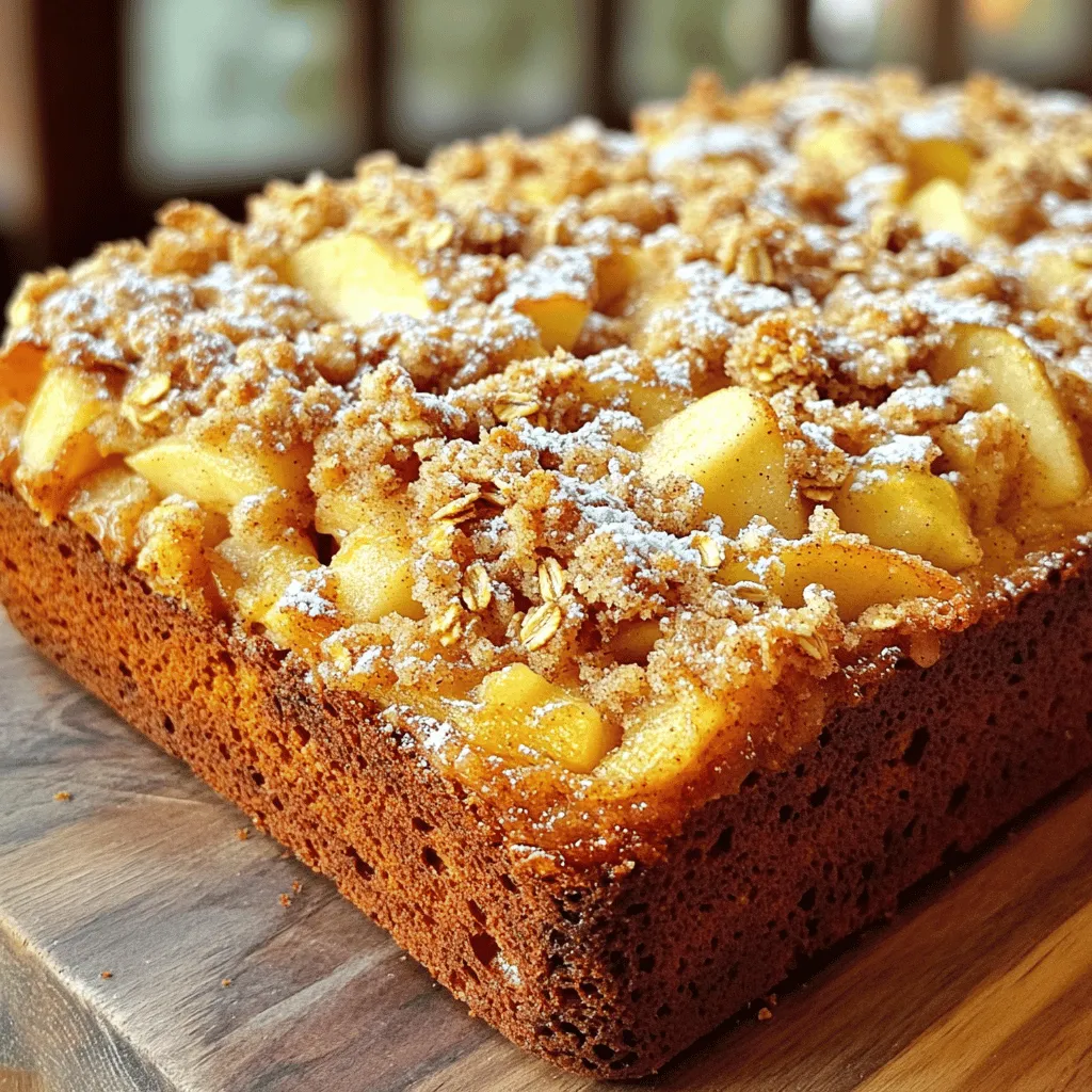 To make this delightful cinnamon apple bread, gather these key ingredients: - 2 cups all-purpose flour - 1 teaspoon baking powder - 1/2 teaspoon baking soda - 1/2 teaspoon salt - 1 tablespoon ground cinnamon - 1/2 teaspoon nutmeg - 1/2 cup unsalted butter, softened - 1 cup granulated sugar - 2 large eggs - 1 teaspoon vanilla extract - 1/2 cup sour cream - 2 cups apples, peeled, cored, and diced These ingredients create the perfect blend of flavors and texture. For an extra touch, you can add these optional ingredients on top: - 1/2 cup brown sugar - 1/4 cup quick oats - 1 teaspoon sugar for topping These will give your bread a lovely crunch and sweetness. Choosing the right apples makes a big difference. I recommend: - Granny Smith - Honeycrisp - Fuji These apples are crisp and hold their shape well when baked. Start by preheating your oven to 350°F (175°C). This heat will help your bread rise well. Next, take a 9x5-inch loaf pan and grease it. You can use butter or cooking spray for this. Greasing the pan ensures the bread comes out easily after baking. In a medium bowl, whisk together the dry ingredients. Combine 2 cups of flour, 1 teaspoon of baking powder, 1/2 teaspoon of baking soda, 1/2 teaspoon of salt, 1 tablespoon of ground cinnamon, and 1/2 teaspoon of nutmeg. Mix until everything is well combined. In a large bowl, cream together 1/2 cup of softened butter and 1 cup of granulated sugar. Use an electric mixer to make it light and fluffy. Add 2 eggs, one at a time, mixing well after each. Then, stir in 1 teaspoon of vanilla extract and 1/2 cup of sour cream. Mix until smooth. Gradually add the dry mix into the wet mix. Stir just until the flour disappears. Be careful not to overmix. Gently fold in 2 cups of diced apples. This adds a nice sweetness and moisture to your bread. Pour half of the batter into the prepared pan. Sprinkle half of the brown sugar and quick oats mixture on top. Then, add the rest of the batter and top with the remaining oat mixture. If you like, sprinkle 1 teaspoon of sugar on top for crunch. Bake for 55 to 65 minutes. A toothpick should come out clean when inserted into the center. When done, let the bread cool in the pan for about 10 minutes. After that, transfer it to a wire rack to cool completely. Enjoy the warm, inviting smell of cinnamon and apples filling your kitchen! To keep your Cinnamon Apple Bread moist, use sour cream. It adds creaminess and keeps the bread soft. Also, don’t overmix the batter. Mix just enough to combine the wet and dry ingredients. This way, the bread stays tender. Using fresh apples also helps. Their natural juices add moisture as they bake. One common mistake is not preparing the apples properly. Always peel, core, and dice them before adding. If you skip this, the bread may not have the right texture. Another issue is using too much flour. Measure carefully. Too much can make the bread dry and dense. Lastly, don’t forget to check your oven temperature. An oven that runs hot can overbake the bread quickly. When dicing apples, choose a firm variety, like Granny Smith. Start by cutting the apple into quarters. Remove the core and then slice each quarter into thin strips. Chop these strips into small cubes. Aim for uniform pieces. This ensures even cooking. Toss the diced apples in a little lemon juice to prevent browning. This keeps them fresh until you mix them in. {{image_2}} You can add nuts or dried fruits to your bread. Walnuts or pecans give a nice crunch. Dried cranberries or raisins add sweetness. Mix in about a half cup of your favorite nuts or fruits. Fold them into the batter gently. This gives extra flavor and texture. Choose what you like best! If you need a gluten-free option, use a gluten-free flour blend. Look for a one-to-one blend that works for baking. You can also use almond flour or coconut flour. Just remember, the texture might change a bit. Adding a bit more liquid may help. Enjoy the same great taste without gluten! You can easily turn this recipe into muffins or mini loaves. For muffins, fill your muffin tin about two-thirds full. Bake for around 20-25 minutes. For mini loaves, use smaller pans and bake for 30-40 minutes. This way, you have perfect portions for sharing or freezing! To keep your Cinnamon Apple Bread fresh, store it at room temperature. Wrap it in plastic wrap or place it in an airtight container. This method helps retain moisture and flavor. The bread will stay good for about 3 days. If you want to enjoy it longer, consider refrigerating it. Just remember to wrap it well to avoid drying out. If you want to save your bread for later, freezing is a great option. First, let the bread cool completely. Then, wrap it tightly in plastic wrap. Next, place the wrapped bread in a freezer-safe bag. This method helps prevent freezer burn. Your bread can last up to 3 months in the freezer. When you're ready to eat it, simply thaw it in the fridge overnight. To reheat your bread, slice it into pieces. Place it in a toaster or an oven set to 350°F (175°C) for about 5-10 minutes. This warming brings back its lovely aroma and soft texture. You can serve it plain or with toppings like butter or whipped cream. For a special treat, dust it with powdered sugar. Enjoy your warm slices with a cup of coffee or tea! Cinnamon Apple Bread will stay fresh for about 3 to 5 days at room temperature. Wrap it well in plastic wrap or store it in an airtight container. If you want it to last longer, you can freeze it. It can keep well in the freezer for up to three months. Just remember to slice it before freezing. This way, you can take out only what you need. Yes, you can! While apples shine in this bread, other fruits can work too. Pears, peaches, or even berries can add a nice twist. Just make sure to adjust the sugar if you use sweeter fruits. You want to keep a good balance of flavor. Keep in mind that softer fruits may change the texture a bit, so chop them smaller. Cinnamon Apple Bread pairs well with many tasty options. You can serve it warm with butter or whipped cream. A scoop of vanilla ice cream makes it feel like dessert. For a breakfast treat, enjoy it with yogurt or a drizzle of honey. You can also sprinkle some nuts on top for added crunch. In this article, I covered how to make delicious Cinnamon Apple Bread. We discussed the key ingredients, like the best apples and any optional toppings. I explained each baking step, ensuring your bread turns out perfect. I also shared tips to keep your bread moist and avoid common mistakes. Finally, remember you can easily adapt this recipe. Whether adding nuts or making muffins, the choice is yours. Enjoy your baking and share the warm goodness with others!