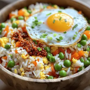 For a quick and tasty meal, gather these main ingredients: - 2 cups cold leftover cooked rice - 2 tablespoons chili crisp (store-bought or homemade) - 4 cloves garlic, minced - 1 small onion, finely chopped - 1 cup mixed vegetables (peas, carrots, bell peppers) - 2 green onions, chopped - 1 tablespoon soy sauce - 1 tablespoon sesame oil - Salt and pepper to taste - Optional: fried eggs for topping Using cold rice is key. It helps the dish stay fluffy and not sticky. You can use any mixed vegetables you like. Frozen ones work great too! The chili crisp adds a spicy kick. You can make your own if you want. Just blend oil, garlic, and chilies. - Heat the sesame oil in a skillet. - Sauté garlic and onions. Start by placing a large skillet on medium-high heat. Pour in the sesame oil. Let it warm up for a minute. Next, add the minced garlic and chopped onion. Stir them around for about 1-2 minutes. You want the garlic to smell nice and the onions to turn soft and clear. - Add mixed vegetables and cook. - Incorporate the cold rice. - Season with soy sauce and chili crisp. Now, toss in your mixed vegetables. This can be peas, carrots, or bell peppers. Cook them for about 2-3 minutes. They should get a bit tender but still crisp. After that, add in the cold leftover rice. Use a spatula to break up any clumps. Mix it all well with the veggies and garlic. Next, pour in the soy sauce and chili crisp. Stir everything together for another 2-3 minutes. This is where the flavors come alive! Taste it and sprinkle in some salt and pepper as needed. - Stir in green onions. - Serve hot with optional fried egg. Finally, after everything is heated through, stir in the chopped green onions. This adds a nice freshness. Cook for just one more minute. Now, it’s ready to serve! Dish the fried rice into bowls. If you want to make it even better, top it with a fried egg. Enjoy your meal! To make great fried rice, use cold, leftover rice. Fresh rice can be too sticky. Cold rice helps keep each grain separate. You can also adjust the amount of chili crisp. If you like it spicy, add more. If you prefer mild, use less. High heat is key when stir-frying. It cooks the rice fast and keeps it from getting soggy. Use a large skillet or wok. This gives the rice space to fry evenly. To prevent clumping, break up the rice as you add it. Use a spatula to mix well. Garnishing your dish makes it more inviting. Add a drizzle of chili crisp on top. This adds flavor and a burst of color. Chopped green onions also make a great garnish. For a complete meal, serve it with a fried egg on top. This adds richness and makes it look fancy. {{image_2}} You can easily change the vegetables in this dish. Try using broccoli or zucchini for a fresh twist. If you want protein, swap in chicken or tofu. Just cook them first before adding to the rice. These swaps keep the recipe fun and exciting. Want more heat? Add a pinch of red pepper flakes or extra chili crisp. If you crave different flavors, try using teriyaki or oyster sauce instead of soy sauce. This will change the taste and keep your taste buds guessing. For a vegan option, skip the fried egg topping. Use tofu or chickpeas for protein instead. If you need it gluten-free, choose a gluten-free soy sauce. These adaptations make this dish fit for everyone, no matter their diet. To keep your Chili Crisp Garlic Fried Rice fresh, place it in an airtight container. This keeps out air and moisture. Make sure to cool the rice to room temperature before sealing it. You can store it in the fridge for up to four days. If you want to keep it longer, consider freezing it. It can last in the freezer for up to three months. When it’s time to enjoy leftovers, you have a few options for reheating. The best method is to use a skillet. Heat the skillet over medium heat, then add the rice. Stir it often to prevent burning. You can also use the microwave. Place the rice in a microwave-safe bowl and cover it with a damp paper towel. Heat in short bursts, stirring in between. This keeps the rice moist and fluffy. Add a splash of water if it seems dry. You can use fresh rice, but it affects the dish. Fresh rice contains more moisture. It can lead to clumping when you fry it. Leftover rice has dried out a bit, making it perfect for stir-frying. If using fresh rice, cool it on a tray for a bit. This helps reduce moisture. Chili crisp is a spicy oil with crunchy bits. It adds flavor and texture to dishes. You can find it at Asian markets or online. Popular brands include Lao Gan Ma and Fly by Jing. Each brand has its own unique flavor. Choose one that matches your taste! Yes, you can make chili crisp at home! It’s easy and fun. Here’s how: 1. Ingredients: - 1 cup oil (like vegetable or canola) - 1/2 cup dried chili flakes - 1/4 cup minced garlic - 1/4 cup minced onion - Salt to taste 2. Instructions: - Heat the oil in a pan over low heat. - Add the garlic and onion. Cook until golden. - Stir in the chili flakes and salt. - Cook for about 5-10 minutes. - Let it cool and store in a jar. This homemade version gives you full control over the spice level! In this article, we explored how to make a tasty fried rice dish. We covered the key ingredients, preparation steps, and cooking techniques. I shared tips for perfecting your fried rice and offered easy variations. Storage info and FAQs help you manage leftovers and ingredients. Fried rice is simple, quick, and fun to make. With a few easy swaps, you can customize it to your taste. Enjoy this dish any time as a meal or a side!