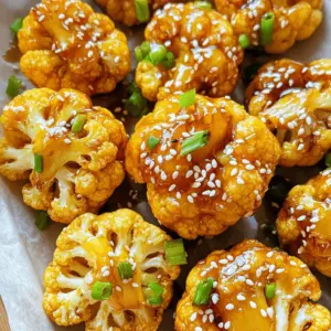 - Cauliflower florets - Honey and soy sauce - Garlic and ginger Using fresh cauliflower florets makes the bites crunchy and tasty. You will need one large head of cauliflower, cut into small pieces. For the sweet and savory flavor, mix three tablespoons of honey with two tablespoons of soy sauce. Garlic and ginger add rich flavor. Use two minced garlic cloves and one teaspoon of ground ginger for this recipe. - Olive oil - Cornstarch - Sesame seeds and green onions for garnish For added flavor and crunch, one tablespoon of olive oil is necessary. Coat the cauliflower in one teaspoon of cornstarch. This step ensures a crispy texture when air frying. Finally, garnish with sesame seeds and chopped green onions to make your dish look appealing. - Salt and pepper Don’t forget to season the cauliflower with salt and pepper. This step enhances the overall taste. Adjust the amounts to match your personal preference. To start, preheat your air fryer to 400°F (200°C). This takes about 5 minutes. While it heats, prepare the marinade. In a large mixing bowl, mix together 3 tablespoons of honey, 2 tablespoons of soy sauce, 1 tablespoon of olive oil, 2 minced garlic cloves, and 1 teaspoon of ground ginger. Stir until smooth. Now, add 1 large head of cauliflower, cut into bite-sized florets, to the bowl. Toss the florets in the marinade. Make sure each piece gets a good coating. This gives the cauliflower its sweet and savory flavor. Next, sprinkle 1 teaspoon of cornstarch over the coated florets. Mix again until the florets are evenly covered. The cornstarch helps create that crispy texture we want. Place the cauliflower florets in the air fryer basket. Arrange them in a single layer for best results. You might need to cook in batches, depending on your air fryer size. Cook for 12-15 minutes. Remember to shake the basket halfway through. This ensures all sides crisp up evenly. You want the bites to turn golden brown and crispy. After cooking, drizzle any leftover marinade on top for extra flavor. Garnish with sesame seeds and chopped green onions before you serve. To get that perfect crunch, cornstarch is a key ingredient. It helps create a crispy coat. When you mix it with the cauliflower, it absorbs moisture and turns golden during cooking. Make sure to coat the florets evenly for the best result. Cooking in batches is also important. If you crowd the air fryer, the airflow will be poor. This can lead to soggy bites. Instead, cook smaller portions. This way, each piece gets nice and crispy. You can amp up the flavor by using extra marinade. After air frying, drizzle any leftover marinade over the bites. This adds a rich taste that makes each bite burst with flavor. For serving, consider dips for added fun. A touch of sriracha adds heat. A yogurt-based dip provides a cool contrast. Both options pair well with the honey garlic flavor. Plating can make a big difference. Serve your cauliflower bites on a platter lined with parchment paper. It keeps them warm and adds a nice touch. Enhance the visual appeal by adding a sprinkle of sesame seeds and chopped green onions. This not only looks great but also adds texture. Your guests will be impressed by the lovely colors and presentation! {{image_2}} If you want a gluten-free version, use tamari instead of soy sauce. Tamari has a similar taste but lacks gluten. It keeps the dish tasty while meeting dietary needs. Many stores carry tamari, making it easy to find. Just swap it one-for-one with soy sauce in your recipe. To spice things up, add chili flakes or sriracha to the marinade. A pinch of chili flakes brings warmth without overpowering the dish. If you like it hotter, sriracha is a great choice. Just mix in a teaspoon or more based on your heat preference. The extra kick adds depth and excitement to the flavor. You can switch up the garnish for a fun twist. Instead of sesame seeds, try crushed peanuts or hemp seeds. Both add great crunch and flavor. For a different color, use chopped cilantro or parsley instead of green onions. These options make your dish more vibrant and appealing. Feel free to get creative with garnishes! To store your leftover honey garlic cauliflower bites, let them cool first. Then, place them in an airtight container. This keeps them fresh in the fridge. They will stay good for about three days. When you want to eat them again, check for any signs of spoilage. If they smell off, it’s best to toss them. For the best results when reheating, use your air fryer. Preheat it to 375°F (190°C). Place the cauliflower bites in the basket in a single layer. Heat them for about 5 to 7 minutes. This method keeps them crispy. You can also use a regular oven, but it may take longer to get that crunch back. If you want to freeze your cauliflower bites, do it right after cooking. Let them cool, then place them in a freezer-safe bag. Squeeze out as much air as you can. They will keep well for about a month. To thaw, place them in the fridge overnight. Reheat them in the air fryer for the best texture. Yes, you can use frozen cauliflower. It will save you time. Make sure to thaw and drain it first. Pat it dry with a towel. This helps remove extra water. Too much moisture can make the bites soggy. If using frozen, reduce the cooking time by a few minutes. Check for crispness as they cook. To kick up the heat, add chili flakes to the marinade. Start with half a teaspoon and taste it. You can also mix in sriracha or hot sauce. Adjust the amount based on your spice level. Another option is to add sliced jalapeños before air frying. These changes add flavor and heat. These bites pair well with many side dishes. Serve them with rice or quinoa for a meal. You can also offer a fresh salad. A yogurt-based dip complements the flavors nicely. Try a spicy aioli for an extra kick. These options make the dish more filling and enjoyable. This blog post covers how to make honey garlic cauliflower bites. We explored the main ingredients, like fresh cauliflower, honey, and soy sauce. I detailed steps from prepping to cooking and shared tips for crispiness and serving. Variations let you customize flavors, while storage info helps keep leftovers fresh. These bites are easy to make and tasty. You can enjoy them as snacks or sides. Take your cooking to the next level with this simple recipe. Now, grab your ingredients and enjoy the cooking adventure!