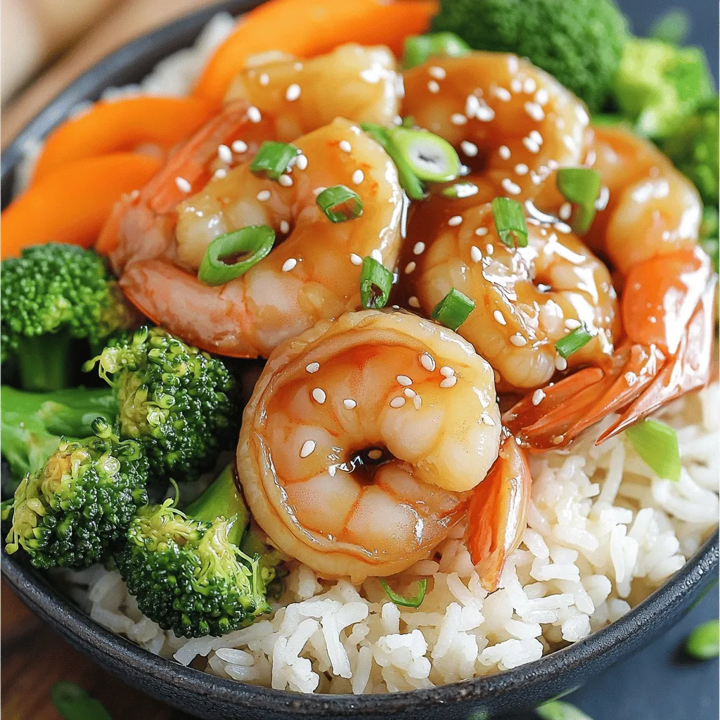 - 1 pound large shrimp, peeled and deveined - 2 tablespoons honey - 3 tablespoons soy sauce (or tamari for gluten-free) - 2 cloves garlic, minced - 1 tablespoon fresh ginger, grated - 2 tablespoons olive oil - 1 cup jasmine rice - 2 cups water or chicken broth - 1 cup broccoli florets - 1 carrot, thinly sliced - 2 green onions, sliced - 1 tablespoon sesame seeds (optional) - Salt and pepper to taste To make Minute Honey Garlic Shrimp Bowls, gather your ingredients first. Start with large shrimp, honey, soy sauce, garlic, and fresh ginger. These main ingredients create a sweet and savory sauce that is full of flavor. Next, get your additional ingredients. You need olive oil to cook the shrimp and vegetables. The jasmine rice will serve as a great base. Broccoli and carrot add color and crunch. Green onions give a nice touch, and sesame seeds can add a fun finish. Don’t forget to season with salt and pepper to taste. This list keeps it easy and fun. You can find most of these ingredients at your local grocery store. Each ingredient plays a key role in making this dish delicious and enjoyable. - Bring 2 cups of water or chicken broth to a boil. - Add 1 cup of jasmine rice and simmer on low heat. Cooking rice is simple and quick. Use a medium saucepan for best results. Once the water boils, add the rice. Lower the heat and cover. Let it simmer for about 15 minutes. The rice will become fluffy and soft. When done, take it off the heat but keep it covered. - Mix 2 tablespoons of honey, 3 tablespoons of soy sauce, 2 cloves of minced garlic, and 1 tablespoon of grated ginger. This sauce is key for flavor. Use a small bowl to combine the honey, soy sauce, garlic, and ginger. Stir well until smooth. Set it aside for later. The mixture will bring a sweet and savory taste to your dish. - Heat 2 tablespoons of olive oil in a large skillet. - Cook 1 pound of shrimp until they turn pink. Using a large skillet helps cook the shrimp evenly. Heat the olive oil on medium-high heat. Add the shrimp in a single layer. Cook them for about 1-2 minutes on one side. Once they turn pink, flip them over and cook for another minute. They should be cooked through and juicy. - Stir-fry 1 cup of broccoli florets and 1 thinly sliced carrot. After cooking the shrimp, add the broccoli and carrot to the skillet. Stir-fry for about 2-3 minutes. The veggies should be tender but still crisp. This adds a nice crunch and color to your meal. - Pour the sauce over the shrimp and vegetables. - Heat through until everything is cooked. Now, it’s time to combine! Pour the honey garlic sauce over the shrimp and veggies. Stir gently to coat everything well. Cook for an additional 1-2 minutes. This will heat everything through and blend the flavors. - Fluff the rice and divide it into bowls. - Garnish with sliced green onions and sesame seeds, if using. Once everything is ready, fluff the cooked rice with a fork. Divide it among serving bowls. Top with the honey garlic shrimp and veggies. If you like, add some sliced green onions and sesame seeds for a finishing touch. Enjoy your beautiful and tasty meal! Cook your shrimp for about 1-2 minutes on each side. Look for a bright pink color. Once they turn opaque, they are ready. Don't overcook them! Overcooked shrimp can become tough. Keeping an eye on their color helps you get it just right. Prep your ingredients ahead of time. This includes peeling and deveining the shrimp, chopping the garlic, and measuring the honey and soy sauce. Having everything ready makes cooking easier and faster. It also helps you enjoy the cooking process more! If you need a gluten-free option, use tamari instead of soy sauce. It has a similar taste and works great in this dish. You can also swap out veggies based on what you have. Try bell peppers or snap peas instead of broccoli and carrots for a fun twist. {{image_2}} You can switch the shrimp for chicken or tofu. Chicken works well in this dish. Use boneless, skinless chicken breasts. Cut them into bite-sized pieces. Cook them for about 5-7 minutes until golden brown. For tofu, press it to remove water. Cut it into cubes and sauté until crispy. Both options add unique flavors to the bowl. Adding more veggies can boost nutrition and flavor. Try bell peppers for sweetness or snap peas for crunch. Spinach adds a nice green touch, and mushrooms bring umami. You can even toss in corn for a pop of color. Get creative with your favorites, and enjoy the mix! If you love heat, add spices or chili. You can mix in red pepper flakes or sriracha to the sauce. For a fresh kick, add sliced jalapeños right before serving. This spicy twist will make your dish exciting and flavorful. Adjust the heat to fit your taste! To store leftovers, let the shrimp cool down first. Place them in an airtight container. They stay fresh in the fridge for up to three days. This way, you can enjoy your meal later. If you have leftover rice, store it in a separate container to keep it fluffy. Can you freeze honey garlic shrimp? Yes, you can freeze them! Put the cooled shrimp and veggies in a freezer-safe bag. Remove as much air as you can. They can last in the freezer for up to three months. When you're ready to eat, thaw them in the fridge overnight. To reheat, use a skillet over low heat. This keeps the shrimp juicy. You can also use a microwave, but be careful not to overcook. Heat in short bursts and stir often. Add a splash of water or broth to keep it moist. Enjoy the flavors just like fresh! It takes about 25 minutes to make these bowls. You will spend 10 minutes on prep. Cooking the shrimp and veggies adds another 15 minutes. This quick time keeps your meal fast and fun. You can have a gourmet dish on the table in no time! Yes, you can use frozen shrimp! Just thaw them first. The best way to thaw shrimp is to place them in cold water for about 15-20 minutes. Make sure to drain and pat them dry before cooking. This helps them cook evenly and stay juicy. These shrimp bowls pair well with many sides. Here are some ideas: - Steamed rice or quinoa - A simple green salad - Garlic bread for extra flavor - Stir-fried vegetables for more crunch Mix and match to find your favorite combo! Yes, this recipe can be gluten-free. Just use tamari instead of soy sauce. Tamari is made without wheat, making it a great choice. Always double-check labels to ensure all ingredients are safe for gluten-free diets. You can try different rice types! Here are some options: - Brown rice: Cook for about 40 minutes. - Cauliflower rice: Sauté for about 5-7 minutes. - Basmati rice: Cook for around 15 minutes. Each adds a unique flavor and texture to your dish. This blog post covered a delicious recipe for Honey Garlic Shrimp Bowls. You learned about the key ingredients like shrimp, honey, and garlic, plus some great extras. I shared step-by-step instructions for cooking and offered tips to make it even better. Feel free to play around with the recipe. Try different proteins or veggies to suit your taste. Enjoy making these bowls for a quick meal that’s both tasty and easy!