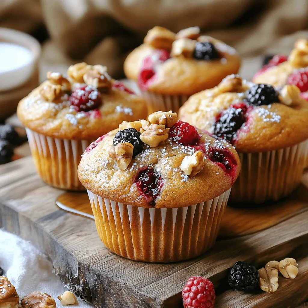 - 2 cups all-purpose flour - 1 cup almond flour - 1 cup coconut sugar - 1 cup almond milk (or any non-dairy milk) These main ingredients form the base of your muffins. All-purpose flour gives structure. Almond flour adds moisture and flavor. Coconut sugar brings a rich sweetness without refined sugars. For the liquid, almond milk or any non-dairy milk works perfectly. - 1 cup mixed berries (blueberries, raspberries, strawberries) - 1/2 cup chopped walnuts or pecans Adding mixed berries gives your muffins a fruity burst. You can choose any berries you love. Walnuts or pecans add a nice crunch and extra nutrients. Feel free to mix and match based on what you have. - Gluten-free flour options, such as almond or oat flour - Sugar alternatives like maple syrup or agave nectar If you're gluten-sensitive, you can use gluten-free flour blends. They work just as well. For a healthier version, try maple syrup instead of coconut sugar. Adjust the liquid amount when using syrup to keep the right batter consistency. 1. First, preheat your oven to 350°F (175°C). Prepare a jumbo muffin tin by lining it with paper liners or greasing it with coconut oil. This step ensures easy muffin removal later. 2. In a large bowl, mix the dry ingredients. Combine 2 cups of all-purpose flour, 1 cup of almond flour, 1 cup of coconut sugar, 1 tablespoon of baking powder, 1/2 teaspoon of baking soda, and 1/2 teaspoon of salt. Stir until everything is mixed well. 3. In another bowl, blend the wet ingredients. Combine 1 cup of almond milk, 1/2 cup of unsweetened applesauce, 1/3 cup of melted coconut oil, and 1 teaspoon of vanilla extract. Mix until smooth and creamy. 4. Pour the wet mixture into the dry ingredients. Mix gently until just combined. It's okay to have a few lumps. Overmixing can make the muffins tough, so be careful. 5. Now, fold in 1 cup of mixed berries and 1/2 cup of chopped walnuts or pecans if you want. Make sure they are evenly spread throughout the batter without overmixing. 6. Divide the batter into the prepared muffin cups, filling each about 3/4 full. This allows the muffins to rise without spilling over. 7. Bake in your preheated oven for 25 to 30 minutes. To check for doneness, insert a toothpick into the center of a muffin. If it comes out clean, your muffins are ready! 8. Once baked, let the muffins cool in the tin for about 10 minutes. Then, transfer them to a wire rack to cool completely. Enjoy them warm or at room temperature! To make great muffins, focus on batter consistency. Your batter should be thick but pourable. If it feels too runny, add a bit more flour. If it’s too thick, splash in a little almond milk. This balance is key. Every oven is a bit different. Check your muffins a few minutes early. They usually bake for 25-30 minutes. Use a toothpick to test if they’re done. If it comes out clean, they are ready. Serve your muffins warm for the best taste. A bit of vegan yogurt on top adds creaminess. You can also drizzle some maple syrup for extra sweetness. For a fun touch, sprinkle extra berries or nuts on top. It makes your muffins look nice and inviting. One big mistake is overmixing the batter. This can make your muffins tough. Mix just until combined. A few lumps are okay! Another mistake is not preparing the muffin tin. Always line it with paper cups or grease it well. This helps the muffins come out easily and keeps them from sticking. {{image_2}} You can mix up the flavors of your jumbo vegan muffins in fun ways. Try adding chocolate chips or cacao nibs for a sweet twist. They melt into the batter, creating pockets of chocolate joy. You can also use different fruit combinations. Mix in bananas, apples, or even peaches. Each fruit brings its own flavor and sweetness. This allows you to create a muffin that matches your taste. If you need a nut-free version, simply leave out the nuts. You can replace them with seeds like sunflower or pumpkin seeds. These add crunch without the nuts. For a sugar-free alternative, use ripe bananas or dates. They provide sweetness while keeping your muffins healthy. This way, everyone can enjoy these treats, even those with dietary needs. Seasonal flavors can make your muffins special. In the fall, add pumpkin spice to bring warmth and comfort. This blend of spices makes every bite cozy. In the summer, try adding lemon zest. It gives a bright and refreshing taste that wakes up your senses. These seasonal additions keep your muffins exciting all year round! To keep your muffins fresh, you have two main options: room temperature or refrigeration. - Room Temperature: Store them in an airtight container for up to three days. - Refrigeration: If you need them to last longer, place them in the fridge. They can stay fresh for about a week. If you want to freeze muffins, here are some tips: - Let them cool completely first. - Wrap each muffin tightly in plastic wrap. - Place the wrapped muffins in a freezer bag. This way, you can enjoy them later! When you want to enjoy your muffins again, reheating is key. Here are the best methods: - Microwave: Heat for about 15-20 seconds. This method works well but can dry out the muffin. - Oven: Preheat to 350°F (175°C). Place muffins on a baking sheet and heat for about 10 minutes. This keeps them moist and tasty. To keep muffins soft and fresh when reheating, cover them with foil. This helps retain moisture. These delicious muffins last a while if stored right. Here’s what to know: - Freshness: They stay fresh for up to three days at room temperature. - Refrigerated: In the fridge, they can last up to a week. - Frozen: If frozen, they can last for about three months. Watch for signs of spoilage: - If you see mold, toss them. - A sour smell means they are no longer good. - If they feel very hard or dry, it’s time to let them go. By following these storage tips, you can enjoy your jumbo vegan bakery muffins for days! Yes, you can substitute almond flour with other flours. If you have nut allergies, try using oat flour or sunflower seed flour. These flours provide a similar texture. You can also use all-purpose flour, but it may change the muffin's taste. No, these muffins are not gluten-free. They contain all-purpose flour, which has gluten. If you want gluten-free muffins, use a gluten-free flour blend. Make sure the blend has a binding agent, like xanthan gum, for better results. Yes, you can use other sweeteners. Maple syrup or agave nectar are good options. However, if you switch to liquid sweeteners, reduce the almond milk slightly. Brown sugar or cane sugar can work too, but they may change the flavor a bit. In this post, we explored how to make jumbo vegan bakery muffins. We covered the key ingredients and optional enhancers, including flavor variations—like chocolate chips and seasonal spices. Properly following the step-by-step instructions helps ensure perfect muffins every time. We discussed essential tips to avoid common mistakes and additional storage methods. Now you have all you need to create delicious and healthy muffins. Enjoy experimenting with flavors and sharing your tasty creations!