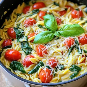 - 1 cup orzo pasta - 2 cups vegetable broth - 1 cup cherry tomatoes, halved - 1 cup fresh spinach, chopped Orzo is a small pasta that cooks quickly. It absorbs flavors well, making it perfect for this dish. Vegetable broth gives a rich taste and keeps it light. Cherry tomatoes add sweetness and color. Fresh spinach is a great green that wilts down nicely. - 1/2 cup heavy cream - 1/2 cup grated Parmesan cheese Heavy cream adds a rich, smooth texture. Parmesan cheese gives a salty, nutty flavor. Together, they create a creamy sauce that blends perfectly with the orzo. - 2 cloves garlic, minced - 1 teaspoon dried Italian herbs (oregano, basil, thyme) - 2 tablespoons olive oil - Salt and pepper to taste Garlic adds a strong, inviting aroma. Dried Italian herbs bring classic flavor and warmth. Olive oil is key for sautéing and adds healthy fat. Salt and pepper enhance all the tastes, making each bite exciting. - Heat 2 tablespoons of olive oil in a large pot over medium heat. - Add 2 cloves of minced garlic and sauté for 1 minute. - Stir in 1 cup of halved cherry tomatoes and cook for 3 to 4 minutes. They should start to soften. - Add 1 cup of orzo pasta and 1 teaspoon of dried Italian herbs to the pot. - Stir well to mix the orzo with the garlic and tomatoes. - Pour in 2 cups of vegetable broth, making sure the orzo is covered. - Bring the pot to a boil, then reduce the heat. - Let it simmer for 8 to 10 minutes, stirring now and then. The orzo should be tender and soak up most of the broth. - Lower the heat and add 1/2 cup of heavy cream and 1/2 cup of grated Parmesan cheese. - Stir until the mixture is creamy and well blended. - Toss in 1 cup of chopped spinach and mix until it wilts. - Season with salt and pepper to taste. For a creamier dish, add more broth or cream. To prevent orzo from overcooking, follow these simple steps: - Stir the orzo often while it simmers. This keeps it from sticking together. - Test the orzo a minute or two before the time is up. It should be al dente, firm but not hard. If you want a creamier dish, add more cream or broth slowly. Start with small amounts and mix well. This helps you reach the perfect texture without making it too runny. Fresh herbs make the dish pop. Basil, parsley, or thyme can uplift the flavors. Add them right at the end of cooking to keep their taste bright. If you want to switch up the cheese, consider using goat cheese or feta. These cheeses will add a tangy kick. They can change the whole flavor profile of your orzo while keeping it creamy. When serving, a nice bowl makes a big difference. Use shallow bowls to show off the vibrant colors. Garnish with fresh basil leaves for a touch of green. You can also sprinkle extra cheese on top for added flavor. Another fun idea is to pair it with crusty bread. It’s perfect for dipping into the creamy orzo! {{image_2}} If you want to switch things up, consider using gluten-free orzo. Many brands offer this option, and it cooks similarly. You can also swap out vegetables based on what you have. Bell peppers, zucchini, or even peas work great. These changes can add color and nutrients. To add protein, you can mix in cooked chicken or shrimp. Just make sure they are cooked before adding them to the pot. For a vegetarian or vegan option, try chickpeas or lentils. They add protein and make the dish heartier. You can enhance the flavor by adding different herbs and spices. Fresh thyme or basil works well. If you want a bolder taste, consider adding red pepper flakes for some heat. Experimenting with various broth flavors can also change the dish. Try using chicken broth or mushroom broth for a new twist. These small changes can make your creamy Tuscan orzo feel fresh and exciting each time you make it! After enjoying your One-Pot Creamy Tuscan Orzo, you might have some left. To keep it fresh, follow these tips: - Cool it down: Let the orzo cool to room temperature. - Use airtight containers: Store it in containers that seal tightly. Glass or plastic containers work well. - Label and date: Write the date on the container for easy tracking. When you want to enjoy your leftovers, reheating correctly helps keep the texture nice. Here’s how: - Stovetop method: Add the orzo to a pot. Stir in a splash of broth or cream. Heat it over low heat, stirring often. This keeps it creamy. - Microwave method: Place orzo in a microwave-safe bowl. Add a little broth or cream and cover it. Heat for 1-2 minutes, stirring halfway through. Can you freeze creamy orzo? Yes, you can! Here’s how to do it: - Cool completely: Make sure the orzo is cool before freezing. - Portion it out: Divide it into serving sizes. This makes it easy to thaw later. - Use freezer-safe bags or containers: Remove as much air as possible to avoid freezer burn. To thaw, place it in the fridge overnight. Reheat using the stovetop or microwave when you’re ready to enjoy it again. Can I make this dish ahead of time? Yes, you can make creamy Tuscan orzo ahead of time. Just cool it and store it in the fridge. It tastes great after a day or two. Reheat it gently on the stove, adding a splash of broth if needed. What can I serve with creamy Tuscan orzo? Creamy Tuscan orzo pairs well with grilled chicken, shrimp, or a fresh salad. You can also serve it with crusty bread for a hearty meal. What to do if the orzo is too sticky? If your orzo is too sticky, add a bit of olive oil and stir. This will help separate the pasta. You can also add a splash of broth to loosen it up. How can I adjust the recipe for a larger serving? To make a larger batch, simply double the ingredients. Use a bigger pot to avoid spills. Make sure to adjust the cooking time as needed, checking the orzo for doneness. Is this recipe suitable for meal prep? Yes, this recipe is great for meal prep. It keeps well in the fridge for a few days. Just store it in airtight containers to maintain freshness. Can I make this dish dairy-free? You can make this dish dairy-free by using coconut cream instead of heavy cream. For cheese, try a dairy-free Parmesan. The flavors will still be rich and tasty! This blog post shared a delicious creamy Tuscan orzo recipe. We covered main ingredients like orzo and spinach, along with dairy and seasonings. You learned step-by-step instructions for preparation and cooking. We also shared tips on flavor and storage. In closing, this dish is adaptable and easy. You can make it suit your taste or dietary needs. Enjoy your cooking adventure and share this recipe with others!