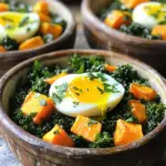 To make the savory sweet potato and kale breakfast hash, you will need: - 2 medium sweet potatoes, peeled and diced - 2 tablespoons olive oil - 1 small onion, finely chopped - 2 cloves garlic, minced - 1 bell pepper (red or yellow), diced - 2 cups kale, stems removed and chopped - 4 large eggs - 1 teaspoon smoked paprika - ½ teaspoon cumin - Salt and pepper to taste - Fresh herbs (parsley or cilantro) for garnish Feel free to make this dish your own! Here are some optional ingredients: - Avocado slices for creaminess - Spinach for extra greens - Feta cheese for a salty kick - Hot sauce for added spice - Chopped tomatoes for freshness This breakfast hash is not only tasty but also packed with nutrients. Each serving provides: - Calories: About 300 - Protein: 12 grams - Carbohydrates: 35 grams - Fiber: 5 grams - Healthy fats from olive oil and eggs This dish gives a good balance of protein, carbs, and healthy fats. You can enjoy it as a hearty breakfast or a filling brunch option. Start by peeling and dicing the sweet potatoes. You need about two medium sweet potatoes. Next, heat two tablespoons of olive oil in a large skillet over medium heat. Once the oil is hot, add the diced sweet potatoes. Sauté them for about 8 to 10 minutes. Stir occasionally. You want the sweet potatoes to be tender and slightly brown. After the sweet potatoes are ready, it’s time to add more flavor. Add one small onion, finely chopped, and one diced bell pepper. Cook these for about five minutes. You want the onion to turn translucent. Now, add two minced garlic cloves, one teaspoon of smoked paprika, and half a teaspoon of cumin. Stir for one minute. This will make the kitchen smell amazing! Then, add two cups of chopped kale. Cook for three to four minutes. Stir until the kale wilts down. Now it’s time for the eggs! Create four small wells in the hash. Crack one large egg into each well. Cover the skillet with a lid. Let the eggs cook for about five to seven minutes. Check the eggs until they reach your desired doneness. Once done, remove the skillet from heat. Garnish with fresh herbs like parsley or cilantro before serving. Enjoy your colorful breakfast hash! To make this breakfast hash shine, start by cooking the sweet potatoes first. Use medium heat to avoid burning. Stir them often, so they cook evenly. After about 10 minutes, they should be soft and slightly brown. Next, add the onions and bell peppers. Cook until the onions are clear, about 5 minutes. This step adds sweetness to the dish. When you add the garlic, paprika, and cumin, be quick. Cook for just one minute to keep the flavors bright. Finally, add the kale and stir until it wilts down. This takes about 3-4 minutes. The key is to keep the veggies vibrant and flavorful. Here are some tools that can help you make this dish: - Large skillet: A good non-stick skillet works best. - Wooden spoon: Use this to stir the hash. - Lid: Covering the skillet helps cook the eggs evenly. - Sharp knife: For chopping veggies with ease. - Cutting board: A stable surface for all your prep work. Having the right tools makes cooking fun and easy! To make your breakfast hash even better, try these tips: - Serve in bowls: This makes it look nice and inviting. - Drizzle olive oil: A little extra oil on top adds richness. - Add fresh herbs: Parsley or cilantro brightens the dish. - Include avocado slices: They add creaminess and a healthy fat. These simple touches can elevate your meal and delight your guests! {{image_2}} For a vegetarian option, skip the eggs. Instead, add more veggies or plant-based protein. You can mix in black beans or chickpeas for extra texture and flavor. If you want a vegan twist, use tofu instead of eggs. Crumble firm tofu and cook it with the veggies for a hearty meal. If you love spice, add diced jalapeños or red pepper flakes. Toss these in with the sweet potatoes for a nice kick. You can also sprinkle some hot sauce on top when serving. This adds a zesty layer that brightens the dish. For those who need to avoid certain foods, there are easy swaps. Use olive oil for cooking, but you can also try coconut oil for a different taste. If you're avoiding nightshades, replace bell peppers with zucchini or mushrooms. For gluten-free needs, this recipe is already safe as written. Just focus on fresh, whole ingredients! After you enjoy your savory sweet potato and kale breakfast hash, store any leftovers properly. First, let the hash cool down to room temperature. Then, transfer it to an airtight container. This helps keep it fresh. Store the container in the fridge for up to three days. For best taste, eat it within this time. To reheat the breakfast hash, you have a few options. The best method is using a skillet. Heat some olive oil over medium heat. Add the hash and stir until warmed through. This method keeps the texture nice. You can also use a microwave. Place the hash in a microwave-safe dish and cover it. Heat for about 1-2 minutes, checking halfway to stir. This ensures even warming. If you want to keep the hash longer, you can freeze it. Use a freezer-safe container or bag. Divide the hash into portions for easier thawing later. Make sure to remove as much air as possible to avoid freezer burn. The hash can last up to three months in the freezer. To thaw, move it to the fridge overnight before reheating. This method helps preserve the flavor and texture. You can easily make this recipe gluten-free. First, check all your ingredients. Olive oil, sweet potatoes, kale, and eggs are gluten-free. Use smoked paprika and cumin without any additives. This hash is naturally free from gluten, so you can enjoy it worry-free. Yes, you can use different vegetables. Feel free to swap in zucchini, mushrooms, or spinach. Just chop them into small pieces. Keep the cooking times similar to ensure everything cooks evenly. Get creative with your veggie choices for a unique flavor. To serve leftovers, reheat the hash gently on the stove. Add a splash of water or olive oil to keep it moist. You can also microwave it in a covered bowl. Serve it with a fresh egg on top for a tasty meal. Enjoy your hash warm for the best taste! This blog covered a delicious recipe for sweet potato hash. You learned about the key ingredients, cooking steps, and tips for success. We explored fun variations, storage options, and answered common questions. Now, you can make this dish your own! Experiment with different flavors and enjoy every bite. With these steps, you will create a meal that delights your taste buds. Happy cooking!