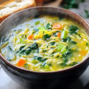 To make this tasty soup, you need: - 1 tablespoon olive oil - 1 medium onion, diced - 3 cloves garlic, minced - 2 carrots, diced - 2 celery stalks, diced - 6 cups vegetable broth - 1 cup orzo pasta - 1 large lemon (juiced and zested) - 1 cup spinach (fresh or frozen) - 1 teaspoon dried thyme - 1 teaspoon dried oregano - Salt and pepper to taste - Fresh parsley, chopped (for garnish) You can use either fresh or frozen spinach in this soup. Fresh spinach adds a bright color and texture. It wilts quickly and blends well into the soup. Frozen spinach, on the other hand, is convenient and often cheaper. It’s already chopped and ready to go. Just thaw it before adding it to the pot. Both options work great, so it depends on what you have on hand. Garnishes can elevate your soup. I suggest using fresh parsley on top for color and flavor. A bit of extra lemon zest adds a nice touch. For sides, crusty bread pairs well. It’s perfect for dipping into the soup. You can also serve a light salad alongside to keep the meal fresh and bright. 1. Start by gathering all your ingredients. This makes cooking easier and more fun. 2. Dice one medium onion, three cloves of garlic, two carrots, and two celery stalks. 3. Zest and juice one large lemon. Set both the zest and juice aside for later. 4. Measure out six cups of vegetable broth and one cup of orzo pasta. 5. If using fresh spinach, wash it well. If using frozen, just measure one cup. - Cook the orzo in the broth, not in water. This helps it soak up more flavor. - Add the orzo after the broth boils. This way, it cooks evenly and stays firm. - Check the orzo after 10 minutes. It should be tender but not mushy. - Stir gently to keep the orzo from sticking to the pot. - Taste the soup before serving. Add salt and pepper to suit your taste. - If the soup is too thick, add more vegetable broth. Stir until it reaches your desired consistency. - For a punch of flavor, add more lemon juice or zest. It brightens the dish. - Fresh parsley makes a great garnish. It adds color and fresh taste. One-pot cooking is all about ease and flavor. Here are some tips to get the best results: - Prep before cooking: Chop all your veggies first. This saves time and keeps you organized. - Sauté vegetables first: Start with the onion and garlic. This builds a strong base for your soup. - Use high heat to start: Bring your broth to a boil quickly. This helps the orzo cook evenly. - Stir occasionally: This prevents the orzo from sticking to the pot. It also helps distribute flavors. Enhancing flavors takes your soup to the next level. Here’s how to do it: - Add fresh herbs: Use fresh parsley as a garnish. It adds a pop of color and taste. - Try different citrus: A splash of lime juice can give a unique twist. - Incorporate spices: A pinch of red pepper flakes adds warmth. You can also try smoked paprika for depth. - Finish with a drizzle of olive oil: This makes the soup richer and adds a lovely sheen. Everyone makes mistakes in the kitchen. Here are some to watch out for: - Overcooking the orzo: Keep an eye on it. It should be al dente, not mushy. - Neglecting seasoning: Taste as you go. It’s easy to forget salt and pepper until the end. - Skipping the resting time: Let the soup sit for a few minutes after cooking. This helps the flavors meld together. - Using low-quality broth: A good broth makes all the difference. Always choose a flavorful vegetable broth for your base. {{image_2}} You can boost the nutrition of your soup with some easy changes. Try adding more veggies. You can use: - Zucchini - Bell peppers - Green beans - Peas These vegetables add color and flavor. They also provide extra vitamins and minerals. Consider using seasonal vegetables for the best taste. Adding protein makes your soup heartier. You have a few great options: - Cooked chicken, shredded or cubed - Cooked shrimp, peeled and tail-off - Canned beans like chickpeas or white beans Add these during the last few minutes of cooking. This keeps them tender and tasty. Herbs and spices can change the soup's flavor. Here are some ideas: - Fresh basil for a sweet twist - Rosemary for a strong, earthy taste - Red pepper flakes for heat Experiment with these options. Find what you like best. Adding fresh herbs at the end gives a bright flavor. To store your leftover soup, let it cool first. Then, transfer it to an airtight container. This keeps it fresh and tasty. You can store it in the fridge for up to three days. If you want to save it longer, consider freezing. When you're ready to enjoy your soup again, heat it on the stove. Pour the soup into a pot and warm it over medium heat. Stir it often to avoid sticking. If it seems too thick, add a splash of water or broth. This will help bring back its creamy texture. For long-term storage, freeze the soup in portions. Use freezer-safe containers or bags. Leave some space at the top for expansion. Your soup can last up to three months in the freezer. When you want to eat it, thaw it overnight in the fridge before reheating. Yes, you can use different pasta shapes. Small pasta like ditalini or alphabet pasta works well. Just keep an eye on cooking times. You want the pasta to be tender but not mushy. To make this soup gluten-free, swap orzo for gluten-free pasta. Look for brands that offer gluten-free orzo or use rice instead. Also, ensure your vegetable broth is gluten-free. Many store brands are safe, but check the label. If you don't have vegetable broth, use chicken broth for a richer flavor. You can also make a simple broth with water and seasonings. Add garlic, herbs, and a squeeze of lemon to give it more taste. One Pot Lemon Garlic Orzo Soup is simple and tasty. It uses easy steps and fresh ingredients. You learned how to prep, cook, and store the soup. You can change it up with protein and veggies. Remember to avoid common mistakes for the best results. I hope you feel inspired to try this recipe. Enjoy your cooking and share it with others!