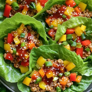 - 1 lb ground chicken - 1 tablespoon olive oil - 3 cloves garlic, minced - 1-inch piece ginger, grated - 1/4 cup honey - 1/4 cup Sriracha (adjust to taste) - 2 tablespoons soy sauce - 1 tablespoon rice vinegar - 1 cup bell peppers, diced (mix of red, yellow, and green for color) - 1/2 cup scallions, chopped - Salt and pepper to taste - 1 head of butter or Romaine lettuce, leaves separated - Sesame seeds and additional scallions for garnish You can enhance your wraps with sesame seeds and extra scallions. These add crunch and flavor. You might also try chopped cilantro or diced avocado for fresh taste. If you can't find ground chicken, use ground turkey or pork. For a soy-free option, try coconut aminos instead of soy sauce. You can swap honey with maple syrup for a vegan option. If you prefer less heat, reduce the Sriracha or use a milder sauce. First, gather all your ingredients. You need: - 1 lb ground chicken - 1 tablespoon olive oil - 3 cloves garlic, minced - 1-inch piece ginger, grated - 1/4 cup honey - 1/4 cup Sriracha - 2 tablespoons soy sauce - 1 tablespoon rice vinegar - 1 cup bell peppers, diced - 1/2 cup scallions, chopped - Salt and pepper - 1 head of lettuce - Sesame seeds for garnish Wash and chop the bell peppers and scallions. This will save you time later. In a large skillet, heat olive oil over medium heat. Add the minced garlic and ginger. Stir for about 1 minute until you smell their great aroma. Next, add the ground chicken. Cook for 6-8 minutes until it turns brown. Use a spatula to break it apart as it cooks. This helps everything cook evenly. In another bowl, whisk together honey, Sriracha, soy sauce, and rice vinegar. Make sure everything mixes well. When the chicken is cooked, pour this sauce over it. Stir well to coat the chicken. Let it simmer for 2-3 minutes. This helps the sauce thicken a bit. Now, mix in the diced bell peppers and chopped scallions. Cook for another 2-3 minutes until the veggies soften. Finally, season with salt and pepper to taste. To make your honey Sriracha chicken burst with flavor, focus on fresh ingredients. Use fresh garlic and ginger. They add a strong taste that dried spices lack. Adjust the Sriracha to find your perfect heat level. If you love spice, add more! The honey balances the heat and gives a sweet touch. Let the chicken soak in the sauce for a few minutes. This step enhances the flavor. Start with a hot skillet. This helps brown the chicken quickly. Break the chicken apart as it cooks. This ensures even cooking and browning. When the chicken turns golden, it's ready for the sauce. Stir the sauce into the chicken well. Let it simmer to thicken just right. Always taste before serving, and adjust salt or pepper as needed. Use fresh, crisp lettuce leaves to hold the chicken. Butter lettuce or Romaine works best. Spoon the chicken mixture generously onto each leaf. Top with sesame seeds and extra scallions for flair. Serve with lime wedges for a zesty kick. You can also add a side of steamed rice or veggies for a full meal. These wraps are fun and easy to eat, making them perfect for gatherings. {{image_2}} You can switch ground chicken for other meats. Try ground turkey for a leaner option. Ground beef adds a rich flavor, while shredded rotisserie chicken saves time. If you want a different taste, use diced shrimp. Each protein brings its own unique flavor and texture. For a vegetarian twist, use mushrooms or tofu. Crumbled tempeh also works well in this dish. These options soak up the sauce nicely, adding great taste. To make it vegan, ensure your honey substitute is plant-based, like agave nectar. This way, everyone can enjoy these wraps. Adjust the heat to suit your taste. Use less Sriracha for a milder flavor. If you like it spicy, add chili flakes or fresh jalapeños. For a twist, try adding hoisin sauce or peanut sauce for extra depth. These changes keep the dish exciting and fresh for every meal. You can store leftover honey sriracha chicken in an airtight container. Keep it in the fridge for up to three days. Make sure it cools down before sealing. This helps keep the chicken fresh and tasty. When ready to eat, just scoop it into fresh lettuce leaves. To freeze, place the cooled chicken in a freezer-safe bag. Remove as much air as possible before sealing. Label the bag with the date and name. You can freeze it for up to three months. This is perfect for meal prep or quick dinners! To reheat, you can use the microwave or a skillet. If using a microwave, place the chicken in a bowl and cover it. Heat for 1 to 2 minutes, stirring halfway. If using a skillet, add a splash of water, and heat on low until warm. This keeps the chicken moist and flavorful. Yes, you can make these wraps ahead of time. Prepare the chicken mixture and store it in the fridge. Keep the lettuce leaves separate. This way, the lettuce stays crisp. When you are ready to eat, just heat the chicken mix. Spoon it into the fresh lettuce and enjoy! These wraps pair well with many sides. You can serve them with rice or quinoa for a full meal. A fresh salad adds a nice crunch. Try some sweet chili sauce or extra Sriracha for dipping. If you like, a side of veggies or spring rolls also works great! Yes, this recipe can be gluten-free. Use gluten-free soy sauce or tamari instead of regular soy sauce. The rest of the ingredients are naturally gluten-free. Just make sure to check labels to avoid hidden gluten. Enjoy your wraps without worry! In this blog post, we explored the key steps for making delicious Honey Sriracha Chicken Lettuce Wraps. We covered essential ingredients, preparation methods, and unique variations. I shared tips for peak flavor and serving ideas. Remember, you can customize this dish to fit your taste. From vegetarian options to great ways to store leftovers, the choice is yours. Enjoy making these wraps your own and impressing everyone at your table.