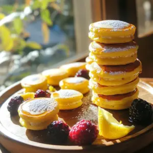 - 1 cup ricotta cheese - 2 large eggs - 1/4 cup milk - 1/4 cup sugar - Zest of 1 lemon - Juice of 1 lemon - 1 teaspoon vanilla extract - 1 cup all-purpose flour - 1 teaspoon baking powder - 1/2 teaspoon baking soda - 1/4 teaspoon salt - 1 tablespoon butter (for greasing the pan) To make creamy lemon ricotta pancake bites, you need simple, fresh ingredients. Start with ricotta cheese. It gives a rich, creamy texture. Eggs provide structure and fluffiness. Milk helps create a smooth batter. Sugar adds sweetness. Use a good lemon for zest and juice. This brings bright flavor. Vanilla extract adds warmth to the pancakes. For the dry mix, all-purpose flour is key. Baking powder and baking soda help the bites rise. A pinch of salt balances the sweetness. Finally, use butter to grease the pan for cooking. Gather these items, and you're ready to cook. Enjoy the process of making these delightful pancake bites! Start by grabbing a large mixing bowl. Add 1 cup of ricotta cheese, 2 large eggs, and 1/4 cup of milk. Next, sprinkle in 1/4 cup of sugar. Then, zest one lemon and squeeze in its juice. Finally, add 1 teaspoon of vanilla extract. Use a whisk to mix everything until it’s smooth and creamy. In a separate bowl, combine 1 cup of all-purpose flour, 1 teaspoon of baking powder, 1/2 teaspoon of baking soda, and 1/4 teaspoon of salt. Stir the dry ingredients well to mix them evenly. This step helps the pancake bites rise and keeps them fluffy. Heat a non-stick mini pancake or griddle pan over medium heat. Lightly grease it with 1 tablespoon of butter so the pancakes don’t stick. Pour about 1 tablespoon of batter for each pancake bite onto the pan. Cook them until bubbles form on the surface and the edges look set, which takes about 2 to 3 minutes. When they’re ready, flip the pancake bites carefully. Cook on the other side for another 1 to 2 minutes until golden brown. Remove them from the pan and keep cooking the rest, adding butter as needed. Enjoy your delicious pancake bites warm! To make the best pancake bites, avoiding overmixing is key. When you mix the wet and dry ingredients, do it gently. Small lumps in the batter are okay. They help keep the bites fluffy and light. If you mix too much, the bites can turn out dense and flat. Cooking on medium heat is also important. If the heat is too high, the outside cooks too fast while the inside stays raw. You want a nice golden brown color. When bubbles form on the surface, it’s time to flip. This usually takes about 2-3 minutes. After flipping, cook for another 1-2 minutes until both sides are golden. For toppings, maple syrup is a classic choice. You can also dust the pancake bites with powdered sugar for a sweet touch. Fresh berries like strawberries or blueberries are tasty and add color. For presentation, stack the pancake bites in a small tower on a plate. Add a drizzle of syrup and a few berries on top. This makes your dish look fun and inviting. You could also serve them with a side of yogurt for a creamy contrast. {{image_2}} You can make Creamy Lemon Ricotta Pancake Bites healthier by swapping some ingredients. Instead of ricotta, try Greek yogurt. It offers a similar creaminess but with more protein and less fat. For sugar, consider using honey or maple syrup. Both add natural sweetness and a touch of flavor. To mix things up, you can add other citrus flavors. Try orange or lime zest and juice for a fresh twist. You can also add fruits like blueberries or strawberries to the batter. These fruits add color and taste. Spices can enhance your bites too. A pinch of cinnamon or nutmeg brings warmth and depth. Experiment with these options to find your favorite flavor combinations. Enjoy the process of creating your perfect pancake bites! To store leftover pancake bites, first cool them to room temperature. Place them in an airtight container. Keep them in the fridge for up to three days. When you want to enjoy them again, just reheat in a pan or microwave. This keeps them soft and tasty. For freezing, layer the pancake bites between sheets of parchment paper. Place them in a freezer-safe bag or container. These bites can stay fresh for up to two months in the freezer. When you’re ready to eat, thaw them in the fridge overnight. Reheat them in a pan or microwave to warm them up. This way, they stay fluffy and delicious! Yes, you can make these pancake bites gluten-free! Simply swap all-purpose flour for a gluten-free flour blend. Look for blends that contain xanthan gum, as this helps mimic the texture of regular flour. Rice flour and almond flour can also work well, but they might change the texture slightly. Always check if the blend is suitable for baking to get the best results. To adjust the sweetness of your pancake bites, you can change the amount of sugar. If you want them less sweet, reduce the sugar to 2 tablespoons. For a sweeter taste, use up to 1/3 cup. You can also try using honey or maple syrup instead of sugar. Just remember to reduce the liquid in the recipe a bit, as these are liquids too. Yes, you can prepare the batter ahead of time. Mix all the wet and dry ingredients, then store the batter in the fridge for up to 24 hours. When you're ready to cook, give it a gentle stir. If it seems too thick, add a splash of milk to loosen it up. This way, you save time on busy mornings! You now have a complete guide to delicious pancake bites. We covered the key ingredients, mixing wet and dry components, and tips for cooking. I shared serving ideas to make your bites shine. You can even explore variations to suit your taste. Remember, these bites are easy and fun to make. Enjoy experimenting and sharing these treats with friends and family. Follow the storage tips to keep leftovers fresh for later. Happy cooking!