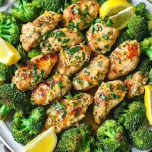 - 4 boneless, skinless chicken breasts - 2 cups broccoli florets - 3 tablespoons olive oil - 4 cloves garlic, minced - Zest of 1 lemon - 2 tablespoons lemon juice - 1 teaspoon dried oregano - 1 teaspoon paprika - Salt and pepper to taste - Fresh parsley, chopped (for garnish) The main ingredients create a lovely base. Boneless, skinless chicken breasts are easy to cook and absorb flavors well. Broccoli florets add a great crunch and nutrition. Olive oil helps the chicken stay juicy while adding flavor. Now, let's talk about flavor enhancers. Garlic brings a rich taste that makes this dish special. The zest and juice of the lemon give a bright, fresh flavor that lifts the entire meal. Dried oregano and paprika add depth, making each bite exciting. For seasoning, salt and pepper are key. They bring out the natural flavors of the chicken and broccoli. Adding fresh parsley as a garnish adds a pop of color and a hint of freshness. All these ingredients work in harmony. Together, they create a dish that is not only tasty but also visually appealing. You will enjoy making and sharing this meal. To start, you need to marinate the chicken. This step adds big flavor. In a bowl, mix together the olive oil, minced garlic, lemon zest, lemon juice, oregano, paprika, salt, and pepper. Place the chicken breasts in the bowl and coat them well. Let the chicken marinate for at least 15 minutes. This time helps the flavors soak in. If you have more time, letting it marinate longer can make it even better. Next, it's time to arrange the food on the sheet pan. Spread the marinated chicken breasts evenly on the pan. Make sure they have space between them. This helps them cook evenly and get nice and crispy. Now, toss the broccoli florets in any leftover marinade. Then, place them around the chicken on the sheet pan. This way, the broccoli will soak up some of the chicken's flavor. Before cooking, preheat your oven to 400°F (200°C). This heat is perfect for roasting. Once the oven is ready, place the sheet pan inside. Cook the chicken and broccoli for 25 to 30 minutes. You should check for doneness. The chicken is ready when it reaches 165°F. The broccoli should be tender and have crispy edges, adding a nice texture. After cooking, remove the sheet pan from the oven. Let it rest for a few minutes before serving. This resting time helps the juices settle. Enjoy your meal! To get the most taste from your chicken, marinate it well. Use the marinade made from olive oil, minced garlic, lemon zest, lemon juice, oregano, paprika, salt, and pepper. Coat the chicken breasts fully, then let them sit for at least 15 minutes. For even better flavor, you can marinate them for a few hours in the fridge. Taste your marinade before adding the chicken. If you want more zing, add more lemon juice or salt. Adjust to your liking for the best flavor. To keep your broccoli crisp, roast it for about 25-30 minutes with the chicken. Check it halfway through. If you want it crunchier, cook it for less time. When the edges turn slightly brown, it’s perfect! If you prefer, you can steam the broccoli first. This gives it a bright green color and keeps it tender. After steaming, toss it in the marinade and then roast it with the chicken. For a beautiful presentation, serve the chicken and broccoli on a large platter. Drizzle any leftover juices from the sheet pan over the top for extra flavor. Sprinkle freshly chopped parsley for a pop of color. Add lemon wedges on the side. They not only look good but also give a fresh burst of flavor when squeezed over the dish. For side dishes, consider rice or a fresh salad to balance the meal. {{image_2}} You can swap chicken breasts for thighs. Thighs are juicier, adding more flavor. They also stay tender even if cooked longer. If you want a meat-free dish, try tofu or chickpeas. Both options soak up the marinade well. This way, you still enjoy a tasty meal. Feel free to add more veggies. Carrots, bell peppers, or zucchini work great. They add color and crunch. You can also play with spices. Try adding cumin or crushed red pepper for heat. This can change the dish's flavor profile. For gluten-free needs, this recipe is already safe. All ingredients are naturally gluten-free. If you're watching calories, reduce the olive oil. You can use half the amount and still get good results. Another option is to use skinless chicken thighs for more flavor without many calories. To keep your Lemon Garlic Chicken and Broccoli fresh, follow these steps: - Refrigeration: Place leftovers in an airtight container. They stay fresh for 3-4 days in the fridge. - Freezing: For longer storage, freeze chicken and broccoli. Use freezer-safe bags or containers. They last for about 2-3 months in the freezer. When you're ready to enjoy your leftovers, use these methods: - Optimal Methods: The best way to reheat is in the oven. Preheat to 350°F (175°C). Heat for about 15-20 minutes. This keeps the chicken juicy and the broccoli crisp. - Ensuring Food Safety: Always check that the chicken reaches 165°F (74°C) before eating. This ensures it’s safe to enjoy. Make your week easier with these meal prep tips: - Portioning for Quick Meals: Divide leftovers into single servings. Store them in grab-and-go containers. This helps you save time during busy days. - Using Leftovers Creatively: Chop leftover chicken and mix it into salads or wraps. You can also add it to pasta dishes for a quick meal. You should marinate the chicken for at least 15 minutes. This gives the flavors time to soak in. For best results, marinate for up to 2 hours. Longer marination adds more flavor. However, avoid marinating for more than 24 hours. This can make the chicken too soft. Yes, you can grill this recipe! Start by marinating the chicken as usual. Preheat your grill to medium-high heat. Grill the chicken for about 6-7 minutes per side. Check for an internal temperature of 165°F to ensure it's cooked. For the broccoli, use a grill basket or skewers. Grill until tender and slightly charred. This dish pairs well with many sides. Here are some ideas: - Rice or quinoa for a hearty base. - Garlic bread for a tasty crunch. - A fresh salad to add color and crunch. - Mashed potatoes for comfort food vibes. Feel free to mix and match these sides to create your perfect meal! This blog post covers a simple yet delicious lemon garlic chicken and broccoli recipe. We explored key ingredients like chicken breasts, broccoli, and flavor enhancers like garlic and lemon. You learned how to prepare the chicken, arrange it on the sheet pan, and ensure perfect cooking. Remember, marinating is key for flavor. Feel free to try different proteins or veggies to switch things up. With the right tips, your meals will be tasty and fun. Enjoy your cooking and share your results!