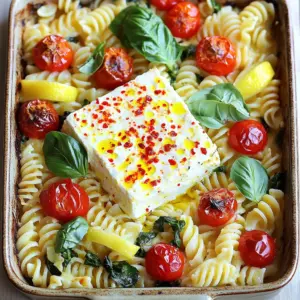 To make this dish, you need some key items. Here’s what you will need: - 250g pasta (fusilli or penne) - 200g block of feta cheese - 250g cherry tomatoes, halved - 3 cloves garlic, minced - 3 tablespoons olive oil - 1 teaspoon dried oregano - Salt and pepper to taste - Fresh basil leaves for garnish - Zest and juice of 1 lemon You can add more taste with these extras: - 1 teaspoon red chili flakes (for a spicy kick) - 1 cup baby spinach (for added greens) These options can help you customize the dish to your liking. If you don’t have an ingredient, here are some swaps: - Use any pasta shape you like. - You can try goat cheese if feta is not available. - Cherry tomatoes can be replaced with regular tomatoes, just chop them up. - For a milder flavor, skip the chili flakes. These substitutions will keep your dish tasty while using what you have at home. Start by gathering all your ingredients. You need pasta, feta, cherry tomatoes, garlic, and spices. Measure out 250g of your choice of pasta, like fusilli or penne. Next, grab a 200g block of feta cheese. Then, halve 250g of cherry tomatoes. Mince three cloves of garlic. Get your teaspoon ready for red chili flakes, olive oil, and dried oregano. Don't forget salt and pepper for taste. If you want greens, set aside 1 cup of baby spinach. Lastly, zest and juice one lemon for a fresh kick. Preheat your oven to 200°C (400°F). In a large baking dish, place the block of feta in the center. Surround the feta with the halved cherry tomatoes and minced garlic. Drizzle three tablespoons of olive oil over everything. Sprinkle on the red chili flakes, oregano, salt, and pepper. Toss the tomatoes slightly to mix the flavors. Bake this in the oven for about 25 to 30 minutes. Look for the feta to be soft and slightly golden, and the tomatoes to be blistered. While the feta and tomatoes bake, cook the pasta. Bring a large pot of salted water to a boil. Add the pasta and cook according to the package instructions. When it's done, save 1/2 cup of pasta water, then drain the rest. After baking, take the dish out of the oven. Add the cooked pasta directly to the baking dish. If you like, toss in the baby spinach for some added greens. Stir gently to combine everything, breaking the feta into a creamy sauce. If it seems dry, add reserved pasta water slowly until you reach the creaminess you want. Finally, mix in the lemon zest and juice to brighten the dish. Adjust the seasoning with salt and pepper as needed. Serve hot, topped with fresh basil leaves for a colorful finish. To get a creamy sauce, choose the right pasta. Fusilli or penne works best. Cook the pasta in salted water until al dente. This means it should still have a slight bite. When mixing, break the feta gently. This helps create a smooth sauce. If the sauce is too thick, add reserved pasta water a little at a time. The heat will help blend the flavors. Store leftover baked feta pasta in an airtight container. It stays fresh for up to three days in the fridge. When reheating, add a splash of water or olive oil. This keeps the pasta moist. Microwave it in short bursts, stirring in between. You can also reheat it on the stove over low heat. For a vegetarian option, this recipe already fits! If you want it gluten-free, use gluten-free pasta. For a dairy-free version, swap feta with tofu or a nut-based cheese. You can also reduce the oil if you're watching calories. Adjust the spices to suit your taste. Feel free to add more veggies like bell peppers or zucchini for extra nutrients. {{image_2}} You can easily make this dish vegetarian. Simply skip the meat and load up on veggies. Try adding zucchini, bell peppers, or mushrooms. These veggies add great flavor and texture. You can also toss in some artichoke hearts for a unique twist. They blend well with the creamy feta and sweet tomatoes. For a hearty meal, consider adding protein. Grilled chicken works well and adds a nice flavor. Cook it separately, then mix it into the baked feta pasta. Shrimp is another great option. Just sauté it briefly before adding. If you prefer plant-based options, tofu is a solid choice. Press and cube it, then bake it alongside the feta for a tasty addition. Spice up your dish with different herbs and spices. Fresh thyme or rosemary can add depth. For added heat, toss in more chili flakes or some diced jalapeños. You can also mix in olives or capers for a salty bite. Finally, a splash of balsamic vinegar can enhance the flavors beautifully. Experiment to find your favorite combo! To keep leftover baked feta pasta fresh, place it in an airtight container. Make sure to cool it to room temperature before sealing. This helps prevent moisture buildup. Store it in the fridge for up to three days. If you want to enjoy it later, consider freezing it. When it's time to reheat, use a microwave or oven. If using a microwave, heat in short bursts. Stir the pasta to warm it evenly. If using an oven, preheat it to 180°C (350°F). Place the pasta in an oven-safe dish and cover with foil. Heat for about 15-20 minutes until warm. You can add a splash of water or olive oil to keep it moist. You can freeze baked feta pasta for longer storage. Allow it to cool completely. Then, portion it into freezer-safe containers. Seal tightly to avoid freezer burn. It will last for about two months in the freezer. When you’re ready to eat, thaw it in the fridge overnight. Then reheat as mentioned above for the best flavor and texture. Any short pasta works great for this dish. I love fusilli or penne. They hold sauce well and mix nicely with the creamy feta. You can also try other shapes like rotini or farfalle. Just make sure to cook it until it's al dente for the best texture. Yes, you can use other cheeses like goat cheese or ricotta. These cheeses offer different flavors and textures. If you pick goat cheese, it will add a tangy taste. Ricotta will give a softer, creamier feel. Both options work well in this recipe. To add spice, use red chili flakes. Just one teaspoon gives a nice kick. If you want it spicier, feel free to add more. You can also add fresh jalapeños or even hot sauce for extra heat. Adjust the spice level to fit your taste. Absolutely! This recipe is great for meal prep. You can make it ahead and store it in the fridge. Just reheat it when you're ready to eat. The flavors will blend even more after a day. It stays tasty for about three days in the fridge. Yes, adding vegetables is a smart way to boost nutrition. You can toss in bell peppers, zucchini, or broccoli. Spinach is also a great option if you want greens. Just make sure to cook them a bit before mixing them in, so they are tender and flavorful. In summary, we explored baked feta pasta from ingredients to storage tips. You learned how to prep your ingredients, bake the feta, and create a creamy sauce. Variations allow for customization, whether you want it vegetarian or packed with protein. Remember to store leftovers properly and reheat for the best taste. This dish is easy to adapt to fit your diet. Enjoy making this delightful meal that is sure to impress!
