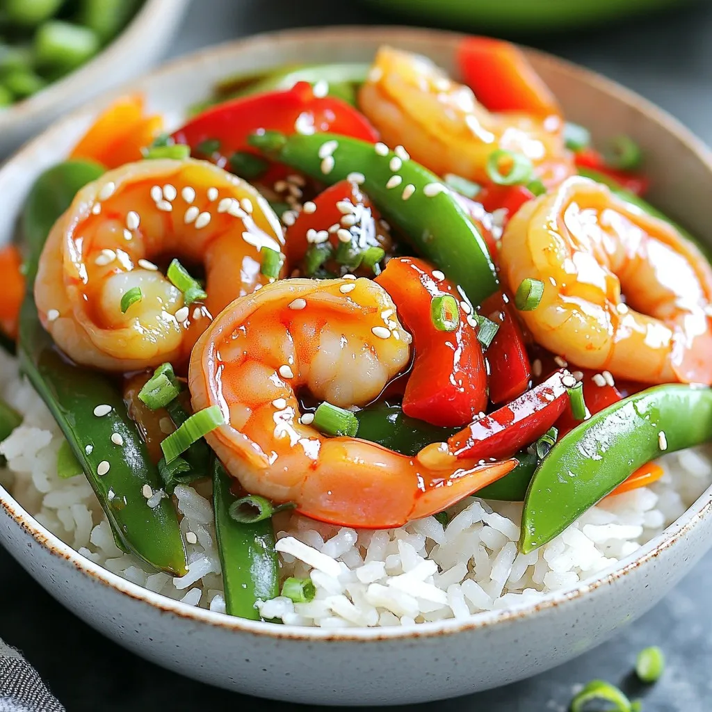 - 1 pound shrimp, peeled and deveined - 2 cups cooked jasmine rice - 3 tablespoons soy sauce - 2 tablespoons honey - 1 tablespoon sesame oil - 1 teaspoon grated ginger - 1 garlic clove, minced - 1/2 cup snap peas, trimmed - 1/2 red bell pepper, sliced - 2 green onions, chopped - Sesame seeds for garnish - Salt and pepper to taste I love making this sweet soy shrimp rice bowl because it’s quick and easy. The shrimp are the star here, so use fresh ones if you can. The cooked jasmine rice serves as a soft bed for the shrimp. For the sauce, it’s simple. You mix soy sauce, honey, sesame oil, grated ginger, and minced garlic in a bowl. This creates a sweet and savory blend that makes the shrimp shine. Don’t forget the vegetables! Snap peas add a nice crunch, and red bell pepper gives a pop of color. Green onions on top add a fresh touch. Use sesame seeds for garnish. They add a little extra flavor and a nice look to your bowl. Always season with salt and pepper to taste. This dish is not only tasty but also colorful and fun to make. You can have it ready in just 15 minutes, which is great for a busy day. To start, you need to make the sweet soy sauce. In a medium bowl, whisk together these ingredients: - 3 tablespoons soy sauce - 2 tablespoons honey - 1 tablespoon sesame oil - 1 teaspoon grated ginger - 1 garlic clove, minced - Salt and pepper to taste Mix them well until smooth. This sauce will add a sweet and savory flavor to the shrimp. Next, heat a large non-stick skillet over medium-high heat. Add 1 pound of shrimp, peeled and deveined. Cook for 2 to 3 minutes until the shrimp turn pink. Once they are almost done, pour in the sweet soy sauce mixture. Toss the shrimp to coat them evenly. Cook for another 2 minutes until the shrimp are fully cooked and caramelized. In the same skillet, add: - 1/2 cup snap peas, trimmed - 1/2 red bell pepper, sliced Sauté these veggies for 1 to 2 minutes. You want them to be tender but still crisp. This adds color and crunch to your bowls. Now it’s time to put it all together. Serve 2 cups of cooked jasmine rice into bowls. Top each bowl with the sweet soy shrimp and vegetable mixture. For the final touch, garnish with: - 2 green onions, chopped - Sesame seeds for garnish This adds both flavor and a nice look to your meal. Enjoy your quick and tasty sweet soy shrimp rice bowls! To make sweet soy shrimp, timing is key. Cook shrimp for just 2 to 3 minutes on medium-high heat. You want them pink and tender, but not rubbery. Overcooking makes shrimp tough. After they turn pink, add your sauce. Let them cook for 2 more minutes to get that nice glaze. Balancing the sweet soy sauce is simple. If you find it too sweet, add a bit more soy sauce. This adds saltiness. For a sweeter taste, add more honey. Taste as you go! The goal is a nice blend of sweet and salty. Remember, each ingredient affects the final flavor. These rice bowls go well with a side salad or steamed veggies. For drinks, try iced tea or a light beer. They complement the dish nicely. You can also serve fresh fruit for dessert. It adds a refreshing end to your meal. Enjoy your sweet soy shrimp rice bowls! {{image_2}} You can swap shrimp for many other proteins. Chicken works well and cooks fast. Just cut it into bite-sized pieces. Tofu is a great option for a plant-based meal. Use firm tofu for the best texture. Scallops add a touch of luxury and cook quickly too. Just remember to adjust the cooking time based on what you choose. If you want a vegetarian meal, add more veggies! Broccoli is a great choice. It adds color and crunch. You can also try bell peppers, carrots, or snap peas. Just sauté them until they are tender but still crisp. This keeps your meal bright and full of flavor. Feel free to get creative with flavors! You can add sriracha for some heat. A squeeze of lime juice brightens the dish. Try different sauces like teriyaki or chili garlic for a twist. Each change will give your rice bowl a new taste. Enjoy experimenting with what you like best! To store leftover shrimp rice bowls, first let them cool. Place them in an airtight container. Make sure to separate the shrimp and rice if possible. This helps keep their textures fresh. You can keep them in the fridge for up to three days. Label the container with the date for easy tracking. When reheating, the best method is to use a skillet. Heat it on medium until warm. Add a splash of water or broth to prevent sticking. Stir often to keep the shrimp and rice from drying out. You can also use the microwave, but cover the bowl with a damp paper towel. This keeps moisture in and helps the dish heat evenly. Aim for one to two minutes, stirring halfway through. You can freeze shrimp rice bowls for longer storage. For best results, freeze the shrimp and rice separately. Use freezer-safe bags or containers. This helps maintain their textures. Shrimp can stay fresh for up to three months. Rice can last about one month in the freezer. When ready to eat, thaw in the fridge overnight. Reheat as mentioned above for the best taste. Shrimp cook fast. For small shrimp, it takes about 2-3 minutes. For large shrimp, it may take 3-4 minutes. You want them pink and firm. Overcooking makes them tough. Keep an eye on them while cooking. Yes, you can use frozen shrimp. Just make sure to thaw them first. To thaw, place them in cold water for about 15 minutes. If you cook them from frozen, add a few extra minutes to the cooking time. This way, you still get juicy shrimp. Jasmine rice is great for this dish. It has a nice aroma and texture. You can also use basmati rice or brown rice. Just note, cooking times may vary. Always check the package for best results. This recipe can be made gluten-free. Use tamari instead of soy sauce. Tamari is a great alternative that keeps the flavor. Always check labels to make sure it is gluten-free. This way, everyone can enjoy the dish. This blog post covered a simple and tasty shrimp rice bowl. You learned about the main ingredients, including shrimp, jasmine rice, and a sweet soy sauce. We explored step-by-step instructions, tips for best results, and fun variations. In the end, this recipe is flexible and easy. You can swap shrimp for chicken or add more veggies. Enjoy making this dish your own! With a few simple adjustments, you can impress anyone with your cooking skills.