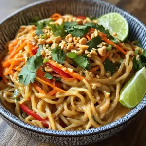 To make Minute Thai Peanut Noodles, you need just a few key items. Here's the list: - 8 oz rice noodles - 1/4 cup creamy peanut butter - 3 tablespoons soy sauce - 2 tablespoons lime juice - 1 tablespoon honey or agave syrup - 1/2 teaspoon sriracha (adjust for spice preference) - 1 tablespoon sesame oil - 1 cup shredded carrots - 1 red bell pepper, thinly sliced - 1 scallion, chopped - Fresh cilantro for garnish - Crushed peanuts for topping These ingredients work together to create a rich and creamy dish. The rice noodles soak up the sauce, while the veggies add crunch and color. Adding garnishes can make your dish even tastier and prettier. Here are some great options: - Extra chopped scallions - Additional fresh cilantro - More crushed peanuts - Lime wedges on the side These garnishes add freshness and flavor. They make the dish look vibrant and fun. If you don't have some items, no worries! Here are some easy swaps: - Use almond butter instead of peanut butter for a nut-free option. - Swap soy sauce for tamari to make it gluten-free. - Replace honey with maple syrup for a vegan choice. - Use any veggies you like, such as snap peas or broccoli. These substitutions keep the dish delicious while catering to different diets. Feel free to get creative! To start, you need to cook the rice noodles. First, bring a large pot of water to a boil. Once the water is boiling, add the 8 oz of rice noodles. Cook them according to the package instructions, which is usually about 4 to 6 minutes. This is the key step to get the noodles just right. After cooking, drain the noodles in a colander. Rinse them with cold water to stop the cooking. This helps keep them from getting mushy. Next, let’s make the peanut sauce. In a medium bowl, add 1/4 cup of creamy peanut butter. Then, whisk in 3 tablespoons of soy sauce and 2 tablespoons of lime juice. Add in 1 tablespoon of honey or agave syrup for sweetness. For a little kick, mix in 1/2 teaspoon of sriracha. Finally, pour in 1 tablespoon of sesame oil. Whisk all these ingredients together until the sauce is smooth and well combined. It should smell amazing! Now, it's time to put everything together. In a large mixing bowl, toss the cooked noodles with the peanut sauce. Make sure all the noodles are well coated. Next, fold in 1 cup of shredded carrots and 1 thinly sliced red bell pepper. Mix well to distribute the veggies evenly. Taste the noodles and adjust seasoning if needed. You can add more soy sauce or sriracha to fit your taste. Finally, serve the noodles on plates. Top with chopped scallions, fresh cilantro, and crushed peanuts for a nice crunch. Enjoy your meal! To make the best peanut sauce, start with creamy peanut butter. I prefer smooth peanut butter for a silky texture. Mix it with soy sauce, lime juice, honey, and sriracha in a bowl. Whisk until you see no lumps. If the sauce is too thick, add a splash of warm water to thin it out. Taste it and adjust. Want it sweeter? Add more honey. Want it spicier? More sriracha will do the trick! Rice noodles are the star here. They soak up the sauce well and offer a nice chew. I recommend using flat rice noodles, which cook quickly. Follow the package instructions closely. Overcooked noodles can become mushy. Rinse them in cold water after cooking. This stops the cooking process and keeps them firm. Presentation matters, even for quick meals! Use wide, shallow bowls for serving. This allows the noodles to spread out nicely. Drizzle a bit of extra peanut sauce on top for a glossy look. Scatter chopped scallions and fresh cilantro for color. Finally, add crushed peanuts for crunch. Place lime wedges on the side for a zesty touch. Your dish will look as good as it tastes! {{image_2}} You can boost the protein in Minute Thai Peanut Noodles easily. Tofu works great for a vegan twist. Just cube it, sauté until golden, and mix it in. Chicken adds a hearty touch. Cook bite-sized pieces until they’re no longer pink, then toss them with your noodles. Shrimp is another tasty option. Cook them until they turn pink, then add them in. Any of these proteins make your dish more filling and satisfying. Adding more veggies makes the dish pop. You can mix in bell peppers, snap peas, or broccoli. These veggies not only add color but also crunch. Thinly slice some zucchini or cucumbers for a fresh taste. You can even add green beans or spinach for extra nutrition. The more colors on your plate, the more fun and healthy your meal becomes! If you love heat, there are many ways to spice up your noodles. Start by adding more sriracha to the sauce. If you want more depth, consider crushed red pepper flakes. They add great flavor and heat. You can even add chopped fresh chili peppers for a fresh bite. Don’t forget to taste as you go; this way, you can find the perfect heat level for you! To store leftover Minute Thai Peanut Noodles, place them in an airtight container. Make sure to cool the noodles first. They will stay fresh in the fridge for 3 to 4 days. If you want to keep them longer, consider freezing. When you want to enjoy your leftovers, reheat them gently. You can use a microwave or a skillet. If using a microwave, heat them in short bursts, stirring in between. If using a skillet, add a splash of water or extra sauce to keep them moist. This keeps the noodles tasty and not dry. You can freeze Minute Thai Peanut Noodles for up to 2 months. Just make sure they are in a freezer-safe container. When you are ready to eat, thaw them in the fridge overnight. Then, reheat as mentioned above. This gives you a quick meal on busy days. It takes about 10 minutes to prep and 15 minutes total. You can have this meal ready fast. Cooking the rice noodles takes about 4 to 6 minutes. While the noodles cook, you can make the sauce. This quick recipe is perfect for busy days. Yes, you can easily make this recipe vegan. Just swap honey for agave syrup. Use a vegan soy sauce for added flavor. All the other ingredients are already plant-based. You can enjoy tasty noodles without any animal products. You can serve these noodles with a variety of sides. Here are some ideas: - Steamed broccoli - Grilled tofu - Fresh spring rolls - A side salad with crunchy veggies These sides add texture and flavor to your meal. They make your dinner even more delicious. Minute Thai Peanut Noodles are quick and easy to make. You learned about the key ingredients and how to cook them step-by-step. Enjoy tips for a perfect peanut sauce and serving ideas. You can customize it with proteins or veggies, making it your own. Storing leftovers is simple, too. Overall, this dish is tasty and fun to make. You can impress friends or family with your skills. Dive into this recipe and enjoy the flavors!