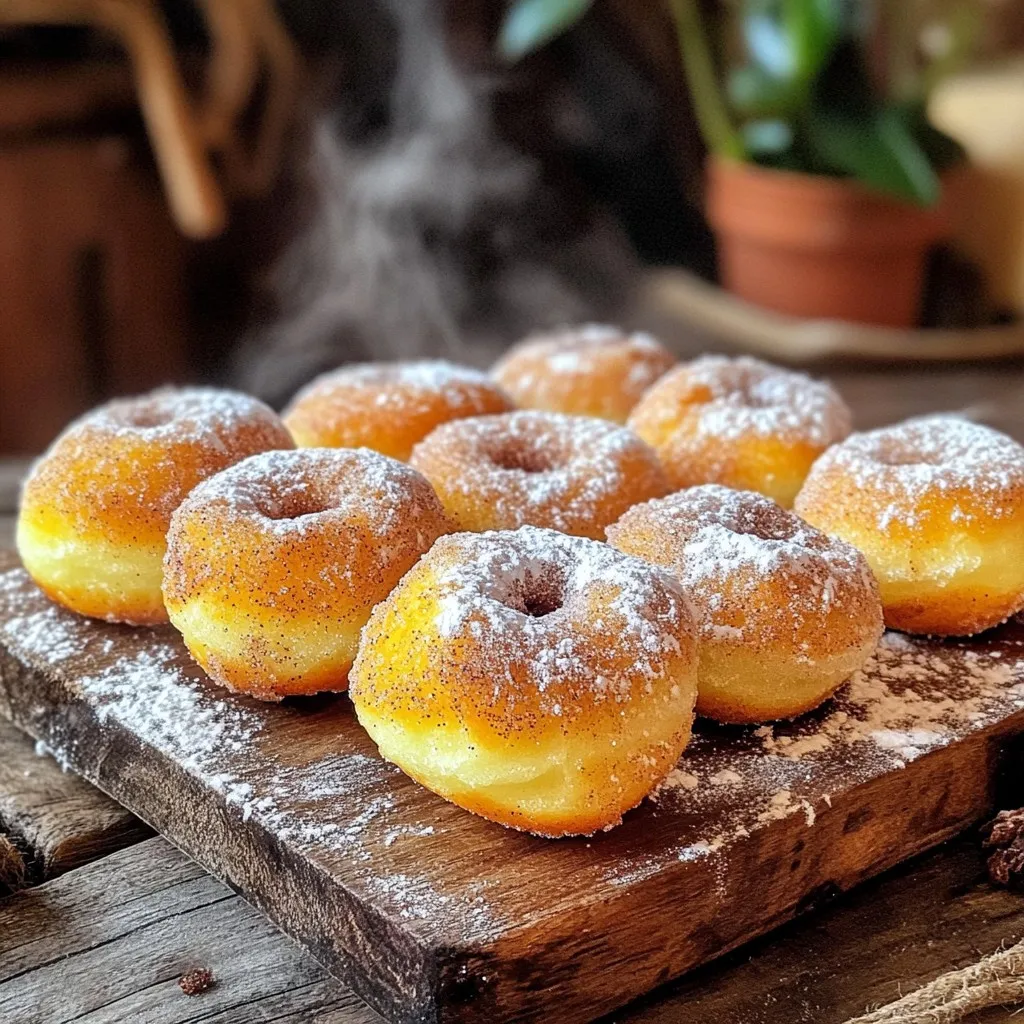 - 1 cup all-purpose flour - 1/2 cup granulated sugar - 1 1/2 teaspoons baking powder - 1/4 teaspoon salt - 1/2 teaspoon ground cinnamon (plus extra for coating) - 1/4 cup milk - 1/4 cup plain yogurt - 1 egg - 2 tablespoons melted butter - 1/2 cup powdered sugar (for dusting) To bake well, measure flour properly. Use a spoon to scoop flour into a measuring cup. Then level it off with a knife. This keeps your donuts light and fluffy. For substitutions, you can use almond milk instead of regular milk. Greek yogurt works fine in place of plain yogurt. If you want a dairy-free option, try a flax egg instead of a regular egg. Just mix one tablespoon of ground flaxseed with three tablespoons of water and let it sit for a few minutes. First, we need to combine the dry ingredients. In a mixing bowl, whisk together: - 1 cup all-purpose flour - 1/2 cup granulated sugar - 1 1/2 teaspoons baking powder - 1/4 teaspoon salt - 1/2 teaspoon ground cinnamon Mix these until they blend well. Next, we will mix the wet ingredients. In another bowl, combine: - 1/4 cup milk - 1/4 cup plain yogurt - 1 egg - 2 tablespoons melted butter Stir these until smooth. Now, slowly add the wet mix to the dry mix. Stir gently until just combined. Be careful not to overmix. This keeps our donut holes light and fluffy. Now, it’s time to shape our donut holes. Scoop out about 1 tablespoon of the batter. Roll it into a ball shape using your hands. It should be about the size of a golf ball. Repeat this with the rest of the batter. Make sure they are uniform in size. This helps them cook evenly in the air fryer. Before we start cooking, we need to preheat the air fryer. Set it to 350°F (175°C) and let it heat for about 3-5 minutes. While it heats, lightly spray the air fryer basket with non-stick cooking spray. Next, place the donut holes in a single layer in the basket. Make sure they do not touch each other. Depending on your air fryer size, you may need to work in batches. Cook the donut holes for 5-7 minutes. They should turn golden brown and be cooked through. While they bake, prepare a cinnamon sugar coating. Mix 1/4 cup granulated sugar with 1 teaspoon of cinnamon in a small bowl. Once your donut holes are done, remove them from the air fryer. Immediately coat them in the cinnamon sugar mix, rolling them to cover fully. For a nice touch, dust the coated donut holes with powdered sugar before serving. Enjoy the sweet, warm goodness! To make great donut holes, you must avoid overmixing the batter. When you mix too much, it makes the donut holes tough. Mix just until the ingredients are combined. This keeps them soft and fluffy. Next, ensure even cooking by placing the donut holes in a single layer in the air fryer. If they touch, they may cook unevenly. You might need to cook them in batches. This way, each donut hole gets the right amount of heat and air. You can boost the flavor by adding vanilla extract or nutmeg. A teaspoon of vanilla adds warmth and sweetness. Nutmeg gives a nice spice kick. Both choices make your donut holes extra tasty. For fun toppings, try adding a drizzle of chocolate or a sprinkle of chopped nuts. You can even roll them in crushed candy or coconut. These toppings add color and crunch, making them even more special! {{image_2}} You can change up your air fryer cinnamon sugar donut holes for fun. Here are two tasty options: - Chocolate cinnamon donut holes: Replace 1/4 cup of flour with cocoa powder. This gives a rich chocolate flavor with a hint of cinnamon. - Pumpkin spice donut holes: Add 1/4 cup of pumpkin puree and 1 teaspoon of pumpkin pie spice. This makes a warm, fall-inspired treat. These flavors add variety and keep your taste buds excited. You can also adapt these donut holes to meet different needs. Here’s how: - Gluten-free options: Use a gluten-free flour blend in place of all-purpose flour. This allows everyone to enjoy them. - Vegan substitutions: Swap the egg with 1/4 cup of unsweetened applesauce. You can use almond milk instead of regular milk. This makes the recipe plant-based. These adaptations help more people enjoy the sweet taste of donut holes. To keep your donut holes fresh, store them in an airtight container. This helps seal in moisture. You can place parchment paper between layers to prevent sticking. Keep them at room temperature for up to two days. If you want them to last longer, place them in the fridge for up to a week. To reheat donut holes, use your air fryer. Preheat it to 300°F (150°C). Place the donut holes in for about 3 minutes. This method keeps them warm and crispy. You can also use the microwave. Heat them for about 10-15 seconds. However, the texture may not stay as nice. Air fryer donut holes stay fresh for about 2 days at room temperature. Store them in an airtight container. The sugar coating can get soft over time. If you want them crispy, eat them within the first day. You can also freeze them for up to a month. Just thaw and warm them in the air fryer for a few minutes. Yes, you can make the dough ahead! Prepare the batter and cover it tightly. Store it in the fridge for up to 24 hours. When you're ready, scoop and roll the donut holes. They will still taste fresh and delicious. Just remember to let the dough warm a bit before cooking. If you don’t have an air fryer, you can bake the donut holes. Preheat your oven to 350°F (175°C). Place the donut holes on a baking sheet lined with parchment paper. Bake them for about 10-12 minutes until golden. You can coat them in cinnamon sugar just like the air-fried version. They will still be tasty and fun to eat! This blog covered how to make delicious air fryer donut holes. It included ingredient lists, measurement tips, and step-by-step instructions. You learned how to shape the donut holes and cook them evenly. We also shared flavor variations and tasty toppings. In conclusion, making these treats is fun and easy. Whether you try chocolate or pumpkin spice, your family will love them. Enjoy experimenting with new flavors and enjoy fresh donut holes every time. Happy cooking!