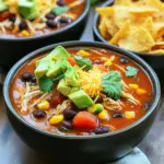 - 1 lb boneless, skinless chicken breasts - 1 can (15 oz) black beans, drained and rinsed - 1 can (15 oz) corn, drained - 1 can (10 oz) enchilada sauce (red or green) - 1 can (14.5 oz) diced tomatoes, with juices - 1 cup chicken broth - 1 medium onion, chopped - 2 cloves garlic, minced - 1 teaspoon cumin - 1 teaspoon chili powder - 1/2 teaspoon smoked paprika - Salt and pepper to taste - Fresh cilantro, for garnish - Avocado, diced, for topping - Shredded cheese, for topping (cheddar or Mexican blend) - Tortilla chips, for serving This soup starts with chicken. I like to use boneless, skinless chicken breasts. They cook well in the slow cooker and shred easily. Next, I add black beans and corn. They give the soup a nice texture and flavor. For the sauce, I choose enchilada sauce. You can pick red or green based on your taste. I also add diced tomatoes with their juices. They add moisture and a fresh taste. Chicken broth helps bring all the flavors together. Aromatics are key. I use chopped onion and minced garlic. They add a rich base to the soup. Cumin and chili powder give it warmth. Smoked paprika adds a touch of smokiness. Don't forget salt and pepper to taste. Finally, toppings make a big difference. Fresh cilantro brightens the soup. Diced avocado adds creaminess. Shredded cheese gives a rich finish. I love to serve it with crunchy tortilla chips. Each bite is a burst of flavor! To start, place your boneless, skinless chicken breasts at the bottom of your slow cooker. This gives them a nice base to cook in. Next, cover the chicken with all the tasty ingredients. In a large bowl, combine the black beans, corn, enchilada sauce, and diced tomatoes with their juices. Add the chicken broth, chopped onion, and minced garlic. Toss in the cumin, chili powder, smoked paprika, salt, and pepper. Stir everything together well. Once mixed, pour this flavorful blend over the chicken in the slow cooker. Make sure the chicken is fully covered. This helps the chicken soak up all those amazing flavors. Now it’s time for the slow cooker magic. Cook on low for 6-8 hours or high for 4-5 hours. The chicken should be cooked through and tender when done. After cooking, remove the chicken breasts with tongs. Using two forks, shred the chicken into bite-sized pieces. Return the shredded chicken to the soup and stir it all together. If you want, taste the soup and adjust the seasoning as needed. Let it sit for another 10-15 minutes on warm. This helps the flavors meld together. Enjoy your cooking! To get the best flavor from your slow cooker chicken enchilada soup, pay attention to seasoning. Start with the basic salt and pepper. After cooking, taste the soup. You may want to add more salt, cumin, or chili powder. Each ingredient brings its own taste, so feel free to adjust. Letting the soup sit for a while helps the flavors combine. After cooking, let the soup sit for 10-15 minutes before serving. This allows the spices to blend nicely. Your soup will taste richer and more delicious. Garnishes can make your soup even better. Fresh cilantro adds a nice touch. Diced avocado gives creaminess. A sprinkle of shredded cheese adds flavor and richness. You can use cheddar or a Mexican blend for variety. Tortilla chips are perfect for serving. They add a nice crunch and contrast to the soup. For a full meal, pair the soup with a light salad. A side of rice can also complement the flavors well. {{image_2}} You can change the proteins in this soup. Instead of chicken, try shredded beef or turkey. You can also use cubed tofu for a different taste. Each choice brings a unique flavor. Adding extra veggies can boost nutrition and taste. Consider bell peppers, zucchini, or spinach. Just chop them and toss them in the slow cooker with the other ingredients. To make this soup gluten-free, use gluten-free enchilada sauce and check your broth. Most canned ingredients are safe, but always read labels. If you prefer a vegetarian or vegan option, leave out the chicken. Use vegetable broth and extra beans or lentils for protein. Add more veggies to make it hearty. This way, you still enjoy a rich, filling soup without meat. To keep your Slow Cooker Chicken Enchilada Soup fresh, store it properly. After you enjoy your meal, let the soup cool to room temperature. Once cooled, transfer it to an airtight container. This helps keep the soup tasty. - Refrigerating: Place the container in the fridge. Your soup will stay fresh for 3 to 4 days. Make sure to label the container with the date you made it. - Freezing: If you want to save your soup for later, freezing is a great option. Pour the cooled soup into freezer-safe bags or containers. Remove as much air as you can before sealing. Your soup will last up to 3 months in the freezer. When you're ready to enjoy your soup again, you need to reheat it right. This ensures it tastes just as good as the first time. - Best methods: The microwave works well for quick reheating. Place the soup in a microwave-safe bowl and heat it in 1-minute intervals, stirring in between. You can also use a pot on the stove. Heat it over medium heat until it's hot, stirring often. - Maintaining flavor and texture: To keep your soup's flavor and texture, add a splash of chicken broth or water if it seems thick. Stir well and let it heat through. Don't forget to taste and adjust the seasoning if needed! It takes about 6-8 hours on low heat or 4-5 hours on high heat. The chicken needs this time to cook fully and become tender. I recommend using the low setting for the best flavors. Yes, you can use frozen chicken. Just add an extra hour to the cooking time. This way, the chicken will still become tender and tasty. You can serve this soup with: - Tortilla chips - Diced avocado - Fresh cilantro - Shredded cheese These toppings add flavor and texture. They make the meal more fun! To spice it up, add more chili powder or jalapeños. You can also use spicy enchilada sauce. Taste the soup as you go. Adjust to fit your heat level. Yes, you can prep the ingredients a day ahead. Just store them in the fridge. When you're ready, put them in the slow cooker and start cooking. This makes it easier on busy days! You now know how to make a tasty Slow Cooker Chicken Enchilada Soup. With chicken, beans, and spices, it’s simple. Mix the ingredients, cook, and serve with your favorite toppings. Don’t forget the tips for flavor and variations to suit your taste. Whether you want leftovers or need a quick meal, this soup fits the bill. Enjoy your cooking, and make it your own. You’ll love how easy and delicious this recipe is!