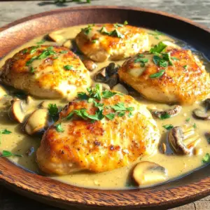 - 4 chicken cutlets (about 1 pound) - 2 tablespoons olive oil - 1 cup mushrooms, sliced (cremini or button) - 3 cloves garlic, minced - 1 cup chicken broth (low sodium) - 1 cup heavy cream - 1 teaspoon dried thyme - Salt and pepper to taste The main ingredients for this dish are simple yet flavorful. The chicken cutlets are the star of the show. I recommend using fresh chicken cutlets for the best taste. Olive oil gives the chicken a nice sear. Mushrooms add depth with their earthy flavor. Garlic brings a punch, making everything taste better. Low-sodium chicken broth keeps the dish light. Heavy cream gives a rich, smooth finish. Dried thyme adds a lovely herb note. Don’t forget to season with salt and pepper to bring all the flavors together. - Fresh parsley for garnish - Alternative broth options Fresh parsley is a great touch for color and taste. It brightens the dish and makes it look inviting. You can also swap the chicken broth for vegetable broth if you want a different flavor. This option works well, especially if you choose to go meatless. - Season the chicken cutlets: Start by sprinkling salt, pepper, and dried thyme on both sides of the chicken cutlets. This step adds great flavor. - Heat the skillet: Take a large skillet and put it on medium-high heat. Add 2 tablespoons of olive oil and let it warm up. - Sear the chicken cutlets: Place the seasoned chicken cutlets in the hot skillet. Cook for 4-5 minutes on each side until they turn golden brown. Once cooked, remove them and set aside. - Sauté mushrooms and garlic: In the same skillet, add 1 cup of sliced mushrooms. Cook them for about 5 minutes. They should become browned and tender. Next, stir in 3 cloves of minced garlic. Cook for 1 minute until it smells nice. - Create the creamy sauce: Now it’s time to make the sauce! Pour in 1 cup of low-sodium chicken broth. Scrape the bottom of the pan to mix in those tasty bits. Let it simmer for about 2-3 minutes. Then, reduce the heat and stir in 1 cup of heavy cream. - Combine chicken with the sauce: Return the chicken cutlets to the skillet. Let them simmer in the creamy sauce for 5-7 minutes. Make sure the chicken reaches an internal temperature of 165°F. - Adjust seasoning: Taste the sauce and add more salt and pepper to your liking. This step is key to enhancing the flavors. - Garnish and serve: Remove the pan from heat. Sprinkle fresh chopped parsley on top before serving. This adds a nice touch and color to your dish. To get golden-brown cutlets, start with dry chicken. Pat them with a paper towel. Season both sides well with salt, pepper, and dried thyme. Heat olive oil in a large skillet over medium-high heat. When the oil shimmers, add the chicken cutlets. Cook for 4-5 minutes on each side. This will give you the nice color and flavor. After cooking, let the chicken rest for a few minutes. This keeps it juicy. For perfect sautéed mushrooms, heat the skillet before adding them. Use medium heat and add sliced mushrooms in a single layer. Leave space so they can brown. Stir them gently after 3-4 minutes. This helps avoid soggy mushrooms. Cook until they are browned and tender, about 5 minutes. Add garlic next and stir for just one minute. This brings out the garlic's best flavor. You can add flavor to the sauce with a few tweaks. Try adding a splash of white wine for depth. For a hint of spice, add red pepper flakes. If you want a creamier sauce, use more heavy cream. You can also swap in chicken broth for vegetable broth for a lighter taste. Adjust the seasoning with more salt and pepper as needed. Taste as you go to find your perfect balance. {{image_2}} You can easily swap out proteins in this dish. Turkey cutlets or pork cutlets work well too. They cook similarly and soak up flavor nicely. If you want a vegan version, use plant-based cream. Coconut cream or cashew cream adds a rich taste without the dairy. To spice things up, try adding paprika or Italian seasoning. These spices can give your dish a new twist. For a veggie boost, mix in spinach or bell peppers. They add color and nutrients, making your meal more exciting. Pair this creamy dish with sides like steamed veggies or mashed potatoes. They balance the rich sauce well. You can also use the chicken cutlets in pasta. Toss them with your favorite noodles for a hearty meal. Another fun idea is to make a sandwich. Layer the chicken and sauce in a bun for a tasty lunch option. To store your One-Pan Creamy Garlic Mushroom Chicken Cutlets, let them cool first. Place the cutlets and sauce in an airtight container. This keeps them fresh and prevents odors. In the fridge, they last up to three days. Always check for any strange smells or changes before eating. If you want to save some for later, freezing is a great option. Divide the chicken and sauce into meal-sized portions. Use freezer bags or airtight containers to avoid freezer burn. They can stay frozen for up to three months. When ready to enjoy, thaw overnight in the fridge. To reheat, use a stovetop for best results. Warm the chicken and sauce in a skillet over low heat. Stir gently to maintain creaminess. Avoid high heat, as it can curdle the cream. If you need to use a microwave, do so in short bursts. Check often to prevent overcooking. Enjoy your creamy chicken cutlets just like the first time! To make One-Pan Creamy Garlic Mushroom Chicken Cutlets gluten-free, swap the chicken broth for a gluten-free version. You can find many brands at the store. Also, ensure the heavy cream is pure and free from additives that contain gluten. Yes, you can use frozen chicken cutlets. If you cook from frozen, add extra time to your cooking. Sear the cutlets for 6-7 minutes on each side. Ensure they reach an internal temperature of 165°F to be safe to eat. I love serving these cutlets with mashed potatoes or steamed veggies. The creamy mushroom sauce pairs well with both. You can also add a fresh salad for a light touch. Enjoy the meal with a side of crusty bread to soak up the sauce! This blog post covered how to make One-Pan Creamy Garlic Mushroom Chicken Cutlets. You learned about key ingredients, preparation steps, and cooking tips. We discussed variations and storage methods for your convenience. In the end, use this recipe to impress your family or friends. With a few simple tweaks, you can make it your own. Enjoy cooking and savoring each bite!