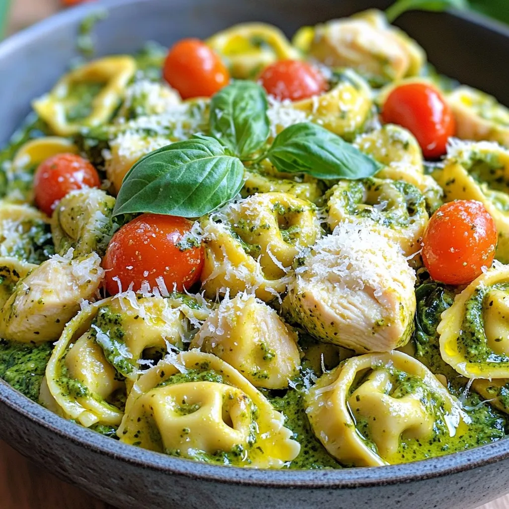 One Pot Creamy Pesto Chicken Tortellini Delight