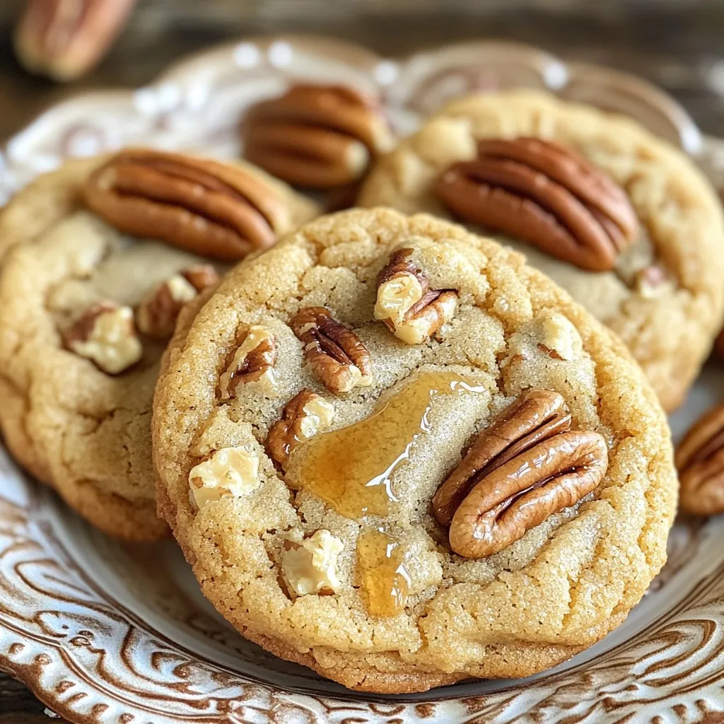 - 1 cup unsalted butter (2 sticks) - 1 cup brown sugar, packed - 1/2 cup granulated sugar - 1/4 cup pure maple syrup - 1 large egg - 1 teaspoon vanilla extract - 2 cups all-purpose flour - 1 teaspoon baking soda - 1/2 teaspoon salt - 1 cup pecans, chopped (toasted for extra flavor) - 1/2 teaspoon cinnamon These ingredients come together to create a rich, sweet cookie. The brown butter adds depth, while maple syrup brings warmth. Pecan pieces give a nice crunch and nutty flavor. - Medium saucepan - Large mixing bowl - Whisk and spatula - Baking sheets and parchment paper Using the right tools makes baking easier. A medium saucepan helps in browning the butter. A large bowl allows for easy mixing. Parchment paper keeps cookies from sticking to the sheets. - Extra maple syrup - Whole pecans for decoration These garnishes enhance the presentation. Drizzling extra maple syrup adds sweetness. Whole pecans can be a charming touch on top of the cookies. To start, melt the unsalted butter in a medium saucepan. Use medium heat for this step. Watch closely as the butter melts. Stir it often. After a few minutes, the butter will foam. Keep cooking until it turns a golden amber color. This should take about 5-7 minutes. You will notice a lovely nutty aroma. This smell means your butter is now brown. Remove it from the heat and let it cool. In a large mixing bowl, combine the brown sugar, granulated sugar, and the cooled brown butter. Use a whisk to mix them until smooth. Next, add in the maple syrup, egg, and vanilla extract. Stir until it is all combined nicely. In a separate bowl, whisk the dry ingredients: flour, baking soda, salt, and cinnamon. Gradually add this dry mix to the wet mix. Stir gently until just combined. Now it’s time to fold in the chopped pecans. Use a spatula to ensure they mix well into the dough. Cover the bowl with plastic wrap and chill the dough in the fridge for at least 30 minutes. This helps the cookies hold their shape. Preheat your oven to 350°F (175°C) and line baking sheets with parchment paper. Once chilled, use a tablespoon or cookie scoop to drop balls of dough onto the sheets. Space them about 2 inches apart. Bake for 10-12 minutes, until the edges are lightly golden. The centers should still look soft. After baking, let the cookies cool on the sheets for about 5 minutes. Then, transfer them to wire racks to cool completely. To make brown butter, watch the color and smell. It should turn golden amber and smell nutty. This process takes about 5-7 minutes. Be careful not to burn it! Once it reaches that point, remove it from the heat. Let it cool slightly before mixing it with the sugars. Cooling helps the butter mix well without cooking the egg. Cookie texture matters. Avoid overmixing the dough. This can make the cookies tough. Mix until just combined for the best results. Underbaking is another issue. Bake just until the edges are golden but the centers are still soft. Chilling the dough is key too. Aim for at least 30 minutes in the fridge. This helps the cookies hold their shape and gives them a nice, chewy texture. Presentation adds a special touch. Serve the cookies on a nice plate. Drizzle a little extra maple syrup on top for sweetness. This also adds shine. Garnish with whole pecans for a fun look and extra crunch. A beautiful presentation makes your cookies even more inviting! {{image_2}} You can switch up the nuts in these cookies. Instead of pecans, try walnuts or almonds. Walnuts add a rich flavor. Almonds bring a nice crunch. Each nut gives the cookies a new taste. Just chop the nuts and fold them into the dough like you do with pecans. Want to add more flavor? Toss in some chocolate chips or dried fruits. Chocolate chips make the cookies sweet and creamy. Dried fruits, like cranberries, add a chewy texture. Both options make the cookies even more fun to eat. Mix them in just before you chill the dough. If you need gluten-free cookies, use alternative flours. Almond flour or oat flour works well. For vegan cookies, replace the egg with a flax egg. Simply mix one tablespoon of flaxseed meal with three tablespoons of water. Let it sit for a few minutes to thicken. Also, use dairy-free butter instead of regular butter. These swaps keep the flavor and texture just right. To keep your Brown Butter Maple Pecan Cookies fresh, store them in an airtight container. This prevents air from making them stale. You can layer parchment paper between the cookies to stop them from sticking together. A glass or plastic container works well for storage. To freeze the dough, scoop out the cookie balls and place them on a baking sheet. Freeze them for about an hour until solid. Then, transfer the frozen dough balls to a freezer bag. When you're ready to bake, just take out how many you want and bake them straight from the freezer. For baked cookies, let them cool completely before freezing. Place them in an airtight container or freezer bag, then seal tightly. When stored properly, these cookies last about one week at room temperature. If you freeze the dough or baked cookies, they stay good for up to three months. Just remember to label your containers with the date, so you know how long they’ve been stored. Enjoy these cookies fresh for the best flavor! Yes, you can use salted butter. However, it will change the flavor. The salt in the butter can make the cookies taste different. You may want to reduce the added salt in the recipe. This helps keep the sweet and nutty flavors balanced. If your cookies are dry, you have a few options. First, add a little milk or water to the dough. Start with a tablespoon and mix well. If the dough is still dry, add another tablespoon. You can also try baking for a shorter time. This keeps the centers soft and chewy. Chill the dough for at least 30 minutes. This helps the cookies hold their shape. If you have more time, you can chill for up to two hours. Longer chilling makes the flavors blend better and leads to better texture. In this blog post, I shared the best tips for making delicious cookies. We covered key ingredients, like brown butter and pecans, step-by-step instructions, and ways to enhance your cookie experience. Remember, proper mixing and chilling is crucial for the perfect texture. Don’t forget to explore variations and storage tips to keep your cookies fresh. Enjoy experimenting with flavors and textures. Baking cookies is a joyful and rewarding experience. So, let’s get baking!