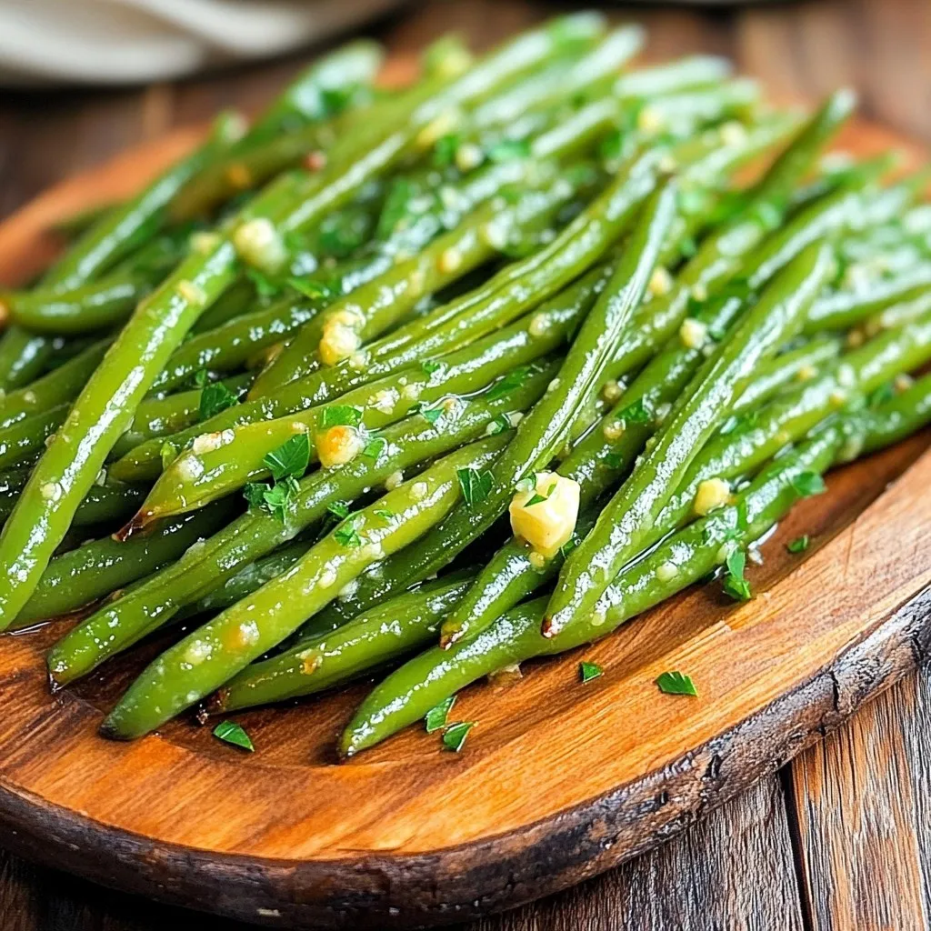 Let’s gather everything we need to make Air Fryer Garlic Butter Green Beans. This easy side dish packs a punch of flavor. Here’s what you will need: - 1 pound fresh green beans, trimmed - 3 tablespoons unsalted butter, melted - 4 cloves garlic, minced - 1 teaspoon lemon zest - 1 teaspoon garlic powder - 1 teaspoon onion powder - Salt and pepper to taste - 2 tablespoons chopped fresh parsley (for garnish) These ingredients come together to create a tasty dish. Fresh green beans are key for crunch. The garlic and butter mix adds rich flavor. Lemon zest brightens the taste, making each bite pop. Garlic powder and onion powder deepen the taste. Finally, a sprinkle of parsley adds color and freshness. You can easily adjust the seasonings to match your taste. Enjoy the process of gathering these ingredients and preparing a delightful side! Start by preheating your air fryer to 375°F (190°C). This should take about 5 minutes. Preheating helps the green beans cook evenly and get that nice crisp. In a large bowl, mix together the melted butter, minced garlic, lemon zest, garlic powder, onion powder, salt, and pepper. Stir well until all the ingredients blend into a smooth garlic butter sauce. This sauce adds rich flavor to the green beans. Take 1 pound of fresh green beans and trim the ends. Add the trimmed green beans to the bowl with the garlic butter sauce. Toss the beans well until they are fully coated. This step is key for delicious taste. Place the coated green beans in a single layer in the air fryer basket. Make sure they are not crowded. Cook them for 8 to 10 minutes. Shake the basket halfway through cooking to help them crisp up nicely. They should be tender and slightly crispy when done. Once the green beans are ready, transfer them to a serving platter. For a lovely touch, sprinkle 2 tablespoons of chopped fresh parsley on top. This adds color and extra flavor, making your dish look and taste great. Fresh green beans make a big difference in flavor and texture. Look for bright green beans with a crisp feel. Avoid beans that look wilted or have brown spots. The fresher the beans, the better your dish will taste. Garlic is a star in this dish. You can use more or less depending on your taste. For a richer flavor, add extra minced garlic. You can also try different seasonings. A pinch of crushed red pepper can add a nice kick. For best results, spread the green beans in a single layer in the air fryer. If they are too crowded, they won’t cook evenly. Shake the basket halfway through cooking. This will help them crisp up nicely and cook uniformly. {{image_2}} You can mix in other veggies for more flavor and color. Carrots, bell peppers, or zucchini work well. Just chop them to match the green beans. Toss them in the garlic butter sauce, just like the beans. This approach adds nutrients and makes your dish more exciting. Herbs can change the taste of your green beans. Try basil, thyme, or dill for new flavors. Fresh herbs offer a bright taste. You can also use dried herbs if fresh ones aren't available. Just remember, dried herbs are stronger, so use less. Not a fan of butter? You can use olive oil or coconut oil instead. These options still give a nice richness. If you want a vegan choice, try vegan butter. Each alternative adds a different twist while keeping the dish tasty. To keep your air fryer garlic butter green beans fresh, place them in an airtight container. Store them in the fridge for up to three days. Make sure they cool down to room temperature before sealing. This helps keep them crispy and tasty. When you want to enjoy leftovers, the best way to reheat them is in the air fryer. Set the air fryer to 350°F (175°C). Heat the green beans for about 3 to 5 minutes. This will restore their crispiness. You can also use the microwave, but they might get a bit soft. You can freeze green beans if you have extra. First, blanch them in boiling water for 2 minutes. Then, cool them in ice water. Drain well and pack them in freezer bags. Squeeze out as much air as possible. They will keep in the freezer for up to six months. When you’re ready to cook, you can air fry them straight from the freezer. Just add a few extra minutes to the cooking time. Yes, you can use frozen green beans. They work well if you thaw them first. This helps the garlic butter coat them better. Keep in mind that cooking time may vary. Check them often to avoid overcooking. To make your green beans extra crispy, use less oil. Coat them lightly in garlic butter. Spread them out in a single layer in the air fryer. Shake the basket halfway through cooking. This helps the hot air circulate and makes them crispier. Garlic butter green beans go great with many dishes. Try serving them with grilled chicken or steak. They also pair well with pasta or rice dishes. Their flavor adds a nice touch to any meal. Cooked green beans last about three to five days in the fridge. Store them in an airtight container. Make sure they cool before you put them away. This keeps them fresh and tasty for your next meal. You learned how to make tasty garlic butter green beans using fresh ingredients. We explored step-by-step instructions, cooking tips, and variations to suit your taste. I shared how to store leftovers and answered common questions to help your cooking experience. These green beans are easy to prepare and full of flavor. Enjoy this healthy side dish with your favorite meals! Try new variations to keep things fun and tasty. Happy cooking!