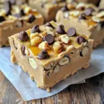 - 1 cup creamy peanut butter - 1 cup rolled oats - ½ cup almond flour - ½ cup honey or maple syrup - 1 teaspoon vanilla extract - ¼ teaspoon salt - ½ cup mini chocolate chips - ¼ cup chopped nuts (optional) Gathering the right ingredients is key. Start with creamy peanut butter. It adds rich flavor and smooth texture. Rolled oats give the bars a hearty feel. Almond flour keeps them gluten-free and adds nutrition. For sweetness, use either honey or maple syrup. Both work well, so choose what you prefer. A splash of vanilla extract enhances the taste. Salt brings out the sweetness, making the flavors pop. Mini chocolate chips add fun and sweetness. They melt just enough to create little pockets of joy. If you want extra crunch, add chopped nuts. They give a satisfying bite and boost nutrition. These ingredients come together to make a tasty treat. Each one plays an important role. You can easily find them in any grocery store. 1. Combining ingredients Start by grabbing a large mixing bowl. Add 1 cup of creamy peanut butter, 1 cup of rolled oats, and ½ cup of almond flour. Pour in ½ cup of honey or maple syrup, 1 teaspoon of vanilla extract, and ¼ teaspoon of salt. Mix them well until you see a thick dough form. 2. Folding in chocolate chips and nuts Now, gently fold in ½ cup of mini chocolate chips. If you like, toss in ¼ cup of chopped nuts. Mix until the chocolate and nuts spread evenly in the dough. 3. Preparing the baking dish Take an 8x8 inch square baking dish. Line it with parchment paper, leaving some paper hanging over the edges. This will help you lift out the bars later. 1. Transferring the dough mixture Next, take your cookie dough mixture and put it into the lined baking dish. Spread it out evenly with a spatula or your hands. 2. Pressing down firmly Press down firmly on the mixture. Make sure it is smooth and even. This step helps the bars hold together well. 1. Refrigerating time Now, place the dish in the refrigerator. Let it chill for at least 30 minutes, or until the bars set nicely. 2. Cutting recommendations Once the bars are set, lift them out using the parchment paper overhang. Cut them into squares or rectangles. Enjoy your easy no-bake treat! To make your no-bake peanut butter cookie dough bars just right, focus on the dough's thickness. You want a dough that is thick but not too dry. If it feels too crumbly, add a bit more peanut butter or honey. This helps bind the ingredients well. Mix the ingredients in a large bowl, starting with the peanut butter. Use a sturdy spoon or spatula to ensure everything blends evenly. Stir until no dry spots remain. This step is key to achieving a smooth texture. You can switch up the sweetness in your bars. Try using maple syrup instead of honey. This gives a unique flavor. For a lower-sugar option, use a sugar substitute like stevia. Feel free to add fun mix-ins! Besides chocolate chips, try dried fruit, or shredded coconut. You can also add different nuts for extra crunch. Just make sure to keep the total amount of mix-ins about ¾ cup. This way, the bars stay firm and delicious. {{image_2}} You can easily change up these bars for fun new flavors. One great idea is to make chocolate peanut butter bars. Just add cocoa powder to the dough. You can use about ¼ cup of cocoa powder. This addition makes a rich chocolate flavor that pairs perfectly with peanut butter. If you want nut-free options, try sunflower seed butter instead of peanut butter. It has a similar taste and keeps the bars creamy. Make sure to double-check other ingredients to ensure they are nut-free. For gluten-free variations, simply swap the rolled oats with certified gluten-free oats. This small change keeps the texture nice while making the bars safe for those with gluten allergies. If you need vegan alternatives, replace honey or maple syrup with agave syrup. This keeps the bars sweet and vegan-friendly. You can also use a plant-based chocolate chip for the mini chocolate chips. These changes let everyone enjoy the bars without worry. Store your No-Bake Peanut Butter Cookie Dough Bars in an airtight container. This keeps them fresh and tasty. You can use a glass or plastic container with a good seal. If you want to keep them longer, the freezer is a great option. Just wrap them tightly in plastic wrap before placing them in the freezer. This helps avoid freezer burn. These bars can last up to a week in the fridge. If you freeze them, they can last up to three months. Be sure to check for any signs of spoilage. If you see any mold or an off smell, it’s best to throw them away. Enjoy these delicious bars while they are fresh! Can I use crunchy peanut butter instead? Yes, you can use crunchy peanut butter. It adds texture and fun. The bars will taste great with crunchy bits. Just keep the same amount as creamy peanut butter. How can I make these bars healthier? You can swap honey with mashed banana for less sugar. Use rolled oats and add seeds like chia or flax. These changes keep the flavor but boost nutrition. What can I substitute for almond flour? You can use oat flour or coconut flour. Both give a nice texture to the bars. If you need it nut-free, stick with oat flour. Are these bars suitable for kids? Yes, these bars are great for kids. They are tasty and full of good ingredients. Plus, they are easy to make together as a family activity. You can make delicious bars with just a few simple ingredients. We covered the key steps: mixing, pressing, and refrigerating. I shared helpful tips for the best texture and ways to customize flavors. You can even adapt these bars for various diets. In the end, these bars are easy to make and fun to tweak. Experiment with your favorite ingredients and enjoy a tasty snack!
