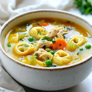 To make a great Chicken Tortellini Soup, gather these key ingredients: - 1 tablespoon olive oil - 1 onion, diced - 2 garlic cloves, minced - 2 carrots, diced - 2 celery stalks, diced - 4 cups chicken broth - 2 cups cooked chicken, shredded - 1 package (9 oz) cheese tortellini - 1 cup frozen peas - 1 teaspoon dried basil - 1 teaspoon dried oregano - Salt and pepper to taste - Fresh parsley, chopped for garnish These ingredients come together to create a warm and filling dish. The tortellini adds a nice touch to the soup, making it both hearty and satisfying. If you want to kick up the flavor, consider adding these optional ingredients: - 1 cup spinach or kale for greens - 1 teaspoon red pepper flakes for heat - A splash of lemon juice for brightness - Fresh herbs like thyme or rosemary These additions can enhance the taste and give your soup a unique twist. Try one or a few to find your favorite combo! When making Chicken Tortellini Soup, you have options for different diets: - Gluten-free: Use gluten-free tortellini or substitute with rice or quinoa. - Low-carb: Replace tortellini with zucchini noodles or cauliflower rice. - Dairy-free: Opt for dairy-free tortellini and skip cheese garnishes. These adjustments help everyone enjoy this comforting dish. Whether you follow a specific diet or just want to mix things up, you can make it work! {{ingredient_image_1}} To make Chicken Tortellini Soup, start by gathering your ingredients. You will need: - 1 tablespoon olive oil - 1 onion, diced - 2 garlic cloves, minced - 2 carrots, diced - 2 celery stalks, diced - 4 cups chicken broth - 2 cups cooked chicken, shredded - 1 package (9 oz) cheese tortellini - 1 cup frozen peas - 1 teaspoon dried basil - 1 teaspoon dried oregano - Salt and pepper to taste - Fresh parsley, chopped for garnish After you gather the ingredients, prepare the vegetables. Dice the onion, carrots, and celery. Mince the garlic. This will let the flavors blend well. Next, heat the olive oil in a large pot over medium heat. Add the diced onion and sauté it until it turns translucent. This should take about five minutes. Then, stir in the minced garlic, diced carrots, and diced celery. Cook these for another three to four minutes until the veggies soften. Pour in the chicken broth and bring it to a boil. Once boiling, add the shredded chicken, frozen peas, dried basil, and dried oregano. Stir everything together to mix the flavors. When the soup reaches a rapid boil, reduce the heat. Add the cheese tortellini and cook according to the package instructions, usually three to five minutes. The tortellini will float to the top when they are done. Season the soup with salt and pepper to taste. Remove it from the heat and let it cool slightly. To get the best texture, do not overcook the tortellini. They should be tender but firm. If you overcook them, they can become mushy. Use fresh vegetables for the best flavor. Fresh veggies bring brightness to the soup. Lastly, let the soup sit for a few minutes before serving. This helps all the flavors meld together. Garnish with fresh parsley just before serving for a pop of color and taste. To make your Chicken Tortellini Soup pop, use fresh herbs. Fresh parsley adds brightness. Dried basil and oregano give depth. I recommend adding them early while cooking. This lets the flavors meld well. If you want a kick, try adding red pepper flakes. A pinch can make a big difference. You can also sprinkle some lemon juice before serving. It brightens the whole dish. One common mistake is overcooking the tortellini. They should float and be tender, but not mushy. Keep an eye on cooking times. Also, don’t forget to season your broth. A lack of salt can make the soup bland. Taste as you go. Lastly, avoid adding peas too early. They only need a few minutes to heat. Serve your soup hot in a deep bowl. I love adding a sprinkle of fresh parsley on top. This adds color and a fresh taste. Pair it with crusty bread for dipping. A simple green salad goes well too. For a fun twist, serve it with a side of garlic bread. It makes the meal feel special and hearty. Pro Tips Use Homemade Broth: For a richer flavor, consider making your own chicken broth instead of using store-bought. This adds depth to your soup. Add Fresh Vegetables: Feel free to incorporate other fresh vegetables like spinach or kale for added nutrition and vibrant color. Customize Seasonings: Adjust the seasonings to your taste. You can add a pinch of red pepper flakes for a little heat or lemon juice for brightness. Serve with Crusty Bread: Pair the soup with a slice of crusty bread or a warm baguette for a cozy meal experience. {{image_2}} You can make a vegetarian version of chicken tortellini soup. Instead of chicken, use chickpeas or lentils. These add protein and texture. Replace chicken broth with vegetable broth for a lighter taste. Toss in more veggies like bell peppers and zucchini. This offers a colorful and tasty soup. For a creamy twist, add heavy cream or half-and-half. Stir in the cream just before you serve the soup. This makes it rich and smooth. You can also use cream cheese for a thicker base. Just mix it well with the broth to blend. If you like heat, add red pepper flakes or diced jalapeños. These spices will elevate the flavor. For an extra kick, include a splash of hot sauce. Adjust the spice level to your taste. This version warms you up and makes every spoonful exciting. To keep your Chicken Tortellini Soup fresh, store it in an airtight container. Let the soup cool down to room temperature before sealing it. This helps prevent bacteria growth. You can keep it in the fridge for up to three days. Always label your containers with the date so you know when to use them. You can freeze Chicken Tortellini Soup for later. First, cool it completely. Then, pour it into freezer-safe containers. Leave some space at the top for expansion. The soup can last up to three months in the freezer. Just remember to label the containers. This makes it easy to identify later. To reheat, take the soup out of the fridge or freezer. If frozen, thaw it overnight in the fridge. Pour the soup into a pot and heat over low to medium heat. Stir often to avoid burning. If the soup seems thick, add a little broth or water. Heat until it’s warm all the way through. Enjoy it hot and fresh! Chicken Tortellini Soup lasts about 3 to 4 days in the fridge. Make sure to store it in a sealed container. It is best to cool the soup before placing it in the fridge. If it sits too long, it may lose its great flavor. Yes, you can use homemade broth! In fact, fresh broth adds a rich taste. Just ensure it is well-seasoned and clear. Homemade broth can enhance the flavors of your soup. It is a great way to use leftovers and control the ingredients. You can substitute tortellini with other pasta types. Small pasta shapes like shells or elbows work well. Just keep in mind that cooking times may vary. Adjust the cooking time based on the pasta you choose. Always follow the package instructions for the best results. You learned how to make a great Chicken Tortellini Soup. We covered the key ingredients, easy steps, and helpful tips for perfecting your dish. I shared tasty variations and storage advice too. This soup is simple, delicious, and customizable. You can experiment with flavors and ingredients. Enjoy making it your own. Follow these steps, and you’ll impress everyone with your cooking!