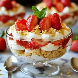 To make Strawberry Shortcake Fluff Salad, you will need: - 2 cups fresh strawberries, hulled and sliced - 1 package (8 oz) cream cheese, softened - 1 cup marshmallow fluff - 1/2 cup powdered sugar - 1 teaspoon vanilla extract - 1 cup whipped topping (or cool whip) - 1 cup crushed graham crackers (about 5 graham crackers) - Mint leaves for garnish (optional) These simple ingredients come together to create a light and sweet treat. To keep your salad fresh, use ripe strawberries. Look for bright red berries with no soft spots. Store them in the fridge until you are ready to use them. For the cream cheese, make sure it is at room temperature. This helps it blend smoothly. Keep the whipped topping chilled until you need it. This keeps it fluffy and light. If you do not have cream cheese, you can use mascarpone cheese. It adds a nice creamy texture. Instead of marshmallow fluff, you can use whipped cream for a lighter mix. If you want a sweeter taste, add more powdered sugar or honey. You can swap out strawberries for other fruits like blueberries or peaches. Each fruit gives a unique flavor to the salad. {{ingredient_image_1}} First, gather all your ingredients. You will need fresh strawberries, cream cheese, marshmallow fluff, powdered sugar, vanilla, whipped topping, and crushed graham crackers. Make sure your cream cheese is soft. It helps make the mixture smooth. You can prepare the strawberries while you mix the cream cheese. This keeps the process quick and easy. In a large bowl, beat the cream cheese until it is smooth. Use an electric mixer for the best results. Next, add the marshmallow fluff, powdered sugar, and vanilla extract. Mix everything together until it is fluffy. Now, gently fold in the whipped topping. Use a spatula to combine the two mixtures. Be careful not to deflate the whipped topping. This keeps your salad light and airy. Now it's time to assemble your salad. Take another bowl and mix the sliced strawberries with a tablespoon of powdered sugar. This step makes the strawberries sweeter. Let them sit for about 10 minutes. After that, fold the strawberries into the cream cheese mixture. Make sure they are evenly mixed. For serving, layer the fluff and crushed graham crackers in a large bowl or small cups. Start with graham crackers, then fluff, and repeat layers. Top with more crushed graham crackers for a crunchy finish. Finally, chill the salad in the fridge for at least 30 minutes. This helps the flavors blend together beautifully. For the best texture in your Strawberry Shortcake Fluff Salad, use softened cream cheese. This helps it blend smoothly. Beat it well until creamy. Then, mix in marshmallow fluff and powdered sugar. This creates a light, fluffy base. When you fold in the whipped topping, do it gently. This keeps the mixture airy. Avoid over-mixing; you want it light and fluffy. Presentation matters! Serve the salad in clear glass bowls. This shows off the lovely layers of fluff and strawberries. It looks pretty and inviting. Sprinkle some crushed graham crackers on top for crunch. Add a mint leaf for a pop of color. This makes your dish look fresh and fun. You can make this salad ahead! It tastes even better after chilling. Prepare it up to a day in advance. Just cover it and store it in the fridge. When ready to serve, layer it up in bowls. You can also serve it in individual cups for a fun touch. This way, everyone gets their own serving. Enjoy the easy prep and tasty results! Pro Tips Use Fresh Strawberries: Always opt for fresh, ripe strawberries to enhance the flavor and texture of your salad. Chill Before Serving: Allow the salad to chill for at least 30 minutes before serving; this helps the flavors meld beautifully. Customize the Sweetness: Adjust the powdered sugar according to your taste preference or the sweetness of the strawberries. Presentation Matters: Use clear glass bowls to showcase the lovely layers of the salad for an appealing presentation. {{image_2}} You can easily change up this dessert to fit your taste. Try adding a splash of almond extract for a nutty flavor. You can also mix in some lemon zest for a fresh twist. If you love chocolate, fold in mini chocolate chips. They add a sweet touch to the fluff. You can even use flavored whipped cream for extra flair. Choose your favorite flavor to make it your own! While strawberries are a classic choice, feel free to experiment with other fruits. Blueberries, raspberries, and diced peaches work well too. Slice bananas for a creamy addition that pairs well with the fluff. You can even use mixed berries for a colorful look. Just remember to adjust the sweetness based on the fruit you choose. This keeps the salad tasty and balanced. To make this dessert gluten-free, swap regular graham crackers for gluten-free ones. Many brands offer tasty options that taste just as good. You can also use crushed gluten-free cookies or even oats as a base. Always check labels to ensure all your ingredients are gluten-free. This way, everyone can enjoy this delightful treat! To keep your Strawberry Shortcake Fluff Salad fresh, store it in the fridge. Use an airtight container to prevent any odors from other foods. Layer the mixture gently to avoid smashing the strawberries. If you have extra graham crackers, store them separately to keep them crunchy. You can keep the salad in the fridge for up to three days. After that, the strawberries may start to lose their freshness. Always check for any signs of spoilage before serving. If the smell or color changes, it’s best to toss it out. This salad tastes best cold, so there's no need to reheat it. If it seems a bit thick after a day, add a splash of milk or cream. Stir gently to freshen it up. You can also fold in a few fresh strawberries to enhance the flavor and texture. Enjoy it as a cool treat! Yes, you can use frozen strawberries. Just thaw them first. Drain any extra juice to avoid a watery salad. This keeps your fluff salad light and fluffy. Fresh strawberries taste best, but frozen ones work well in a pinch. This recipe contains dairy and gluten. The cream cheese and whipped topping are dairy products. If you have a gluten allergy, you can use gluten-free graham crackers. Always check labels to ensure they fit your needs. To make this salad dairy-free, swap cream cheese with a dairy-free alternative. Look for options made from nuts or soy. Use dairy-free whipped topping too. These swaps keep the taste and texture nice while avoiding dairy. This blog post covered salad ingredients, mixing techniques, and storage tips. You learned how to choose fresh ingredients and make substitutions. I shared ways to improve texture and presentation. You can customize your salad and store leftovers properly. In summary, with these steps, you can make a great salad. Enjoy experimenting and creating your perfect dish!
