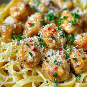 - 1 lb boneless, skinless chicken breasts, cut into bite-sized pieces - 8 oz pasta (preferably fettuccine or penne) - 4 tablespoons unsalted butter - 4 cloves garlic, minced - 1 teaspoon Italian seasoning - 1/2 teaspoon red pepper flakes (optional) - Salt and pepper to taste - 1/4 cup freshly grated Parmesan cheese - Fresh parsley, chopped for garnish The main players in this dish are the chicken, pasta, and garlic butter sauce. The chicken adds protein and texture, while the pasta serves as a hearty base. For the sauce, we use butter and garlic to create a rich flavor. Italian seasoning brings warmth, and red pepper flakes can add a bit of heat if you like spicy dishes. Do not skip the Parmesan cheese; it gives a creamy finish. Fresh parsley not only adds color but also a fresh taste. Each ingredient plays a role in making this dish satisfying and delicious. To cook pasta al dente, bring a large pot of salted water to a boil. Add the pasta and cook according to the package instructions. This usually takes about 8 to 10 minutes. You want the pasta to be firm but not hard. Drain the pasta and save about 1/2 cup of the pasta cooking water. This water helps adjust the sauce later. Season the chicken bites with salt, pepper, and Italian seasoning. This adds flavor to every piece. Make sure to coat the chicken well. You can use your hands to mix it, ensuring each bite gets the seasoning. Heat 2 tablespoons of butter in a large skillet over medium-high heat. Once melted, add the seasoned chicken pieces in a single layer. Cook for about 5 to 7 minutes. Stir occasionally to get an even cook. Look for a nice golden color on the chicken. This shows it is cooked through. Lower the heat to medium after removing the chicken. Add the remaining 2 tablespoons of butter to the same skillet. Once it melts, add the minced garlic. Sauté the garlic for about 1 to 2 minutes. Watch closely so it doesn’t burn. Burnt garlic tastes bitter. Return the cooked chicken to the skillet with the garlic butter. Add the cooked pasta too. Toss everything together well. If it seems dry, add a splash of reserved pasta water. This helps create a nice sauce. You can add more water if you prefer a creamier sauce. Stir in the grated Parmesan cheese and red pepper flakes, if you want some heat. Mix until everything is well coated and the cheese starts to melt. Taste the dish and adjust with more salt and pepper if needed. This is your chance to make it just right before serving. To cook chicken evenly, cut it into similar-sized pieces. This helps them cook at the same rate. Use medium-high heat in your skillet. Don't overcrowd the pan; cook in batches if needed. This way, the chicken gets a nice golden crust. For seasoning, try a mix of garlic powder and smoked paprika. You can also use fresh herbs like thyme or basil for a twist. This adds unique flavors to your garlic butter chicken bites. To avoid mushy pasta, cook it until al dente. This means it should be firm but not hard. Always use plenty of salted water for boiling. Stir the pasta occasionally while it cooks. This helps prevent it from sticking together. Use pasta varieties like fettuccine or penne for a great texture. These shapes hold the sauce well, making each bite flavorful. If you want a fun twist, try whole-wheat or chickpea pasta for added nutrition. For a richer flavor, add a splash of white wine to the garlic butter sauce. This gives depth and keeps the sauce bright. You can also mix in sun-dried tomatoes or spinach for extra taste and color. To adjust spice levels, add more or less red pepper flakes based on your preference. If you like it milder, skip the flakes. For a creamy finish, stir in a splash of heavy cream or a dollop of sour cream. This adds richness without overpowering the dish. {{image_2}} You can make this dish healthier with a few simple swaps. - Whole-wheat or vegetable-based pasta: This change boosts fiber and nutrients. Whole-wheat pasta offers a nutty taste. Vegetable-based pasta, like zucchini noodles, adds color and fresh flavor. - Substitute chicken with tofu or shrimp: Tofu is a great option for a plant-based meal. It soaks up flavors well, making it tasty. Shrimp cooks quickly and adds a nice seafood touch. These swaps keep the dish delicious while fitting your health goals. Adding different flavors can make this dish more exciting. - Experimenting with different herbs: Fresh basil, thyme, or oregano can bring new life to your chicken and pasta. Each herb adds a unique taste. Try mixing them for a complex flavor. - Adding vegetables for a complete meal: Vegetables like spinach, cherry tomatoes, or bell peppers not only add color but also nutrition. Sauté them with the garlic for extra flavor. These ideas help you create a dish that feels fresh and fun. If you have dietary needs, you can still enjoy this meal. - Gluten-free pasta options: Rice or chickpea pasta work well for gluten-free diets. They provide a similar texture and taste. Look for brands that hold up well when cooked. - Dairy-free alternatives for creaminess: Consider using nutritional yeast or dairy-free cheese. These options add creaminess without dairy. Coconut milk can also be a great base for a creamy sauce. These adjustments ensure everyone can enjoy garlic butter chicken bites with pasta. To keep garlic butter chicken bites fresh, store them in an airtight container. This helps prevent odors and keeps the dish tasty. You can refrigerate the chicken bites and pasta for up to three days. Make sure to cool them down before sealing the container. You can also separate the pasta and chicken if you prefer. When reheating, avoid the microwave if possible. Instead, use a skillet over low heat. Add a splash of water or broth to keep the dish moist. Stir often to heat evenly without drying it out. Want to get creative with your leftovers? Try mixing them into an omelet or adding them to a salad for a quick meal. You can also make a wrap with tortillas and fresh veggies for a fun twist! Yes, you can use frozen chicken. First, thaw it safely in the fridge overnight. If you need it fast, submerge the chicken in cold water for about an hour. After thawing, season your chicken as usual. Cook it in the skillet until it turns golden brown, just like fresh chicken. If you want to skip the butter, try olive oil or ghee. These options give great flavor. Coconut oil is another choice, but it will add a slight sweetness. If you need a dairy-free option, look for vegan butter. Just keep in mind that flavor may change slightly. To keep pasta from sticking, stir it while it cooks. Use plenty of salted water and don’t overcrowd the pot. After draining, toss the pasta with a splash of olive oil. If you store it, keep it in an airtight container. This helps keep it separate. Yes, you can prepare this dish ahead of time. Cook the chicken and pasta, then let them cool. Store them separately in the fridge. When ready to serve, reheat both in a skillet. Add a splash of reserved pasta water to bring everything back to life. This blog post covered a tasty garlic butter chicken and pasta recipe. We explored key ingredients, including chicken, pasta, and a flavorful garlic butter sauce. You learned step-by-step instructions for cooking and combining each element. Tips and tricks helped ensure perfect results, while variations offered healthier options. Proper storage and reheating methods keep leftovers delicious. Enjoy making this dish, and don’t hesitate to experiment with flavors! Simple changes can lead to new favorites. Happy cooking!