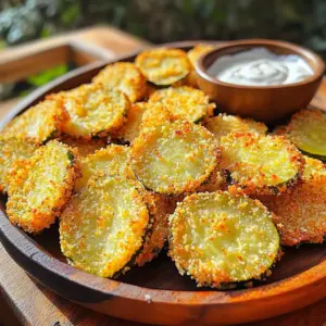 - 1 cup dill pickle slices (fresh or jarred) - 1 cup buttermilk - 1 cup all-purpose flour - 1 teaspoon garlic powder - 1 teaspoon onion powder - 1 teaspoon paprika - ½ teaspoon cayenne pepper (optional, for heat) - 1 cup breadcrumbs (Panko recommended for extra crunch) - Olive oil spray - Salt and pepper to taste To make crispy air fryer fried pickles, start with fresh or jarred dill pickles. The pickles give a great tangy flavor. You will also need buttermilk. It helps the coating stick and adds moisture. Next, gather all-purpose flour for the dry mix. Garlic powder, onion powder, and paprika add flavor. If you like heat, cayenne pepper is a good choice but is optional. Use Panko breadcrumbs for a crunchier texture. Olive oil spray will help them brown nicely in the air fryer. Finally, season with salt and pepper. This mix of ingredients creates a delicious snack that is full of flavor. - Ranch dressing - Spicy mayo Pair your fried pickles with tasty dips. Ranch dressing is a classic choice. It cools the heat and adds creaminess. Spicy mayo is another fun option. It gives a kick and enhances the flavor. You can even try mixing sauces for fun new tastes. Enjoy! To start, you need to drain the pickle slices. This step is important. It helps remove excess moisture. Next, pat the slices dry with paper towels. This will help them get crispy later. After drying, soak the pickle slices in buttermilk. Use a bowl and pour the buttermilk over the slices. Let them sit for about 30 minutes. This soaking adds flavor and helps the coating stick. Now, it’s time to prepare the coating. In one shallow dish, mix the flour, garlic powder, onion powder, paprika, cayenne pepper, salt, and pepper. This will give your pickles a tasty kick. In another dish, place the breadcrumbs. I recommend using Panko breadcrumbs for extra crunch. After mixing the dry ingredients, take a pickle slice. First, coat it in the flour mixture. Shake off the excess flour. Then dip it back into the buttermilk. Finally, roll it in the breadcrumbs. Make sure it’s evenly coated. Repeat this with all the pickle slices. Before cooking, preheat your air fryer to 400°F (200°C). This takes about 5 minutes. Once preheated, arrange the coated pickles in a single layer in the air fryer basket. Don’t overcrowd the basket. Lightly spray the pickles with olive oil. This helps them brown nicely. Cook them for 10 to 12 minutes. Shake the basket halfway through to ensure even cooking. They should turn golden brown and crispy. Once done, take them out and let them cool for a minute. Serve with your favorite dipping sauce! To get crispy pickles, you must dry them well. After draining your pickle slices, use paper towels to pat them dry. Removing moisture helps the coating stick and makes your pickles crispier. When you coat the pickles, make sure to do it evenly. First, dip each pickle slice in the flour mix, then back in the buttermilk. Finally, roll it in the breadcrumbs. This three-step process creates a great layer that keeps the crunch intact. If you want more or less heat, you can modify the cayenne pepper. Start with a small pinch if you prefer less spice. You can also leave it out entirely. Feel free to add more seasonings to fit your taste. Try some garlic powder or even smoked paprika. These extras give your pickles a unique flavor that stands out. Fried pickles are tasty on their own, but you can pair them with creative dips. Ranch dressing is a classic choice. If you like a kick, spicy mayo works great too. You can also serve fried pickles as part of an appetizer platter. They pair well with other finger foods like wings or sliders. This makes your spread fun and varied for guests. {{image_2}} You can use different pickles for your air fryer fried pickles. Dill pickles are sharp and tangy. They make a great choice if you like bold flavors. Bread and butter pickles bring a sweet taste. These are perfect for a milder snack. You can also choose between whole pickles or slices. Whole pickles give you a big crunch. Slices are easier to coat and cook quickly. Pickle slices work best when you want a quick snack. If you want a gluten-free option, try using almond flour or rice flour. These flours still give a nice crunch. You can also use crushed cornflakes for a fun twist. They add a unique flavor and texture. Seasoned breadcrumbs are another great choice. You can mix in spices like Italian herbs or Parmesan. This adds a new layer of flavor to your pickles. Adding cheese can make your fried pickles even better. Try using a bit of shredded cheddar or mozzarella. It melts and creates a tasty surprise inside. Don't forget about herbs! You can sprinkle in some dill, parsley, or even thyme. These add freshness and extra flavor. Experiment with whatever herbs you like for a fun twist! First, let the fried pickles cool down before storing them. This helps keep them crispy. Place them in a container. I recommend using an airtight container. This will keep moisture out and maintain the pickles' crunch. For reheating, I suggest using the air fryer. It keeps the pickles crispy. Preheat the air fryer to 375°F (190°C). Then, heat the pickles for about 5 minutes. You can also use an oven if you prefer. Set it to 350°F (175°C) and reheat for 8-10 minutes. Avoid microwaving them, as this can make them soggy. If you want to freeze fried pickles, place them in a single layer on a baking sheet. Freeze them for about an hour. After that, transfer them to a freezer-safe bag. This will help them keep their shape. When you want to eat them, thaw in the fridge overnight before reheating. To make fried pickles, start by draining and drying the pickle slices. This step is key for crispiness. Next, soak the pickles in buttermilk for about 30 minutes. This adds flavor and helps the coating stick well. Then, mix flour, garlic powder, onion powder, paprika, cayenne, salt, and pepper in one bowl. In another bowl, place breadcrumbs. Coat each pickle slice first in the flour mix, then in buttermilk, and finally in the breadcrumbs. Preheat your air fryer to 400°F. Arrange the coated pickles in a single layer and spray with olive oil. Air fry for 10-12 minutes, shaking the basket halfway. Enjoy crispy fried pickles! Yes, you can use homemade pickles! Using homemade pickles gives you full control over flavor and crunch. You can adjust the spices and herbs as you like. Homemade pickles often taste fresher than store-bought ones. Plus, they can be made to suit your taste, making your fried pickles even more special. Fried pickles taste great with many dipping sauces. Popular options include ranch dressing and spicy mayo. These sauces add creaminess and a kick. You can also try garlic aioli or ketchup for a classic touch. Experiment with your favorite flavors to find the best match! If you want to tone down the heat, skip the cayenne pepper. You can also reduce the amount of paprika. Instead, focus on adding more garlic or onion powder for flavor without the spice. For extra cooling, serve with creamy sauces like ranch. This will balance the heat and make your pickles tasty! Air fryer fried pickles last about 3-4 days when stored in the fridge. Make sure they cool before putting them in an airtight container. This helps keep them fresh. To reheat, use the air fryer or oven to regain their crispiness. Avoid microwaving, as it can make them soggy. Fried pickles in the air fryer are a tasty treat. You learned about the key ingredients, from dill pickle slices to spices. The step-by-step guide showed you how to prepare, coat, and cook them perfectly. Plus, you got tips for making them crispy and delicious. Try out different dipping sauces and variations to find your favorite. Use the storage tips to keep leftovers fresh. Enjoy this crunchy snack at your next gathering or as a fun side dish! Happy cooking!