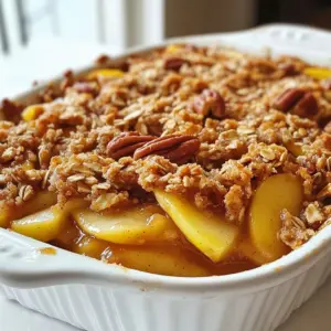 To create the best apple crisp, I use these key ingredients: - 6 cups of apples, peeled, cored, and sliced (I love using a mix of Granny Smith and Honeycrisp) - 1 tablespoon of lemon juice - 1 teaspoon of ground cinnamon - ½ teaspoon of nutmeg - ¾ cup of packed brown sugar - 1 cup of old-fashioned oats - ¾ cup of all-purpose flour - ½ cup of unsalted butter, melted - ¼ teaspoon of salt - ¼ cup of chopped pecans or walnuts (optional) These apples bring the right balance of tartness and sweetness. The spices add warmth and depth. Brown sugar gives a rich flavor that pairs well with oats and butter. For this recipe, you'll need a few tools to make your baking smooth: - A 9x13 inch baking dish for even cooking - Mixing bowls for combining ingredients - Measuring cups to get the right amounts If you want to make apple prep easier, a peeler and slicer can be helpful. They save time and help get uniform slices for even cooking. These tools help ensure your apple crisp turns out perfect every time! {{ingredient_image_1}} Start by peeling, coring, and slicing the apples. I like to use a mix of Granny Smith and Honeycrisp. These apples balance tart and sweet. Use a sharp peeler to remove the skin. Then, cut the apples into thin slices. Aim for about 1/4 inch thick. This helps them bake evenly. A tip I recommend is to toss the apple slices with lemon juice right after slicing. This keeps them fresh and bright. Add ground cinnamon and nutmeg to the apples for a warm flavor. Mix them well in a large bowl. Now, let’s make the oat mixture. In another bowl, combine brown sugar, oats, flour, melted butter, and salt. Use your hands or a fork to mix until it looks crumbly. For a crunchy twist, you can add chopped pecans or walnuts. Just fold them in gently. To get the right texture, make sure not to overmix. You want some clumps in the topping. This gives your apple crisp a nice crunch when baked. Preheat your oven to 350°F (175°C). This step is key for a perfect bake. Spread the apple mixture evenly in a greased 9x13 inch baking dish. Then, sprinkle the oat topping over the apples. Make sure to cover all the apple slices. Bake in your preheated oven for 35-40 minutes. Keep an eye on it! The apples should bubble, and the topping should turn golden brown. This is how you know it’s done. Let it cool for about 10 minutes before serving. Enjoy your delicious apple crisp warm! To get the best texture, choose the right apples. I love using Granny Smith and Honeycrisp. These apples hold their shape well when baked. They give a nice sweet and tart balance. To prevent a soggy bottom crust, make sure to slice your apples evenly. Toss them with lemon juice, cinnamon, and nutmeg to add flavor while helping them stay crisp. Spread the apple mixture evenly in your baking dish. This helps the heat distribute well. For a unique twist, try adding spices like ginger or cardamom. You can also mix in a splash of vanilla extract or a drizzle of maple syrup. These add depth to the flavor. When serving, give it a little flair. Top your apple crisp with a sprinkle of cinnamon or a handful of chopped nuts. It not only looks nice but adds extra taste and texture. The best serving temperature is warm. This lets the flavors shine and the topping stay crunchy. Pair your warm apple crisp with a scoop of vanilla ice cream or whipped cream. The cold creaminess contrasts beautifully with the warm apples. It’s a match that everyone loves! Pro Tips Choose the Right Apples: A mix of tart and sweet apples like Granny Smith and Honeycrisp provides a balanced flavor that enhances the crisp. Use Fresh Spices: For the best flavor, use freshly ground cinnamon and nutmeg to elevate the aroma and taste of your apple crisp. Don’t Overmix the Topping: Mix the topping just until crumbly; overmixing can result in a dense texture instead of a light and crispy topping. Let it Rest: Allow the apple crisp to cool for about 10 minutes before serving; this helps the juices to thicken and makes it easier to serve. {{image_2}} You can mix flavors in your apple crisp. Adding fruits like berries or pears gives it a new twist. Blueberries or raspberries blend well with apples. If you want some tang, try adding pears. They pair nicely with the sweetness of apples. You can also use different nuts or seeds. Pecans and walnuts add crunch and flavor. If you want a lighter touch, sunflower seeds work great too. Each nut adds its own flavor. Experiment to find your favorite mix! Sometimes, you may want a healthier version of your apple crisp. You can substitute whole grain flour for all-purpose flour. This adds fiber and nutrients. You can also use less sugar. Try using honey or maple syrup instead of brown sugar. This keeps the sweetness but reduces added sugars. Another tip is to reduce butter. Use unsweetened applesauce or coconut oil instead. This keeps the crisp moist while being a bit lighter. Apple crisp can change with the seasons. You can switch up your fruit based on what’s fresh. In spring, try rhubarb or strawberries. In summer, peaches or cherries are great choices. In fall, stick with classic apples, but add some pumpkin spice for a warm flavor. Winter can bring in citrus fruits like oranges for a zesty twist. Each season brings a new taste to enjoy! To keep your apple crisp fresh, store it in the fridge. Place it in an airtight container. This helps prevent it from drying out. You can also cover the dish with plastic wrap. When you're ready to enjoy your leftovers, reheat them in the oven. Set your oven to 350°F (175°C) and warm it for about 15 minutes. This method keeps the topping crispy. You can also use the microwave for a quick fix. Just heat it for 30 seconds to a minute. If you want to freeze your apple crisp, first let it cool completely. Then, wrap it tightly in plastic wrap. After that, place it in a freezer-safe bag or container. This helps avoid freezer burn. When it's time to eat, move it to the fridge to thaw overnight. For reheating, bake it at 350°F (175°C) for 20-30 minutes or until it's hot. When stored properly, your apple crisp can last up to 4 days in the fridge. If frozen, it can stay fresh for about 3 months. Just make sure to check for any signs of spoilage before enjoying it. Yes, you can use other apples. Granny Smith and Honeycrisp are best. They give a nice tartness and sweetness. Other good options are Fuji, Gala, or Braeburn. Each apple brings its own flavor. Mixing two types can add depth to your crisp. You can easily skip the nuts. Just leave out the pecans or walnuts. To add crunch, increase the oats or use more flour. You can also add seeds like pumpkin or sunflower. They give great texture without nuts. Yes, you can prepare it ahead of time. Just follow the steps, but don’t bake it. Cover the dish and store it in the fridge. When you're ready, bake it straight from the fridge. You may need to add a few extra minutes to the bake time. This way, you enjoy fresh apple crisp anytime! In this blog post, I shared how to create the perfect apple crisp. Start with the right apples like Granny Smith and Honeycrisp. Gather essential tools like mixing bowls and a baking dish. Follow step-by-step instructions to prep your apples and make the topping. Remember tips for texture and flavor to enhance your dish. You can also try fun variations and store leftovers wisely. Enjoy your apple crisp journey, and share it with loved ones for delightful moments!