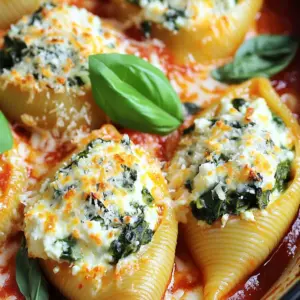 To make delicious spinach and ricotta stuffed shells, you will need: - 20 jumbo pasta shells - 2 cups ricotta cheese - 1 cup fresh spinach, chopped - 1 cup mozzarella cheese, shredded - 1/2 cup Parmesan cheese, grated - 1 egg, beaten - 2 cups marinara sauce - 1 teaspoon garlic powder - 1 teaspoon Italian seasoning - Salt and pepper to taste - Fresh basil leaves for garnish If you don’t have ricotta cheese, try cottage cheese instead. For a dairy-free option, use tofu blended with lemon juice. If fresh spinach is not available, frozen spinach works well. Just make sure to drain it well before using. For the cheeses, you can swap mozzarella for provolone or fontina. If you want a different sauce, any red sauce will do. Adding garnishes makes your dish pop. Use fresh basil leaves for a burst of flavor. You can also sprinkle extra Parmesan cheese on top before serving. If you like a bit of heat, add red pepper flakes. For a touch of color, try chopped parsley. These small touches make a big difference! First, you need to cook the jumbo pasta shells. Boil salted water in a large pot. Add the shells and cook them for 9-10 minutes. You want them al dente, so they hold their shape. Once cooked, drain the shells and let them cool. This makes them easier to handle later. In a large mixing bowl, combine the ricotta cheese and chopped spinach. Add half of the mozzarella and half of the Parmesan cheese to the bowl. Next, crack the egg into the mix and sprinkle in the garlic powder and Italian seasoning. Season with salt and pepper. Mix everything well until it’s smooth and creamy. This filling is rich and full of flavor. Now it’s time to fill the pasta shells. Take a generous spoonful of the ricotta and spinach mixture. Stuff each shell until it’s full and place them in a greased 9x13-inch baking dish. Once all the shells are stuffed, pour the marinara sauce evenly over them. Sprinkle the remaining mozzarella and Parmesan cheese on top. Cover the dish with aluminum foil and bake in your preheated oven for 25 minutes. After that, remove the foil and bake for an extra 10-15 minutes. You want the cheese to be bubbly and golden. Once done, let the dish cool for a few minutes. Top it with fresh basil leaves before serving. Enjoy your savory delight! To keep your shells from sticking, use plenty of water. Add a bit of salt to the boiling water, too. Stir the shells gently while they cook. This helps them stay separate. Once they are done, drain them and rinse with cold water. This cools them down and stops the cooking. A light coat of olive oil can also help. These stuffed shells taste great on their own. Serve them with a fresh salad or garlic bread for a nice meal. You can also add more marinara sauce on top for extra flavor. Sprinkle some fresh basil for a pop of color. If you like spice, add red pepper flakes. They give a nice kick. To get a great cheese topping, use a mix of mozzarella and Parmesan. This gives a nice melt and flavor. Make sure to sprinkle the cheese evenly over the shells. Cover the dish with foil for the first part of baking. This keeps the cheese safe while it melts. Remove the foil for the last few minutes to get a golden top. {{image_2}} You can change the filling to fit your taste. Try using cooked ground meat, like beef or turkey. For a twist, add chopped artichokes or roasted red peppers. You can also mix in different cheeses. Cream cheese or goat cheese can bring new flavors. Combine mushrooms or zucchini for added texture. The options are endless and fun! If you want a vegetarian option, simply skip the meat. You can make a great filling with just ricotta and spinach. For a vegan option, swap ricotta with tofu or cashew cheese. Use nutritional yeast for a cheesy flavor without dairy. Add lemon juice and herbs for a fresh taste. These swaps keep the dish tasty and satisfying. Marinara sauce is classic, but you can try others too. Alfredo sauce adds a creamy touch. Pesto sauce gives a fresh, herbal flavor. You can even mix sauces for a unique taste. A spicy arrabbiata sauce can add some heat. Experimenting with sauces can change the whole dish! To keep your leftover stuffed shells fresh, place them in an airtight container. Make sure to cover the dish well. You can store them in the fridge for up to three days. If you want to enjoy them later, freezing is a great option. To freeze your stuffed shells, let them cool completely first. You can place them in a freezer-safe dish or wrap them tightly in foil. They will last in the freezer for up to three months. When you’re ready to eat them, just thaw them in the fridge overnight before reheating. For reheating, preheat your oven to 350°F (175°C). Place the stuffed shells in a baking dish. Add a little marinara sauce on top to keep them moist. Cover with foil and bake for about 20 minutes. If you want a crispy top, remove the foil for the last 5 minutes. Enjoy your delicious meal! You can use cottage cheese as a tasty substitute. It has a similar texture. Blend it to make it smoother. Cream cheese is another option, but it is richer. Greek yogurt works too, giving a tangy flavor. Yes, you can prepare stuffed shells in advance. After you fill the shells, place them in the baking dish. Cover them tightly with plastic wrap. You can store them in the fridge for one day. For longer storage, freeze the unbaked shells. When ready, bake them straight from the freezer. Just add a few minutes to the baking time. These stuffed shells pair well with a fresh salad. A simple green salad with lemon vinaigrette works great. Garlic bread is another tasty side. You can also serve roasted vegetables for added flavor. A glass of red wine can enhance the meal too. You’ve learned about the key ingredients for Spinach and Ricotta Stuffed Shells and how to prepare them. We explored tasty substitutes and garnishes to enhance your dish. The step-by-step instructions made assembly easy. You now have tips for preventing sticking and achieving the best cheese topping. Don't forget the storage tips to enjoy leftovers later. Experiment with different fillings and sauces to make the recipe your own. Now, it’s time for you to create this delicious meal!