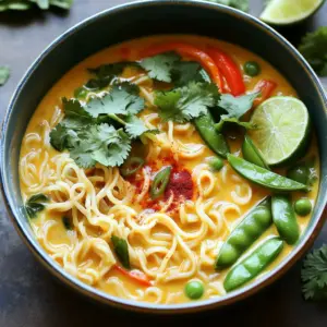 - 200g rice noodles - 1 can (400ml) coconut milk - 2 tablespoons red curry paste - 1 tablespoon vegetable oil - 1 bell pepper, sliced (red or yellow) - 1 cup snap peas - 1 cup baby spinach - Fresh cilantro, for garnish - Lime wedges, for serving - 1 cup vegetable broth - 1 tablespoon soy sauce - 1 tablespoon lime juice - Salt and pepper to taste For this dish, I focus on fresh and simple ingredients. The rice noodles cook fast, and the coconut milk adds creaminess. Red curry paste gives a nice kick. The bell pepper, snap peas, and spinach bring color and crunch. Fresh cilantro and lime add a pop of flavor at the end. You can adjust the ingredients based on what you have. If you like a spicy kick, add more curry paste. If you want more veggies, toss in some carrots or broccoli. This recipe is flexible and fun! - Step 1: Heat the vegetable oil Start by heating the vegetable oil in a large pot over medium heat. This helps build the base flavor. - Step 2: Sauté the red curry paste Once the oil is hot, add the red curry paste. Sauté it for 1-2 minutes. You want to smell its rich aroma. This step is key to bringing out the flavors. - Step 3: Add coconut milk and vegetable broth Next, pour in the coconut milk and vegetable broth. Stir well to mix the curry paste with the liquids. This creates a creamy, flavorful sauce. - Step 4: Introduce the rice noodles Bring your mixture to a gentle simmer. Now, add the rice noodles. Cook them for 3-4 minutes, stirring occasionally. This helps the noodles absorb all that lovely flavor. - Step 5: Incorporate bell pepper and snap peas After the noodles start to soften, add the sliced bell pepper and snap peas. These veggies add color and crunch. Cook for another 3-4 minutes until they are tender-crisp. - Step 6: Stir in baby spinach and lime juice Finally, stir in the baby spinach until it wilts. Then, add the lime juice. This adds brightness to the dish. Season with salt and pepper to taste. Once you finish these steps, let the dish sit for a minute. This helps all the flavors mix together. Then, serve your One-Pot Thai Coconut Curry Noodles hot, and enjoy! How to adjust the spice level To change the spice level, you can add more or less red curry paste. Start with one tablespoon and taste as you go. If you want more heat, add a pinch of chili flakes or some sliced fresh chili. For a milder dish, use less curry paste. Ways to enhance umami flavor To boost umami, add a splash of soy sauce or tamari. A little lime juice adds brightness, too. For depth, you can also toss in a few mushrooms or a dash of miso paste. These additions transform the dish into a flavor bomb. Best practices for cooking rice noodles When cooking rice noodles, soak them in warm water for about 10 minutes. This softens them and helps them cook evenly. Add them to the pot with the broth and coconut milk. Stir gently to prevent sticking. Tips for perfect vegetable crunch To keep your vegetables crunchy, add them later in the cooking process. Stir them in when the noodles are almost done. This helps them stay vibrant and crisp. Remember, fresh snap peas and bell peppers should have a nice snap when you bite into them. Creative serving ideas Serve the curry noodles in large bowls for a cozy feel. You can also layer the noodles and veggies for a colorful effect. A sprinkle of cilantro on top adds a fresh touch. Garnishing techniques for visual appeal Use fresh lime wedges on the side for color and zest. You can also add extra cilantro leaves for a pop of green. A drizzle of chili oil can add a nice visual element while giving a hint of spice. {{image_2}} You can add protein to your One-Pot Thai Coconut Curry Noodles for extra flavor and nutrition. Tofu, chicken, and shrimp are great options. - Tofu: Use firm tofu. Cut it into cubes. Sauté it with the curry paste for 2-3 minutes. - Chicken: Dice boneless chicken breast. Cook it in the pot before adding the curry paste. Make sure it is fully cooked. - Shrimp: Add peeled shrimp near the end of cooking. They only need a few minutes to cook through. Adding protein boosts the meal's heartiness and keeps you full longer. If you need alternatives for noodles, there are many options. - Gluten-Free Noodles: Rice noodles are naturally gluten-free. You can also use gluten-free pasta or zucchini noodles for a lighter dish. - Other Noodle Types: Udon or soba noodles work well too. If using these, adjust the cooking time as needed. Finding the right noodles can change the texture and flavor of your dish. To make your curry even better, consider adding extra spices or herbs. - Spices: Try adding a pinch of turmeric or cumin for warmth. These spices can enhance the depth of flavor. - Herbs: Fresh basil or mint can add a bright taste. Add them right before serving for the best flavor. - Citrus Zest: Adding lime or lemon zest brightens the dish. Just a little zest can make a big difference. These simple tweaks can take your dish from good to great! To store your One-Pot Thai Coconut Curry Noodles, let them cool first. Place leftovers in an airtight container. This keeps them fresh for up to three days. I recommend glass or BPA-free plastic containers. These materials hold up well and do not retain odors. For reheating, the best method is on the stove. Add a splash of vegetable broth to a pot. Heat over low to medium heat. Stir gently while warming. This method keeps your noodles moist and flavorful. Reheat for about 5-7 minutes until hot. You can also use the microwave, but be cautious. Heat in short bursts, around 1-2 minutes, stirring in between. Yes, you can freeze this dish! To freeze, let the noodles cool completely. Transfer them into freezer-safe bags or containers. Squeeze out as much air as possible. These noodles will last for about one month in the freezer. To thaw, move them to the fridge overnight. Reheat as mentioned above. Enjoy your delicious curry noodles later! How to make One-Pot Thai Coconut Curry Noodles vegan? To make this dish vegan, skip the fish sauce if used and ensure your red curry paste is vegan. Use vegetable broth and keep the other ingredients as is. The coconut milk adds creaminess and flavor. Can I make this dish without coconut milk? Yes, you can use almond milk or cashew cream instead. However, this will change the flavor and texture. If you want creaminess, consider adding a little extra vegetable broth. What are the calories and nutrients in this recipe? One serving has about 350 calories. It contains carbs from the noodles, healthy fats from the coconut milk, and fiber from the veggies. Each bowl is balanced and filling. Is it gluten-free? Yes, if you use gluten-free rice noodles and soy sauce. Always check for gluten-free labels on your ingredients to be safe. How long does it take to prepare and cook One-Pot Thai Coconut Curry Noodles? This dish takes about 10 minutes to prep and 10 minutes to cook. You can enjoy a delicious meal in just 20 minutes! Can I prepare this dish ahead of time? Yes, you can make it ahead. Store it in the fridge for up to three days. Reheat on the stove and add a splash of water if it seems dry. This blog post covered how to make One-Pot Thai Coconut Curry Noodles step by step. You learned about the key ingredients, cooking methods, and tips to boost flavor and presentation. Remember, you can customize the dish with protein or different noodles to suit your taste. Don't forget the storage tips for leftovers. Enjoy your cooking adventure, and share your delicious results!