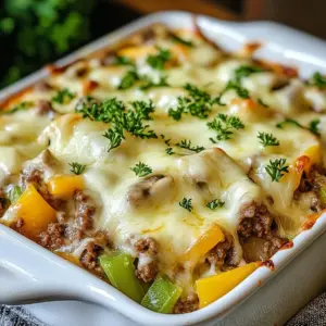 For this dish, you can use 1 lb of lean ground beef or ground chicken. Both options give great flavor and a good protein boost. Ground turkey is another choice if you want a leaner meat. Each protein adds a unique touch, so feel free to pick what you like best. This casserole needs a few key veggies. You will need: - 1 medium onion, diced - 1 green bell pepper, diced - 1 cup mushrooms, sliced - 3 cloves garlic, minced These ingredients add color, taste, and texture. The onion and bell pepper bring sweetness. The mushrooms add a nice umami flavor, while garlic gives it a savory kick. For the creamy part, we will use: - 1 cup low-fat cream cheese - 1 cup Greek yogurt - 1 cup shredded provolone cheese These dairy items help make the casserole rich and creamy. The provolone cheese melts well on top, giving a gooey finish. Don't forget to add: - 1 teaspoon Worcestershire sauce - Salt and pepper to taste These seasonings enhance the flavor of the dish. Using fresh parsley as a garnish adds a pop of color and a fresh taste at the end. {{ingredient_image_1}} Start by preheating your oven to 375&deg;F (190&deg;C). This helps the casserole bake evenly. Next, grease a 9x13-inch baking dish with a little oil or cooking spray. This step keeps the casserole from sticking. In a large skillet, add 1 tablespoon of olive oil. Heat it over medium heat. Once hot, toss in 1 medium diced onion and 1 diced green bell pepper. Saut&eacute; these for about 3-4 minutes until they soften. Next, stir in 1 cup of sliced mushrooms and 3 minced garlic cloves. Cook this mixture for another 3 minutes until the mushrooms become tender. Now, add 1 pound of lean ground beef or chicken to the skillet. Cook until it turns brown, which takes about 5-7 minutes. Break it apart with a spatula as it cooks. Season this mixture with 1 teaspoon of Worcestershire sauce along with salt and pepper to your liking. In a large mixing bowl, combine 2 cups of cooked quinoa, 1 cup of low-fat cream cheese, and 1 cup of Greek yogurt. Stir until everything is well mixed. Then, add the meat and vegetable mixture from the skillet to this bowl. Mix it all together until well combined. Pour the entire mixture into your greased baking dish. Spread it out evenly. Top it with 1 cup of shredded provolone cheese. Now, place the dish in your preheated oven. Bake for 25-30 minutes. Watch for the cheese to become bubbly and slightly golden. Once done, remove it from the oven and let it cool for a few minutes. Garnish with fresh parsley before serving. Enjoy your high-protein meal! To get the right texture, cook the meat until it&rsquo;s just browned. Don&rsquo;t overcook it. Saut&eacute; the veggies until soft but still bright. This keeps them from becoming mushy. Mix the quinoa well with the cream cheese and yogurt. This gives the casserole a creamy base. When you bake it, the cheese on top adds a nice golden crunch. For extra flavor, try adding spices like paprika or cayenne. They give a nice kick! You can swap the provolone cheese for mozzarella or cheddar. Each cheese brings a different taste. If you like more veggies, add spinach or zucchini. They blend well and keep it healthy. You can also add some hot sauce to the mix for a spicy twist. Serve the casserole hot from the baking dish. This keeps it warm and inviting. Sprinkle fresh parsley on top for a touch of color. For a fun twist, drizzle sriracha or hot sauce before serving. This adds flavor and makes it look great. Use a spatula to cut neat squares for serving. This makes each portion look nice on the plate. Pro Tips Use Lean Meat: Opt for lean ground beef or chicken to keep the dish healthier while still packing in protein. Customize Your Veggies: Feel free to add other vegetables like zucchini or spinach to increase the nutritional value and flavor. Cheese Variations: Experiment with different cheeses such as cheddar or mozzarella to give a unique twist to the casserole. Make Ahead: Assemble the casserole ahead of time and refrigerate it. Just pop it in the oven when you're ready to eat! {{image_2}} If you want to lower carbs, swap quinoa for cauliflower rice. It keeps the texture light and fluffy. You can also skip the cream cheese and use cottage cheese instead. This keeps it creamy while cutting down on carbs. To make this casserole vegetarian, use plant-based ground meat. You can swap the beef or chicken for lentils or chickpeas for protein. For a vegan twist, use vegan cream cheese and yogurt. This keeps the dish tasty while being plant-friendly. Feel free to customize your ingredients! Use different cheeses like cheddar or mozzarella for a new flavor. You can try adding spinach or zucchini for more veggies. If you don&rsquo;t have olive oil, any cooking oil works too. These changes keep your casserole fresh and exciting each time. To store your Philly cheesesteak casserole, let it cool first. Transfer it to an airtight container. This helps keep the flavors fresh. You can store it in the fridge for up to 4 days. If you want to save it longer, freezing is a great option. When you're ready to eat, you can reheat the casserole. Preheat your oven to 350&deg;F (175&deg;C). Place the casserole in a baking dish. Cover it with foil to keep it moist. Heat for 20-25 minutes, or until hot. You can also use the microwave for quick reheating. Just make sure to cover it to prevent drying out. To freeze the casserole, cut it into portions. Wrap each piece in plastic wrap, then in foil. This will help prevent freezer burn. It can stay in the freezer for about 3 months. When you're ready to enjoy it, thaw it overnight in the fridge and then reheat. This way, you can have a tasty meal ready in no time! Yes, you can use different cheeses. Cheddar or mozzarella works well. Both have great flavor and melt nicely. If you want a stronger taste, try provolone. It adds nice depth. Just remember, choose a cheese you enjoy! A fresh salad pairs great with this casserole. You can also serve steamed broccoli or green beans. These sides add color and balance the meal. For a heartier option, consider garlic bread or roasted potatoes. They complement the flavors well. To make this dish gluten-free, focus on the ingredients. Use gluten-free Worcestershire sauce. Ensure your cream cheese and Greek yogurt are gluten-free too. Quinoa is naturally gluten-free, so it&rsquo;s perfect for this casserole. Just double-check labels to be safe. This guide covers easy ways to create a delicious casserole. You learned about lean proteins, fresh veggies, and spices that enhance flavor. I shared step-by-step cooking tips for perfect results. Plus, I offered creative variations and storage methods for leftovers. In the end, casserole is fun and flexible. You can mix and match ingredients to suit your taste. Enjoy your cooking!