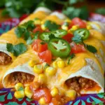 To make cheesy ground beef enchiladas, you need some simple ingredients. Here’s the list: - 1 lb ground beef - 1 small onion, finely chopped - 2 cloves garlic, minced - 1 can (10 oz) diced tomatoes with green chilies - 1 cup corn (frozen or canned, drained) - 1 teaspoon chili powder - 1 teaspoon cumin - Salt and pepper to taste - 8 small flour tortillas - 2 cups shredded Mexican cheese blend - 1 cup enchilada sauce (store-bought or homemade) - Fresh cilantro and sliced jalapeños for garnish Each ingredient plays a key role in the flavor and texture of the dish. The ground beef gives it a hearty base. The onion and garlic add depth and aroma. Diced tomatoes with green chilies bring a touch of zest. Corn adds sweetness and texture. Spices like chili powder and cumin enhance the overall taste. Flour tortillas are soft and easy to roll. The shredded cheese makes everything creamy and gooey. Enchilada sauce ties it all together, while cilantro and jalapeños make for a fresh, vibrant garnish. Make sure to use fresh ingredients for the best flavor. Enjoy the process of cooking these enchiladas; they’ll surely become a favorite! - Preheat the Oven First, set your oven to 375°F (190°C). This warms it up for baking. - Cook the Ground Beef and Aromatics In a large skillet, heat over medium heat. Add 1 pound of ground beef. Cook until it turns brown. Drain any extra fat. Then, add 1 small chopped onion and 2 minced garlic cloves. Cook until the onion looks clear, which takes about 3-4 minutes. - Mix in Other Ingredients Stir in 1 can of diced tomatoes with green chilies. Add 1 cup of corn, 1 teaspoon of chili powder, 1 teaspoon of cumin, and salt and pepper to taste. Let this mix simmer for 5 minutes. This helps the flavors blend well. - Prepare Tortillas Warm 8 small flour tortillas. You can use a microwave or a dry skillet. This makes them soft and easy to roll. - Fill and Roll the Enchiladas Spoon a good amount of the beef mix onto each tortilla. Add a sprinkle of cheese for extra flavor. Roll each tortilla tightly and place them seam-side down in a greased 9x13 inch baking dish. - Pour Sauce and Cheese Next, pour 1 cup of enchilada sauce over the rolled tortillas. Make sure they are well covered. Top it all with 2 cups of shredded Mexican cheese blend. - Bake until Cheese is Melted Place the dish in your preheated oven. Bake for 20-25 minutes. You want to see the cheese melted and bubbly. - Garnish and Cool before Serving Once done, take the dish out and let it cool for a few minutes. Garnish with fresh cilantro and sliced jalapeños. This adds a nice touch and flavor. - Best Practices for Ground Beef Always choose lean ground beef. This helps avoid excess fat. Cook it over medium heat. Break it up as it cooks for even browning. Drain any fat after cooking. This keeps your enchiladas from being greasy. - How to Keep Tortillas Pliable Warm your tortillas before filling them. You can use a microwave or a skillet. Wrap them in a clean cloth after warming. This keeps them soft and easy to roll. If they crack, they may break when you roll them. - Presentation Tips Serve the enchiladas on a bright plate. Drizzle extra enchilada sauce on top. Add fresh cilantro and sliced jalapeños for color. This makes the dish look inviting and fun. - Pairing with Sides and Drinks Pair your enchiladas with rice or beans for a full meal. A light salad with lime dressing goes well too. For drinks, consider a cold margarita or iced tea. - Adding Extra Spices Try adding more chili powder or cumin for a kick. Smoked paprika or cayenne pepper can add depth. Be careful with salt; taste as you go. - Incorporating Vegetables You can mix in diced bell peppers or zucchini. Spinach adds a nice touch and extra nutrients. Just sauté them with the beef for better flavor. {{image_2}} Ground Turkey You can swap ground beef for ground turkey. It is leaner and still tasty. Just cook it the same way. The flavor will still shine through. Shredded Chicken Shredded chicken works great too! Use leftover rotisserie chicken for a fast option. Just mix it with the same spices for a yummy filling. Black Beans or Lentils For a vegetarian twist, use black beans or lentils. They add protein and fiber. Just mash or mix them into the filling. Additional Vegetables You can also add more veggies. Chopped bell peppers or zucchini blend well. They boost flavor and nutrition in every bite. Homemade Enchilada Sauce Making your own enchilada sauce is easy! Blend tomatoes, chili powder, and spices. It gives a fresh taste to your dish. Spicy vs. Mild Options Choose your sauce heat level. Use spicy sauce for a kick or mild for a gentler flavor. Adjust it based on your taste and guests. - Refrigeration Guidelines: Place leftover enchiladas in an airtight container. They will stay fresh for about 3-4 days in the fridge. - Freezing Tips: To freeze, wrap enchiladas tightly in plastic wrap, then place in a freezer-safe bag. They can last up to 3 months. - Best Methods for Reheating: The oven works best. Preheat it to 350°F (175°C). Place enchiladas in a baking dish, cover with foil, and heat for 20 minutes. - Keeping the Enchiladas Moist: Add a splash of enchilada sauce on top before reheating. This keeps them from drying out. - How Long They Last in Fridge/Feezer: In the fridge, they last 3-4 days. In the freezer, they are good for up to 3 months. How do I make enchiladas from scratch? To make enchiladas from scratch, start with ground beef. Brown it in a skillet. Next, add chopped onion and minced garlic. Stir in diced tomatoes, corn, chili powder, and cumin. Warm flour tortillas and fill them with the beef mix. Roll them up and place them in a baking dish. Pour enchilada sauce on top and sprinkle with cheese. Bake until bubbly. Can I substitute ingredients? Yes, you can substitute many ingredients. Use ground turkey or chicken instead of beef. For a veggie option, try black beans or lentils. You can also swap the cheese for a dairy-free option. Adjust spices based on your taste. What can I serve with enchiladas? Serve enchiladas with rice or beans for a complete meal. A fresh salad or avocado slices add a nice touch. Pair with chips and salsa for extra crunch. Don’t forget a cool drink to wash it down! What to do if they are too dry? If your enchiladas are too dry, add more enchilada sauce before baking. You can also drizzle extra sauce on top after baking. Another option is to cover the dish with foil while baking to keep moisture in. How can I make them spicier? To make your enchiladas spicier, add more chili powder or diced jalapeños to the beef mixture. You can also use a spicy enchilada sauce. Consider topping with sliced fresh jalapeños for extra heat. Caloric Content per Serving Each serving of cheesy ground beef enchiladas has about 400 calories. This may vary based on the exact ingredients used. Check labels for precise calorie counts. Tips for Healthier Versions To make a healthier version, use lean ground beef or turkey. You can also add more veggies, like bell peppers or spinach. Opt for whole-wheat tortillas for added fiber. Reduce cheese or use a lighter cheese option to cut calories. Making enchiladas is simple and fun. You learned the key ingredients, preparation steps, and cooking tips. Remember to choose your favorite meat or go vegetarian if you like. Storing leftovers properly helps them last longer. Cooking can be creative, so don't hesitate to mix in your own flavors. Enjoy your tasty enchiladas, and impress your friends with your skills!