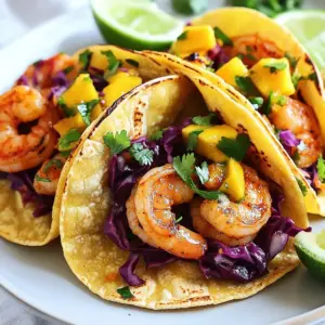 For the shrimp, gather these simple ingredients: - 1 lb shrimp, peeled and deveined - 2 tablespoons olive oil - 1 teaspoon smoked paprika - 1 teaspoon garlic powder - 1 teaspoon cumin - Salt and pepper to taste Mix the shrimp with olive oil and seasonings in a bowl. The smoked paprika adds a nice flavor. Garlic powder gives a lovely aroma. Cumin adds warmth. Salt and pepper balance everything out. Toss well until every shrimp is coated. Now, let&rsquo;s look at the tortillas and toppings. You need: - 8 small corn tortillas - 1 cup red cabbage, thinly sliced - 1 avocado, sliced - &frac12; cup mango salsa (store-bought or homemade) - Fresh cilantro for garnish - Lime wedges for serving Corn tortillas are soft and perfect for tacos. You will warm them slightly to get them pliable. Red cabbage adds crunch and color. Avocado gives a creamy texture. Mango salsa brings sweetness. Fresh cilantro adds a burst of flavor. Lime wedges help brighten the dish. These tacos are best served right away. Place the cooked shrimp in warm tortillas. Top with cabbage, avocado, and mango salsa. Don&rsquo;t forget the cilantro! Serve with lime wedges on the side. Squeeze lime over the tacos for extra zing. Enjoy your quick and tasty meal! {{ingredient_image_1}} Start with one pound of shrimp. Make sure they are peeled and deveined. In a mixing bowl, add two tablespoons of olive oil. Next, sprinkle in one teaspoon of smoked paprika, one teaspoon of garlic powder, and one teaspoon of cumin. Add salt and pepper to taste. Toss the shrimp until they are fully coated in the spice mix. This step is key to making the shrimp flavorful. Heat a skillet over medium-high heat. Once hot, add the seasoned shrimp to the pan. Cook them for about two to three minutes on each side. The shrimp should turn pink and opaque when done. Remove the shrimp from the heat and set them aside. This quick cooking ensures they stay tender and juicy. Now, it&rsquo;s time to warm the tortillas. Use the same skillet and heat the corn tortillas for about 30 seconds on each side. This makes them soft and easy to fold. To assemble the tacos, place a few pieces of cooked shrimp in the center of each tortilla. Top with sliced red cabbage, avocado, and a generous spoonful of mango salsa. Finish with fresh cilantro on top. Serve with lime wedges on the side for extra zing. Enjoy your easy shrimp tacos! To cook shrimp just right, look for a pink color. Cook them for 2-3 minutes on each side. Do not overcook, or they will turn rubbery. Fresh shrimp are best, but frozen shrimp work too. Just thaw them first. Rinse and pat them dry for even cooking. Marinating shrimp adds great flavor. Use olive oil, smoked paprika, garlic powder, and cumin. Mix these with salt and pepper. Let the shrimp soak in the marinade for 15 minutes. This makes a big difference in taste. You can also try lime juice or hot sauce for a kick. To heat tortillas, use a dry skillet over medium heat. Warm each side for 30 seconds. This makes them soft and easy to fold. You can also wrap them in a damp cloth and microwave for 20 seconds. Both methods work well for softening the tortillas. Pro Tips Fresh Shrimp is Best: Always opt for fresh shrimp if available, as they offer superior flavor and texture compared to frozen options. Customize Your Spice Level: Feel free to adjust the amount of smoked paprika and cumin according to your taste preference for a milder or spicier taco. Warm Tortillas for Better Taste: Warming the tortillas enhances their flavor and makes them more pliable, preventing them from cracking when filled. Garnish Generously: Adding extra cilantro and lime juice not only brightens the dish but also enhances the overall flavor profile of the tacos. {{image_2}} You can switch shrimp with other proteins. Chicken is a great choice. Use bite-sized pieces. Cook it the same way as shrimp. Fish like tilapia or cod also works well. Just season it like the shrimp. For a spicy kick, try adding some chili powder. Mix up the flavors in your tacos! Instead of smoked paprika, use chili powder for heat. Add lime juice for a zesty twist. You can also try a sweet and tangy option with pineapple salsa. For an Asian flair, use soy sauce and sesame oil. Each twist brings a new taste. You can make these tacos vegetarian too! Replace shrimp with black beans or chickpeas. Season them like the shrimp for extra flavor. You can also add roasted veggies like zucchini or bell peppers. They give a nice crunch and taste. Top with the same fresh toppings for a yummy meal. After you enjoy your shrimp tacos, you may have some left. Store them in an airtight container. Keep the shrimp and toppings separate from the tortillas. This helps keep everything fresh. You can store them in the fridge for up to two days. If you want to save your shrimp tacos for later, freezing is a great option. Wrap the cooked shrimp tightly in plastic wrap. Then, place them in a freezer bag. You can freeze the shrimp for up to three months. Just remember to freeze the tortillas and toppings separately too. When you are ready to eat your frozen shrimp tacos, first thaw the shrimp. You can do this in the fridge overnight. To reheat, place the shrimp in a skillet over medium heat. Cook for about 3-4 minutes until warmed through. Warm the tortillas in the pan for about 30 seconds on each side. This will make them soft and tasty again. Assemble your tacos with fresh toppings and enjoy! Yes, you can use frozen shrimp. Just make sure to thaw them first. Place the shrimp in cold water for about 10-15 minutes. Once thawed, peel and devein if needed. Pat them dry before seasoning. This helps the shrimp cook evenly. If you don&rsquo;t have corn tortillas, you can use flour tortillas. They are soft and easy to work with. You can also try lettuce wraps for a low-carb option. Just pick large, sturdy leaves. These work well for holding the shrimp and toppings. Making mango salsa is simple and fun. Start with one ripe mango, peeled and diced. Then add: - 1 small red onion, finely chopped - 1 jalape&ntilde;o, seeded and minced - Juice of one lime - A handful of cilantro, chopped - Salt to taste Mix all the ingredients in a bowl. Let it sit for a few minutes to blend the flavors. This salsa adds a sweet and fresh touch to your shrimp tacos. To sum up, we explored how to make tasty shrimp tacos. We covered ingredients like shrimp and tasty toppings. The step-by-step guide helped you prepare, cook, and assemble. I shared tips for cooking shrimp just right and heating tortillas. We also looked at fun variations and smart storage ideas. Remember, shrimp tacos are easy to customize and enjoy. Try different proteins or flavors to keep things fresh. With practice, your tacos will be a hit every time!