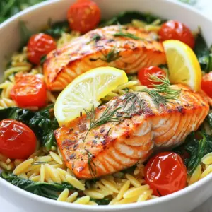 - 2 salmon fillets, skin removed - 1 cup orzo pasta - 4 cups low-sodium vegetable broth - Juice and zest of 1 lemon - 2 cloves garlic, minced - 1 cup cherry tomatoes, halved - 2 cups baby spinach - 3 tablespoons olive oil - Fresh dill or parsley for garnish (optional) This dish shines with fresh and vibrant ingredients. The salmon fillets are the star, bringing rich flavor and healthy fats. Orzo pasta adds a delightful texture and heartiness. Using low-sodium vegetable broth keeps the base light and allows the other flavors to pop. Lemon juice and zest brighten the dish, giving it a zesty kick. Garlic adds depth, making every bite savory. Cherry tomatoes burst with sweetness, balancing the dish beautifully. Fresh baby spinach not only adds color but also boosts nutrition. Olive oil enriches the flavors and keeps everything moist. A sprinkle of dill or parsley at the end makes for a lovely presentation. This ingredient list ensures you create a meal that is not only tasty but also visually appealing. Each component plays a role in making One Skillet Salmon Lemon Orzo a dish you will want to make again and again! {{ingredient_image_1}} First, heat 2 tablespoons of olive oil in a large skillet over medium heat. While the oil warms, season the salmon fillets with salt and pepper. Once the oil is hot, place the salmon in the skillet, skin-side down. Cook for 4-5 minutes on each side until the salmon is cooked through and has a nice golden color. Then, remove the salmon from the skillet and set it aside. In the same skillet, add 1 tablespoon of olive oil and the minced garlic. Cook the garlic for about 1 minute until it smells great. Next, add the orzo pasta to the skillet. Stir the orzo for 1-2 minutes. This toasting method makes the orzo extra tasty. Now, pour in the vegetable broth, lemon juice, and lemon zest. Bring this mix to a gentle simmer. Cook for about 10-12 minutes, stirring often. You want the orzo to be tender and soak up most of the broth. After that, stir in the cherry tomatoes and baby spinach. Cook for 2-3 minutes until the spinach wilts and the tomatoes soften. Finally, flake the cooked salmon into large chunks and gently fold it into the skillet with the orzo and veggies. Adjust the seasoning with more salt and pepper if needed. How to achieve perfect salmon To cook salmon well, use medium heat. Start with skinless fillets. Season with salt and pepper. Heat two tablespoons of olive oil in a skillet. Place salmon in the oil and cook for four to five minutes on each side. Look for a golden color and flaky texture. Remove it when it&rsquo;s cooked through but still moist. Best way to cook orzo Orzo cooks like rice, but with a twist. First, toast it in olive oil with minced garlic for one to two minutes. This step adds a nice flavor. Then, add broth and lemon juice. Stir it well and let it simmer for ten to twelve minutes. This keeps the orzo soft and full of taste. Adjusting seasoning Taste is key. Always taste your dish before serving. If it needs a boost, add more salt or pepper. A touch of lemon juice can also brighten the flavors. Don&rsquo;t be afraid to tweak it until it feels just right. Using fresh vs. dried herbs Fresh herbs bring a bright flavor. I recommend using fresh dill or parsley for this dish. If you don&rsquo;t have fresh herbs, dried ones work too. Just use less, as dried herbs are stronger. Add them at the end of cooking to keep their flavor. Plating ideas Serve this dish in shallow bowls. This gives it a cozy look. Use a spoon to gently place orzo, spinach, and salmon together. It makes it easy to see all the colorful ingredients. Garnishing tips Garnish your dish with fresh herbs. A sprinkle of dill or parsley adds color. Include a lemon wedge on the side for a fresh touch. This not only looks good but also adds more flavor when squeezed over the dish. Pro Tips Fresh Ingredients: Always use fresh salmon and seasonal vegetables for the best flavor and nutrition. Lemon Zest Magic: Don't skip the lemon zest; it adds a vibrant aroma and enhances the overall zestiness of the dish. Toasting Orzo: Toasting the orzo in the skillet for a minute or two before adding liquid brings out a nutty flavor. Perfect Spinach: Add the spinach towards the end of cooking to retain its bright color and nutrients. {{image_2}} - Alternative fish options: You can swap salmon for trout or cod. Both fish cook well and offer great taste. If you prefer something meatier, try chicken breast. - Gluten-free orzo options: If you need a gluten-free dish, try rice or quinoa instead of orzo. These grains absorb flavors nicely and create a hearty meal. - Adding different vegetables: You can mix in bell peppers, zucchini, or asparagus. Each veggie brings its own flavor and color to the dish. - Spices and seasoning alternatives: If you want to change the taste, try adding paprika, oregano, or red pepper flakes. These spices can give your dish a unique twist. - Make-ahead storage: You can prepare the orzo and veggies ahead of time. Store them in an airtight container in the fridge for up to three days. Just add the salmon when you're ready to serve. - Freezing suggestions: If you want to freeze your dish, let it cool first. Place it in a freezer-safe container. It will last up to three months. When ready to eat, thaw it overnight in the fridge and reheat. To store leftovers, let the dish cool down first. Place the salmon lemon orzo in an airtight container. This keeps it fresh and safe. You can store it in the fridge for up to three days. If you want to enjoy it later, eat it within this time frame for the best taste. For freezing, use a freezer-safe container. Make sure to leave some space for the dish to expand. You can freeze the salmon lemon orzo for up to three months. When you&rsquo;re ready to eat, thaw it in the fridge overnight. Reheat it gently in a skillet over low heat. Add a splash of broth or water to help it warm evenly. Always follow food safety tips. Wash your hands before cooking and after handling raw fish. If the dish smells off or changes color, it may be spoiled. Throw it away if you see any signs of spoilage. Enjoy your meals safely! Yes, you can use frozen salmon. Just make sure to thaw it first. Place the salmon in the fridge overnight. If you are short on time, you can also run it under cold water. When cooking, add a couple of minutes to the cooking time. This way, you still get that nice golden crust. Tips for cooking with frozen fish: - Pat the salmon dry after thawing. This helps it brown better. - Season it well with salt and pepper for flavor. - Cook it on medium heat to ensure it cooks evenly. Orzo is a type of pasta that looks like rice. It&rsquo;s made from wheat and is very versatile in dishes. You can cook orzo in boiling water, just like other pasta. It usually takes about 8-10 minutes to cook until it&rsquo;s tender. Explanation and cooking methods: - Use a big pot of salted water for boiling. - Stir the orzo occasionally to prevent sticking. - Drain it and toss it with a bit of olive oil to keep it from clumping. You can tell when salmon is done by looking at its color and texture. It should be opaque and flake easily with a fork. The internal temperature should reach 145&deg;F (63&deg;C). Signs of perfectly cooked salmon: - The flesh turns from bright pink to pale pink. - It should not look raw in the center. - Press it gently; it should feel firm but not hard. This blog post shared a simple recipe for salmon with orzo. I guided you through each ingredient and preparation step. We covered tips for perfect cooking and flavor boosts. You learned about variations and meal prep, too. As you try this dish, remember to experiment with flavors and ingredients. With practice, you'll create a tasty, healthy meal that you love. Enjoy the cooking process and share your tasty results!
