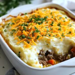 - 1 lb ground beef or lamb - 1 medium onion, diced - 2 cloves garlic, minced - 2 carrots, diced - 1 cup frozen peas - 1 cup beef broth - 2 tablespoons tomato paste - 1 tablespoon Worcestershire sauce - 1 teaspoon dried thyme - 1 teaspoon dried rosemary - Salt and pepper to taste - 4 cups mashed potatoes (prepared) - 1/2 cup shredded cheddar cheese (optional) - Fresh parsley for garnish To make Easy Shepherd's Pie Casserole, gather your ingredients first. You can use either ground beef or lamb based on your taste. Both meats work well and add rich flavor. Next, chop your vegetables. You need a medium onion, two cloves of garlic, and two diced carrots. These will give your dish a nice base and add sweetness. Don&rsquo;t forget a cup of frozen peas for color and texture. For the sauce, you will need one cup of beef broth, two tablespoons of tomato paste, and one tablespoon of Worcestershire sauce. These ingredients create a savory and hearty sauce. Now, let&rsquo;s talk seasonings. Add one teaspoon each of dried thyme and rosemary. These herbs give your casserole a warm flavor. Finally, season with salt and pepper to your liking. For the topping, prepare four cups of mashed potatoes. You can use store-bought or homemade. If you like cheese, sprinkle half a cup of shredded cheddar on top. Garnish your dish with fresh parsley to add a pop of color. This mix of ingredients makes the casserole hearty, flavorful, and perfect for any meal. {{ingredient_image_1}} 1. Preheat your oven to 400&deg;F (200&deg;C). This step ensures the dish bakes evenly. 2. In a large skillet over medium heat, brown the ground beef or lamb. Once browned, drain any excess fat. This step adds great flavor. 3. Add the diced onion and minced garlic to the skillet. Cook until the onion is translucent, about 3-4 minutes. This softens the onion and releases its flavor. 4. Stir in the diced carrots next. Cook for an additional 5 minutes until they start to soften. This adds nice texture and sweetness. 5. Mix in the frozen peas, beef broth, tomato paste, Worcestershire sauce, thyme, rosemary, salt, and pepper. Bring this mixture to a simmer and cook for about 5-7 minutes. This helps the flavors meld and the sauce thicken slightly. 1. Transfer the meat mixture to a greased 9x13 inch casserole dish. Spread it evenly across the bottom. This will create a solid base for your pie. 2. Spoon the mashed potatoes over the top of the meat mixture. Smooth it out with a spatula. If you like, sprinkle the shredded cheddar cheese on top. This adds a creamy layer that many enjoy. 1. Place the casserole in the preheated oven. Bake for 25-30 minutes. Look for the top to be golden brown and the edges bubbling. 2. Remove from the oven and let it cool for a few minutes. This makes serving easier and safer. Garnish with fresh parsley before serving for a nice touch. - Browning meat for flavor: Start by heating your skillet on medium heat. Add the ground beef or lamb and cook until brown. This step adds deep flavor. Don&rsquo;t rush it! Browning the meat well gives a rich taste to the dish. Drain any fat after browning. - Choosing the right consistency for mashed potatoes: Your mashed potatoes should be creamy, not too thick. Use butter and milk for a smooth texture. If they are too dry, add more milk. You want them to spread easily over the meat mixture. - Best sides to pair with Shepherd&rsquo;s Pie Casserole: This dish stands strong on its own. However, a simple green salad or garlic bread can complement it well. If you want more veggies, serve steamed broccoli or green beans on the side. - Garnishing tips for presentation: Fresh parsley adds a pop of color. Chop it finely and sprinkle it on top just before serving. You can also add a sprinkle of cheese for an extra touch. This makes the dish look inviting and delicious! Pro Tips Use Fresh Herbs: Fresh thyme and rosemary can elevate the flavor of your Shepherd's Pie. If available, consider using them instead of dried for a more vibrant taste. Perfect Mashed Potatoes: For creamier mashed potatoes, add a splash of milk and a tablespoon of butter while mashing. This will enhance the texture and flavor on top of the casserole. Cheese Variation: Experiment with different types of cheese like Gruy&egrave;re or mozzarella for a unique twist on the flavor profile. Each cheese will bring something special to the dish. Make Ahead: This casserole can be assembled a day in advance and stored in the refrigerator. Just bake it when you're ready to serve for a quick and easy meal. {{image_2}} You can easily change ingredients in this dish. For a vegetarian option, use lentils or mushrooms instead of meat. They add great flavor and texture. If you want a vegan version, swap the beef broth for vegetable broth. Use plant-based cheese for a cheesy taste. For gluten-free needs, choose gluten-free broth and check your sauces. Some brands have gluten-free options. This way, everyone can enjoy the dish. You can spice up your Shepherd's Pie with various flavors. Try adding paprika or cayenne for a little heat. A splash of hot sauce can give it a nice kick. You could also mix in some herbs like oregano or basil for a twist. Instead of cheese, consider using crispy onions or breadcrumbs on top. This adds a crunchy texture. You can also use mashed sweet potatoes for a sweeter flavor. These changes make the dish unique and fun. To keep your Shepherd's Pie casserole fresh, use air-tight containers. These containers prevent air from getting in. They help keep your food moist and tasty. If you prefer, freezer bags work well too. They save space and are easy to label. Simply squeeze out the air before sealing. Store leftovers in the fridge for up to three days. For longer storage, place them in the freezer. They can last for up to three months in the freezer. Remember to label your containers with the date. This way, you know when to eat them. To reheat your Shepherd's Pie casserole, use the oven for best results. Preheat your oven to 350&deg;F (175&deg;C). Place the casserole in a baking dish. Cover it with foil to keep it moist. Warm it for about 20-25 minutes. If you want a crispy top, remove the foil for the last 5 minutes. You can also use the microwave. Place a portion in a microwave-safe dish. Heat it in short bursts, stirring in between. This method helps keep the flavor and texture. Enjoy your delicious leftovers! Can I make Shepherd's Pie Casserole ahead of time? Yes, you can make this dish ahead. Prepare the meat mixture and mashed potatoes. Store them separately in the fridge. You can assemble it when you're ready to bake. This saves time and makes meal prep easy. What can I serve with Shepherd's Pie? Shepherd's Pie is hearty on its own. You can pair it with a fresh salad for crunch. Roasted vegetables also work well. Try serving with crusty bread for a comforting meal. How can I make this dish gluten-free? To make it gluten-free, choose gluten-free Worcestershire sauce. Use a gluten-free beef broth as well. The rest of the ingredients, like potatoes and veggies, are safe. Enjoy this dish without worry! We explored the key ingredients and steps to craft a perfect Shepherd's Pie Casserole. From selecting the right meat to baking tips, you now have the tools to create a delicious dish. Remember to customize ingredients for your tastes and dietary needs. Don't forget to enjoy your casserole fresh or stored properly for later. With these insights and techniques, you can impress friends and family at your next meal. Embrace your cooking journey and let your flavors shine!