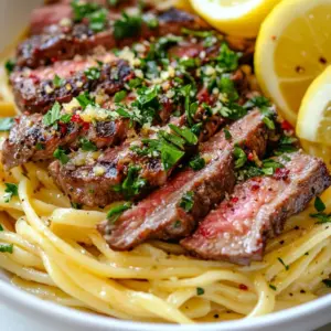 - 8 oz linguine pasta - 2 ribeye steaks (about 1-inch thick) - 4 tablespoons unsalted butter - 4 cloves garlic, minced - 1 tablespoon fresh parsley, chopped - 1 tablespoon fresh rosemary, chopped - 1 tablespoon fresh thyme, chopped - 1 teaspoon smoked paprika - 1 teaspoon lemon juice - 1 teaspoon red pepper flakes (optional for spice) - Salt and freshly ground black pepper, to taste - Grated Parmesan cheese, for serving - Lemon wedges, for serving {{ingredient_image_1}} Using a meat thermometer is key. It tells you when the steak is ready. For medium-rare, aim for 130&deg;F. Insert the probe into the thickest part of the steak. This method ensures that your steak is juicy and tender. Resting the steak is just as important. Let it sit for at least five minutes. This helps the juices redistribute, making every bite flavorful. When you slice the steak, cut against the grain. This technique makes the meat easier to chew. To make your sauce just right, use reserved pasta water. Start with a few tablespoons and mix. If the sauce is too thick, add more water until it&rsquo;s creamy. This water adds starch, which helps the sauce cling to the pasta. Balancing flavors is essential. Taste your sauce as you go. If it&rsquo;s too salty, add a squeeze of lemon juice. If you want more depth, sprinkle in extra smoked paprika. For extra flavor, consider toppings. Grated Parmesan cheese is a must. You can also add chopped green onions or crispy bacon bits. They add a nice crunch and a burst of flavor. If you want to switch up the pasta, try fettuccine or spaghetti. Both work well with the cowboy butter sauce. Feel free to experiment with different shapes to find your favorite! If you want to try a different cut of steak, many options exist. You can use sirloin or flank steak instead of ribeye. These cuts are tasty and often more affordable. Here are some cooking times for various cuts: - Sirloin: Cook for about 5-6 minutes per side for medium-rare. - Flank: Cook for 4-5 minutes per side for medium-rare. - T-bone: Cook for 6-7 minutes per side for medium-rare. Each cut has its own unique flavor and texture. Choose what you prefer! If you're looking for a vegan or vegetarian version, many options work well. Instead of steak, try plant-based proteins like tofu or tempeh. You can marinate and grill them just like steak for extra flavor. To replace the butter, consider using plant-based butters or olive oil. Both options add richness without the dairy. You can easily change the flavors in this dish. Adding spices like cumin or chili powder can give it a kick! Fresh herbs like basil or cilantro can also add a new twist. Don&rsquo;t forget about veggies! You can toss in bell peppers, spinach, or mushrooms to boost the dish's nutrition and color. Just saut&eacute; them in the cowboy butter sauce before mixing in the pasta. Pro Tips Rest the Steaks: After cooking, let the steaks rest for at least 5 minutes. This allows the juices to redistribute, resulting in a more flavorful and tender bite. Use Fresh Herbs: Fresh herbs elevate the flavor of the cowboy butter. Always opt for fresh parsley, rosemary, and thyme for a more aromatic and vibrant dish. Customize the Spice Level: Adjust the amount of red pepper flakes based on your heat preference. You can also add a pinch of cayenne for an extra kick. Save Some Pasta Water: Reserve a cup of pasta water before draining. It can help adjust the consistency of the sauce and make it cling better to the pasta. {{image_2}} To keep your Cowboy Butter Steak Linguine fresh, use airtight containers. Glass containers work well, as they don&rsquo;t absorb smells. Store leftovers in the fridge for up to three days. Always label your containers with the date. This way, you know how long they have been stored. For reheating, the skillet method is best. Heat a little olive oil in a pan. Add the pasta and steak, stirring gently. This keeps the flavors intact. If the sauce seems thick, add a splash of reserved pasta water. This helps restore that creamy texture. You can freeze Cowboy Butter Steak Linguine, but it&rsquo;s best to freeze the pasta and sauce separately. Use freezer-safe bags or containers. Squeeze out all the air to prevent freezer burn. For best results, freeze it for no longer than three months. To thaw, leave it in the fridge overnight. Reheat it gently in a skillet, adding a bit of water to keep it moist. Cowboy butter is a rich, flavorful sauce made with butter, herbs, and spices. It's perfect for adding a kick to steaks and pasta. You can use it on grilled meats, seafood, or even veggies. This sauce gives a tasty twist to any dish. Yes, you can use gluten-free pasta for this recipe. Look for options made from rice, quinoa, or chickpeas. These alternatives cook well and blend nicely with the cowboy butter sauce. Just make sure to follow the package instructions for cooking times. To spice up your Cowboy Butter Steak Linguine, add more red pepper flakes. You can also include diced jalape&ntilde;os or a splash of hot sauce. Stir these in while you make the cowboy butter sauce. Adjust the heat to your taste. Great sides for this dish include a fresh green salad or garlic bread. Steamed asparagus or roasted vegetables also complement the flavors. You could even serve it with a side of creamy mashed potatoes for a hearty meal. This blog post shared how to make a tasty Cowboy Butter Steak Linguine. We covered the key ingredients, from ribeye steaks to fresh herbs. You learned step-by-step instructions for cooking pasta and preparing the steaks. Tips and tricks helped you perfect your dish, while variations showed you how to customize it. Lastly, we discussed storage info to keep leftovers fresh. Enjoy trying this recipe at home. It's simple and will impress everyone at your table. Happy cooking!