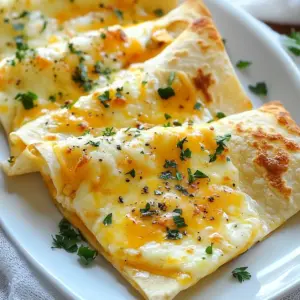 - 4 large flour tortillas - 1 cup shredded mozzarella cheese - 1/2 cup shredded cheddar cheese - 4 tablespoons unsalted butter, softened - 4 cloves garlic, minced - 1 tablespoon fresh parsley, chopped (or 1 teaspoon dried parsley) - 1/2 teaspoon salt - 1/4 teaspoon black pepper - 1/4 teaspoon red pepper flakes (optional) The main ingredients for this recipe focus on simple but tasty items. Flour tortillas are soft and flexible. They hold all the cheesy goodness inside. I use a mix of mozzarella and cheddar cheese to give it a rich flavor. For flavor, I add garlic and butter. Garlic brings a strong taste that pairs well with cheese. The parsley adds a fresh touch. You can use fresh or dried parsley based on what you have. Seasoning is key, too. I add salt and pepper to enhance the taste. If you like a kick, try red pepper flakes. They give this dish a nice heat without overpowering the cheese. When you have these ingredients ready, you set the stage for a cheesy delight. This mix will turn simple tortillas into a garlic bread sensation. {{ingredient_image_1}} To start, grab a small mixing bowl. In this bowl, add: - 4 tablespoons unsalted butter, softened - 4 cloves garlic, minced - 1 tablespoon fresh parsley, chopped (or 1 teaspoon dried parsley) - 1/2 teaspoon salt - 1/4 teaspoon black pepper - 1/4 teaspoon red pepper flakes (optional) Mix these ingredients well until they are nice and smooth. This garlic butter will give your tortilla bread a great flavor. Next, lay out your 4 large flour tortillas on a clean surface. Take your garlic butter mix and spread a generous layer on one side of each tortilla. Make sure to cover it well. Now, sprinkle the shredded cheese over the buttered side. Use: - 1 cup shredded mozzarella cheese - 1/2 cup shredded cheddar cheese Once the cheese is on, carefully fold each tortilla in half. The cheese side should face in, forming a half-moon shape. Before cooking, preheat your air fryer to 350&deg;F (175&deg;C). This should take about 3 minutes. Place the folded tortillas in the air fryer basket. Make sure to arrange them in a single layer. If your air fryer is small, you might need to do this in batches. Now, air fry the tortillas for 6-8 minutes. Flip them halfway through cooking. You want them to be golden brown, and the cheese should be melted and bubbly. After cooking, let the tortillas sit for a minute. Then, slice them into wedges and enjoy! To get the best cheese melt, I love using a mix of mozzarella and cheddar. Mozzarella melts great and gives that gooey texture we all love. Cheddar adds a nice sharp taste. You can also try gouda or provolone for a twist. Just remember to shred your cheese for faster melting. To achieve a perfect golden crust, spread enough garlic butter on your tortillas. This adds flavor and helps them crisp up. Make sure your air fryer is preheated to 350&deg;F. Place the tortillas in a single layer and flip them halfway through cooking. This ensures even browning. Serve your cheesy tortilla garlic bread with some tasty dips. Marinara sauce is a classic choice. You can also try sour cream or a spicy salsa. Adding a simple side salad can make it a meal. This dish pairs well with fresh herbs, like chopped parsley, for a pop of color. Pro Tips Use Fresh Garlic: Freshly minced garlic will provide a stronger flavor compared to pre-minced options, enhancing the overall taste of your garlic bread. Experiment with Cheese: Feel free to mix and match your favorite cheeses like provolone or gouda for a unique twist on flavor and texture. Don&rsquo;t Overcrowd the Air Fryer: Ensure there's enough space between each tortilla for even cooking and crispiness; work in batches if necessary. Garnish for Presentation: A sprinkle of fresh parsley or a drizzle of olive oil after cooking can elevate the dish's appearance and flavor. {{image_2}} You can switch up the cheese for fun flavors. Try gouda for a smoky taste. Cream cheese adds a rich, creamy layer. If you love spice, pepper jack gives a nice kick. For a lighter option, use ricotta or feta cheese. Each choice changes the flavor and texture, keeping every bite exciting. Want to make it heartier? Add protein easily. You can layer in slices of cooked chicken or turkey. Shredded beef or pork also works well. For a meat-free option, black beans or refried beans are tasty and filling. Just be sure to keep the layers even. This way, every bite has great taste. Going plant-based? No problem! You can add more veggies for flavor. Try spinach, bell peppers, or mushrooms. They add color and nutrients. You can also use vegan cheese to keep it dairy-free. If you love herbs, add fresh basil or cilantro for a fresh kick. This makes the dish bright and healthy. To keep your Air Fryer Cheesy Tortilla Garlic Bread fresh, store leftovers in an airtight container. You can refrigerate them for up to three days. If you want to keep them longer, freeze them. Wrap each tortilla in plastic wrap or foil before placing them in a freezer bag. This method prevents freezer burn and keeps the taste intact. To bring back the crispy texture, reheat your tortillas in the air fryer. Set it to 350&deg;F (175&deg;C) and heat for about 3-4 minutes. This method revives the crunch and melts the cheese again. You can also use a skillet over medium heat. Just place the tortilla in the pan for a couple of minutes on each side. You can keep refrigerated leftovers for about three days. If frozen, they can last for up to three months. Always check for signs of spoilage before eating, like any off smells or unusual textures. Enjoy your cheesy delight fresh whenever you can! Yes, you can use corn tortillas. They add a nice flavor and crunch. Make sure they are fresh and flexible. Corn tortillas might need less cooking time. Keep an eye on them to prevent burning. If you prefer gluten-free options, corn is a great choice. You can tell they are done when they turn golden brown. The cheese should be melted and bubbly. Check the edges of the tortillas; they should be crisp. If they look slightly puffed, that&rsquo;s a good sign too. Use tongs to flip them halfway through for even cooking. Yes, you can! You can use a skillet on the stove. Heat the skillet over medium heat. Cook each folded tortilla for 3-4 minutes on each side. You can also use an oven. Bake them at 375&deg;F for about 10-12 minutes. Just make sure to flip them halfway for even cooking. You learned how to make delicious garlic cheese tortillas using simple ingredients. Start by mixing your garlic butter, then assemble and air fry for a tasty dish. Remember, you can customize it with different cheeses, proteins, or veggies. Store leftovers properly to enjoy them later. With practice, you'll get the perfect golden crust every time. Explore variations and keep it fun. Enjoy your cooking journey, and make it your own!