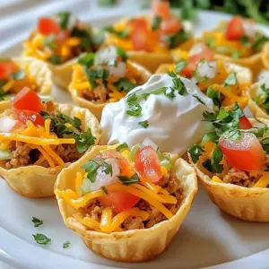 - 1 pound ground chicken - 12 small corn tortillas - 1 cup shredded cheddar cheese - 1 cup shredded lettuce - 1 cup diced tomatoes - &frac12; cup sour cream The main ingredients for mini baked chicken tacos are simple yet flavorful. The ground chicken serves as the base, and I love its versatility. You can season it to your taste. Corn tortillas are perfect for these mini tacos. They hold the filling well and add a nice crunch. The cheese melts beautifully, adding richness. Fresh lettuce and diced tomatoes provide a crisp contrast to the hearty filling. - 1 tablespoon olive oil - 1 small onion, finely chopped - 2 cloves garlic, minced - 1 teaspoon ground cumin - 1 teaspoon chili powder - Salt and pepper to taste For seasoning, I use olive oil to saut&eacute; the onion and garlic. This step builds a strong flavor in the chicken. Ground cumin and chili powder give the filling its warmth. I add salt and pepper to balance the taste. These spices make the chicken delicious and fragrant. You can adjust them based on your own preferences. - Fresh cilantro for garnish I like to finish the tacos with fresh cilantro. It adds a burst of color and flavor. You can also use sour cream for creaminess. Adding some extra vegetables, like avocado or bell peppers, can make them even better. These garnishes enhance the look and taste of your mini tacos. Enjoying them fresh adds to the fun! {{ingredient_image_1}} 1. Saut&eacute;ing onions and garlic Start by heating olive oil in a large skillet over medium heat. Add finely chopped onion and minced garlic. Saut&eacute; until the onion turns translucent, about 3-4 minutes. This step builds a flavorful base for your chicken. 2. Cooking ground chicken with spices Next, add one pound of ground chicken to the skillet. Use a spatula to break it apart. Cook until the chicken is browned and no longer pink, which takes about 5-7 minutes. Stir in one teaspoon of ground cumin, one teaspoon of chili powder, salt, and pepper to taste. Mix well to blend the spices into the chicken evenly. Remove from heat and let it cool slightly. 1. Softening tortillas While the chicken cools, wrap twelve small corn tortillas in a damp paper towel. Microwave them for about 30 seconds. This softens the tortillas, making them easier to shape. 2. Forming tortilla cups Lightly grease a muffin tin to prevent sticking. Take one softened tortilla and place it in a muffin cup. Gently press it down to form a taco shell shape. Repeat this for the remaining tortillas. 1. Filling tortilla cups Spoon the chicken mixture into each tortilla cup. Fill them generously, making sure each cup has enough chicken. Next, sprinkle shredded cheddar cheese on top of the chicken in each cup. 2. Baking until crispy and golden Preheat your oven to 375&deg;F (190&deg;C). Place the muffin tin in the oven and bake for about 15-20 minutes. Keep an eye on them until the tortillas are crispy and the cheese is melted and bubbly. Once done, remove them from the oven and let them cool for a few minutes. Carefully lift the taco cups out from the muffin tin. To enhance the flavor, always season the chicken while cooking. Use ground cumin and chili powder for a tasty kick. Fresh herbs like cilantro can add a burst of freshness at the end. To avoid dryness, do not overcook the chicken. Cook it just until it turns brown and is no longer pink. This keeps the filling juicy and tender. Forming taco cups can be tricky, but it&rsquo;s easy once you know how. Use a greased muffin tin to hold the tortillas in shape. Don't forget to warm the tortillas in a damp paper towel. This makes them soft and easy to mold. To ensure crispy tortillas, bake them at 375&deg;F for 15-20 minutes. Check to see they are golden and crunchy. For the best side dishes, think fresh and colorful. Serve with a simple salad or some guacamole for a nice contrast. You can get creative with serving. Try adding a spicy salsa or a zesty lime wedge to each plate. This adds fun and flavor for your guests. Pro Tips Use Fresh Ingredients: Fresh vegetables and herbs enhance the flavor of your tacos significantly. Opt for ripe tomatoes and fresh cilantro for the best taste. Customize the Spices: Feel free to adjust the spice levels by adding more chili powder or even a few jalape&ntilde;os for a kick. Tailor it to your heat preference! Make Ahead: You can prepare the chicken mixture in advance and store it in the fridge. Just assemble and bake the taco cups when you're ready to serve. Experiment with Fillings: Experiment with different proteins like beef or turkey, or make it vegetarian by using black beans or lentils for a delicious twist. {{image_2}} You can easily swap the ground chicken for other proteins. Ground turkey works great and has a similar taste. If you want beef, try using lean ground beef. Both options give your tacos a different flair. For a vegetarian twist, consider using black beans or lentils. These options are hearty and full of flavor. You can also add chopped veggies like bell peppers or zucchini. They add crunch and nutrition. Changing the spices can give your tacos a fresh taste. For a zestier option, use taco seasoning instead of cumin and chili powder. You can also try smoked paprika for a smoky flavor. Experiment with different spice blends to find what you love. Toppings can change everything! Instead of just cheese, add sliced jalape&ntilde;os for heat. Avocado or guacamole adds creaminess. You can also mix in corn or black olives for extra texture. If you need gluten-free options, use corn tortillas. They are naturally gluten-free and perfect for this recipe. Check labels to ensure your tortillas meet gluten-free standards. For a low-carb alternative, use lettuce wraps instead of tortillas. This swap cuts carbs while still giving you that taco feel. You can also use cauliflower tortillas, which are tasty and healthy. To keep your mini baked chicken tacos fresh, store them properly. You can keep them in the fridge or freezer. - Refrigerator Tips: Place tacos in an airtight container. They last about 3 days. - Freezer Tips: Wrap tacos in plastic wrap, then foil. They can last up to 2 months. For best results, use glass or plastic containers with tight lids. They help keep the tacos moist and tasty. When it&rsquo;s time to eat leftovers, reheating is key to keeping the texture nice. - Best Methods: The oven is best for even heating. Preheat it to 350&deg;F (175&deg;C) and bake for about 10-15 minutes. This keeps the tortillas crisp. - Microwave Method: You can use a microwave, but it might make the tortillas soft. Heat for 30 seconds, then check if they are warm. Knowing how long tacos last helps you avoid waste. - Fridge Life: In the fridge, they last about 3 days. - Freezer Life: In the freezer, they last up to 2 months. Signs of Spoilage: Check for changes in smell or color. If the tacos look or smell off, it&rsquo;s best to throw them away. To make mini baked chicken tacos, follow these steps: 1. Preheat your oven to 375&deg;F (190&deg;C). 2. Heat a tablespoon of olive oil in a large skillet over medium heat. 3. Add one small finely chopped onion and two minced garlic cloves. Saut&eacute; until the onion looks clear. 4. Add one pound of ground chicken. Cook until it's browned, about 5-7 minutes. 5. Mix in one teaspoon of ground cumin, one teaspoon of chili powder, salt, and pepper. Stir well and remove from heat. 6. Wrap 12 small corn tortillas in a damp paper towel. Microwave them for 30 seconds to soften. 7. Grease a muffin tin. Place each tortilla in a cup, pressing down to form a shell. 8. Fill each shell with the chicken mixture and top with one cup of shredded cheddar cheese. 9. Bake for 15-20 minutes, until the tortillas are crispy and cheese is bubbly. 10. Let cool for a few minutes before lifting them out of the muffin tin. Yes, you can use various types of tortillas. Here are some options: - Flour tortillas: These are softer and great for a different texture. - Whole wheat tortillas: A healthier choice that adds fiber. - Lettuce wraps: Perfect for a low-carb option. - Baked tortilla chips: For a crunchy twist. Each type changes the flavor and crunch, allowing you to customize. Mini baked chicken tacos pair well with many sides and drinks. Here are some ideas: - Side dishes: Serve with Mexican rice, refried beans, or corn salad. - Salads: A fresh cilantro lime salad adds brightness. - Drinks: Enjoy with a cold soda, iced tea, or a fruity mocktail. These options enhance your meal and make it even more enjoyable. In this post, we explored making mini baked chicken tacos, starting with essential ingredients. I shared tips on prepping the chicken filling, forming the tortilla cups, and ensuring everything bakes to a crisp. Techniques for enhancing flavor and keeping the tortillas crispy were also covered. As you create your tacos, feel free to experiment with different proteins and toppings to match your taste. Enjoy these fun bites with your favorite sides. Happy cooking!