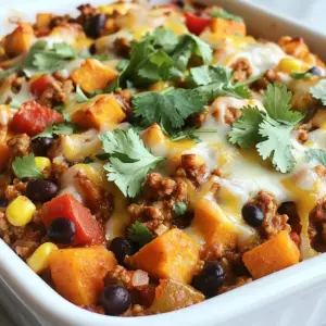 - 1 lb ground turkey - 2 medium sweet potatoes, peeled and diced - 1 can (15 oz) black beans, drained and rinsed - 1 onion, chopped - 2 cloves garlic, minced - 1 bell pepper, diced (red or yellow) - 1 cup corn (fresh or frozen) - 1 teaspoon smoked paprika - 1 teaspoon cumin - 1 teaspoon chili powder - Salt and pepper to taste - 1 cup chicken broth - Olive oil for saut&eacute;ing - 1 cup shredded cheddar cheese for topping - Fresh cilantro for garnish Ground turkey serves as the lean protein in this dish. It cooks quickly and stays moist. Sweet potatoes add natural sweetness and a lovely texture. Black beans boost fiber and protein, making the meal filling. Onions and garlic bring depth to the flavor. Bell pepper adds crunch and color. The spices, like smoked paprika and cumin, create warmth and depth. Chicken broth keeps the casserole moist and ties everything together. Optional cheese can add a creamy finish, while fresh cilantro adds brightness. You can play with these ingredients to make the dish your own. Enjoy mixing and matching flavors! {{ingredient_image_1}} Prepping vegetables: Start by peeling and dicing the sweet potatoes. Chop the onion and bell pepper. Mince the garlic cloves. Make sure all pieces are about the same size for even cooking. Cooking ground turkey: In a large skillet, heat some olive oil over medium heat. Add the chopped onion and bell pepper. Saut&eacute; for about five minutes until they soften. Then, add the minced garlic and cook for one more minute. Next, add the ground turkey to the skillet. Cook it until it turns brown, which takes about six to eight minutes. Break the turkey apart with a spatula as it cooks. This helps it cook evenly. Combining ingredients in the skillet: Once the turkey is browned, season the mixture. Use smoked paprika, cumin, chili powder, salt, and pepper. Stir everything well to mix the flavors. Next, add the diced sweet potatoes, black beans, corn, and chicken broth. Mix until everything is well combined. Transferring to the baking dish: Take a greased 9x13 inch baking dish and pour the turkey mixture into it. Spread it out evenly. This helps it cook properly in the oven. Covering and baking: Cover the baking dish with aluminum foil. Place it in your preheated oven set at 375&deg;F (190&deg;C). Bake for 25 minutes. This gives the sweet potatoes time to soften. Adding cheese and final baking time: After 25 minutes, remove the foil. If you want cheese, sprinkle it on top. Bake for another 10 to 15 minutes. The casserole is done when the sweet potatoes are tender and the cheese is melted and bubbly. Let the casserole sit for a few minutes before serving. Add fresh cilantro on top if you like. Enjoy your hearty Ground Turkey Sweet Potato Casserole! To ensure your ground turkey cooks evenly, break it apart with a spatula while it cooks. This helps it brown well. Use medium heat for best results. Stir occasionally to avoid sticking. Sweet potatoes can be tricky. To avoid overcooking them, cut them into uniform pieces. This way, they cook at the same rate. Keep an eye on the casserole in the oven. You want them tender but not mushy. For spice adjustments, feel free to add more chili powder if you like heat. A pinch of cayenne can also enhance the flavor. If you want a milder taste, reduce the chili powder. Adding more vegetables can boost nutrition and flavor. Consider adding diced zucchini or spinach. They blend well with the other ingredients. You can also use different bell peppers for varied tastes. For serving, use a large spoon to scoop the casserole into bowls. This makes it easy for everyone to enjoy. You can serve it with a side salad for a fresh crunch. Garnishing ideas include a sprinkle of fresh cilantro on top. It adds color and a burst of flavor. You can also add a dollop of sour cream or Greek yogurt for creaminess. Pro Tips Ingredient Substitution: If you prefer, you can substitute ground turkey with lean ground chicken or beef for a different flavor profile. Adding More Veggies: Feel free to add more vegetables like zucchini or spinach to boost the nutrition content of the casserole. Make It Spicy: For those who enjoy a kick, add diced jalape&ntilde;os or a pinch of cayenne pepper to the turkey mixture. Storing Leftovers: This casserole can be stored in the refrigerator for up to 3 days or frozen for up to a month. Reheat thoroughly before serving. {{image_2}} You can change the ground turkey in the casserole. Try ground chicken or beef. Both will work well. If you want a lighter option, use ground turkey breast. It has less fat but still adds great flavor. You can also use different beans. Black beans are great, but you can try pinto or kidney beans. These will change the taste but still keep it hearty. Experiment with your favorite beans to find the mix you enjoy! If you need gluten-free options, this recipe is easy to adapt. All the ingredients are naturally gluten-free. Just make sure to check your spices and broth for any hidden gluten. For a vegetarian version, skip the ground turkey. You can add more beans or lentils instead. Swap in extra veggies like zucchini or mushrooms. This way, you keep the casserole filling and delicious without the meat. You can change the spices for a new flavor profile. If you love heat, add cayenne pepper or red pepper flakes. For a smoky taste, use more smoked paprika. Adjust the spices to match your taste buds. Adding sauces can also enhance the dish. Try a splash of hot sauce for heat or barbecue sauce for sweetness. You can even mix in a bit of salsa for a fresh twist. Toppings like sour cream or avocado can add creaminess and flavor, too! To keep your Ground Turkey Sweet Potato Casserole fresh, follow these steps: - Refrigeration guidelines: Place the casserole in an airtight container. It can stay in the fridge for up to 3-4 days. Make sure to cool it down first before sealing. - Freezing instructions: If you want to freeze it, wrap the casserole tightly in plastic wrap and then foil. It can last in the freezer for about 2-3 months. When ready to eat, thaw it in the fridge overnight. To enjoy your casserole again, use these reheating tips: - Best methods for reheating: The oven is ideal. Preheat it to 350&deg;F (175&deg;C) and bake for about 20-25 minutes. This keeps the casserole warm and helps the flavors meld together. - Tips for maintaining texture: Cover the dish with foil while reheating. This prevents it from drying out. If you want crispy edges, remove the foil for the last 10 minutes. Understanding shelf life helps you avoid waste: - Duration in fridge vs freezer: In the fridge, your casserole lasts 3-4 days. In the freezer, it can last up to 3 months. Always check for signs of spoilage when storing. - Signs of spoilage: Look for off smells, discoloration, or a slimy texture. If you see any of these, it&rsquo;s best to throw it away. Enjoy your delicious meal safely! Can I make this casserole ahead of time? Yes, you can make this casserole ahead. Assemble it, cover it, and store it in the fridge. Bake it when you're ready to serve. This saves time and makes dinner easy. What sides pair well with this dish? This casserole goes well with a simple salad or steamed veggies. You could also serve it with warm bread to soak up the flavors. How do I know when the casserole is done? Check if the sweet potatoes are tender. You can insert a fork to test them. If the cheese is melted and bubbly, it&rsquo;s ready to enjoy. Can I use leftover turkey for this recipe? Absolutely! Leftover turkey works great. Just chop it up and add it when cooking the onion and peppers. This makes the dish even quicker to prepare. What if I don't have sweet potatoes? If you lack sweet potatoes, use regular potatoes or butternut squash. They will add a nice flavor and texture. Just adjust the cooking time if needed. Can I use ground turkey breast instead of regular? Yes, ground turkey breast is fine to use. It may be a bit leaner, so you might want to add a little extra oil. This keeps the casserole moist and tasty. This blog post provided a clear view of making a delicious casserole. We explored main and optional ingredients, giving you choices to make it your own. I shared tips for cooking and flavoring, plus how to store leftovers. Remember, you can switch up ingredients to fit your needs and tastes. With a few easy steps, you&rsquo;ll whip up a tasty dish that your family will love. Enjoy the cooking, and make it fun!
