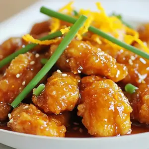 - 1 lb chicken breast, cut into bite-sized pieces - 1 cup gluten-free all-purpose flour - 1 cup cornstarch - 1 cup orange juice (freshly squeezed if possible) - 1/4 cup honey - 2 tablespoons gluten-free soy sauce - 1 tablespoon rice vinegar - 1 teaspoon ginger, grated - 1 garlic clove, minced - 2 green onions, sliced - 1 tablespoon orange zest For this gluten-free orange chicken, I focus on key ingredients that bring flavor and texture. The chicken breast serves as the star, providing a tender bite. The gluten-free flour and cornstarch create a crispy crust, which is crucial for the dish's appeal. Fresh orange juice adds a bright, zesty taste that makes this meal special. The honey and gluten-free soy sauce balance sweetness and saltiness. Rice vinegar contributes a tangy note, enhancing the overall flavor profile. Grated ginger and minced garlic add warmth and depth, making the dish aromatic and savory. Finally, garnishing with green onions and orange zest not only brightens the dish visually but also adds fresh flavor. This careful selection of ingredients ensures a delicious meal that everyone can enjoy, even those avoiding gluten. {{ingredient_image_1}} Start by getting your chicken ready. Cut one pound of chicken breast into small pieces. In a bowl, mix one cup of gluten-free flour with one teaspoon of salt and one teaspoon of black pepper. In another bowl, beat two large eggs until smooth. In a third bowl, place one cup of cornstarch. Now, coat each chicken piece. First, dip it in the flour mix. Next, roll it in the eggs. Finally, cover it with cornstarch. This coating makes the chicken crispy. To get the best crunch, let the coated chicken sit for a few minutes before frying. Heat oil in a large skillet or wok over medium-high heat. The oil should be hot but not smoking. A good way to check is to drop a small piece of chicken in the oil. If it sizzles right away, you are ready. Carefully add the chicken pieces to the hot oil. Fry them in small batches to avoid overcrowding. Cook the chicken for about five to seven minutes. Look for a golden brown color, and make sure they are cooked through. Once done, remove them and let them drain on paper towels. In a separate saucepan, combine one cup of orange juice, one tablespoon of orange zest, one-fourth cup of honey, two tablespoons of gluten-free soy sauce, one tablespoon of rice vinegar, one teaspoon of grated ginger, and one minced garlic clove. Stir the mix well. Heat the saucepan over medium heat. Allow it to simmer for about five to seven minutes. This process thickens the sauce, giving it a nice consistency. Once the sauce is ready, add the fried chicken pieces to the saucepan. Gently toss the chicken to coat each piece with the orange sauce. Now, it&rsquo;s time to serve! Transfer the orange chicken to a serving platter. For a nice touch, garnish with sliced green onions. This adds freshness and color to your dish. Enjoy your meal! For a crispy coating, use the right oil and heat. I like to use vegetable oil or peanut oil. Heat your oil to about 350&deg;F. If it&rsquo;s too hot, the chicken might burn. Fry the chicken in small batches. This helps keep the oil temperature steady. You can also try air frying or baking for a healthier option. For air frying, coat the chicken as usual. Place it in the fryer and cook at 400&deg;F for about 10-12 minutes. Shake the basket halfway through for even cooking. If baking, set your oven to 425&deg;F. Bake for about 20-25 minutes, flipping halfway. To boost flavor, add spices like paprika or red pepper flakes. These spices add warmth and depth. You can also try garlic powder or onion powder for extra taste. Adjust the sweetness and tanginess by changing the honey and orange juice amounts. If you like it sweeter, add more honey. For a tangy kick, add more orange juice or even some lemon juice. You can prepare the chicken and sauce ahead of time. Cut the chicken and coat it the day before. Store it in the fridge until you&rsquo;re ready to fry. For the sauce, mix the ingredients and store them in a jar. You can freeze the chicken and sauce, too. Just make sure to use airtight containers. When you&rsquo;re ready, thaw them in the fridge overnight. Reheat the sauce gently before mixing with the fried chicken. Pro Tips Double Coat for Extra Crispiness: For a crunchier texture, consider double coating the chicken by repeating the flour, egg, and cornstarch dipping process. Use Fresh Ingredients for Best Flavor: Freshly squeezed orange juice and freshly grated ginger will enhance the flavor profile of the dish significantly. Control the Oil Temperature: Ensure the oil is hot enough before frying (around 350&deg;F) to prevent the chicken from absorbing too much oil and becoming greasy. Garnish for Presentation: Adding sliced green onions not only enhances the visual appeal but also adds a fresh taste that complements the orange sauce beautifully. {{image_2}} For a gluten-free orange chicken, you can use different flours. Almond flour or chickpea flour work well. These options add unique flavors and textures. You can also swap sweeteners. Try maple syrup instead of honey for a new twist. For flavor, consider adding some chili flakes or sesame oil. If you want a vegetarian version, use tofu. Firm tofu absorbs flavors well and gives a great texture. Simply cut it into cubes and follow the same coating process. For meat lovers, consider shrimp or pork. Both can add a different taste while keeping it delicious. I love pairing this dish with rice or steamed vegetables. Jasmine rice or brown rice complements the flavors nicely. You can also create a gluten-free orange chicken bowl. Start with a base of rice, add your chicken, and top with fresh veggies. This makes for a colorful and tasty meal. To store leftovers, let the orange chicken cool first. Then place it in an airtight container. This helps keep it fresh. You can store it in the fridge for up to four days. Make sure to label the container with the date. This way, you will know how long it has been there. If you want to freeze the orange chicken, first let it cool completely. Place it in a freezer-safe bag or container. Squeeze out as much air as you can to prevent freezer burn. You can freeze it for up to three months. When you&rsquo;re ready to eat it, thaw it in the fridge overnight. To keep the texture nice, reheat the chicken gently. The best way is on the stovetop. Heat it in a skillet over low heat. Add a splash of orange juice to keep it moist. If you use the microwave, heat it in short bursts. Stir in between to avoid overcooking. Enjoy your tasty orange chicken just like when it was fresh! Yes, orange chicken can be gluten-free! To ensure this, use gluten-free soy sauce, which is a key ingredient. Typical orange chicken recipes include soy sauce, wheat flour, and cornstarch. When making it gluten-free, swap regular flour for gluten-free all-purpose flour. This change helps create that crispy texture without gluten. Yes, you can prep in advance. You can marinate the chicken overnight for more flavor. If you want to save time, prepare the sauce ahead too. Store it in the fridge for up to three days. Just reheat it before you mix in the fried chicken. This method makes meal prep easy! Orange chicken pairs well with many sides. Here are some ideas: - Steamed rice - Fried rice - Stir-fried vegetables - Quinoa - Cauliflower rice These options add great balance and flavor to your meal. If you like heat, add crushed red pepper flakes to the sauce. Start with a half teaspoon and adjust to your taste. You can also include fresh chili peppers or sriracha for an extra kick. This way, you can customize the spice level to fit your palate! This article showed you how to make a tasty gluten-free orange chicken. We covered key ingredients, from chicken to garnishes, and shared essential steps for preparing and frying. You learned tips for crispy coating and fun variations like tofu. Remember to store leftovers well for later enjoyment. With this simple guide, you can create a flavorful dish everyone will love. Don't be afraid to try new flavors and make it your own! Cooking can be fun and creative, so enjoy every step.