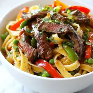 - 8 oz fettuccine pasta - 1 lb flank steak, sliced into thin strips - 2 tablespoons soy sauce - 2 tablespoons honey - 1 tablespoon sriracha (adjust for spice preference) - 1 teaspoon garlic powder - 1 teaspoon ground ginger For this dish, the main ingredients play a vital role. The fettuccine pasta serves as the base, giving you a hearty and comforting texture. Flank steak is perfect here because it cooks quickly and absorbs flavors well. The sauce components, like soy sauce, honey, and sriracha, create a sweet and spicy kick. Garlic powder and ground ginger add depth to the flavor. - 1 red bell pepper, sliced - 1 cup snap peas - 3 green onions, chopped The vegetables bring color and crunch. Red bell pepper adds sweetness, while snap peas give a nice snap. Green onions brighten the dish when you sprinkle them on top. Each vegetable adds a unique texture and flavor, making your pasta dish more vibrant. - 2 tablespoons olive oil - Salt and pepper to taste - Fresh cilantro for garnish Olive oil is key for cooking the steak and vegetables. It helps achieve that beautiful sear on the flank steak. You&rsquo;ll want to season with salt and pepper to enhance all the flavors. Fresh cilantro not only looks nice but also adds a fresh burst of flavor at the end. {{ingredient_image_1}} First, you need to cook the fettuccine pasta. Follow the package instructions for the best results. This usually takes about 8 to 10 minutes. Make sure to test the pasta for doneness. It should be al dente. Once cooked, drain it and set it aside. Don&rsquo;t forget to reserve about a cup of the pasta water. This water helps make the sauce smooth. Next, let&rsquo;s marinate the steak. In a bowl, combine the sliced flank steak with soy sauce, honey, and spices. You&rsquo;ll want to add sriracha for a kick, garlic powder, and ground ginger for depth. Mix everything well and let it marinate for at least 15 minutes. This step adds tons of flavor to your steak. Now it&rsquo;s time to cook the steak. Heat olive oil in a large skillet over medium-high heat. Add the marinated steak to the hot skillet. Saut&eacute; it for about 5 to 7 minutes until it&rsquo;s browned. Ensure it reaches your desired doneness. After the steak is ready, remove it from the skillet and set it aside. In the same skillet, add the sliced red bell pepper and snap peas. Saut&eacute; them for about 3 to 4 minutes until they are tender yet still crisp. Finally, let&rsquo;s bring everything together. Add the cooked fettuccine to the skillet with the saut&eacute;ed vegetables. Pour in the reserved pasta water gradually. This helps adjust the sauce's thickness. Then, return the cooked steak to the skillet. Toss all the ingredients until they mix well. Season with salt and pepper to taste. For a fresh touch, garnish your dish with chopped green onions and fresh cilantro before serving. Enjoy your sweet and spicy steak pasta! To get the best flavor from flank steak, marinate it well. Use a mix of soy sauce, honey, and spices. Let it sit for at least 15 minutes. This lets the steak soak up the flavors. You can also try other marinades. A mix of balsamic vinegar and olive oil works great too. For a twist, add some lime juice and cumin. For perfectly cooked steak, heat your skillet before adding the meat. Cook it for 5-7 minutes until it&rsquo;s brown. Keep an eye on it to avoid overcooking. When you cook vegetables, aim to keep them crisp. Saut&eacute; the red bell pepper and snap peas for 3-4 minutes. This keeps their bright colors and crunch. Serve your Sweet and Spicy Steak Pasta in a shallow pasta bowl. This gives it a nice look. For garnish, sprinkle fresh cilantro and chopped green onions on top. This adds color and flavor. You can also add a slice of lime for a fresh touch. Pro Tips Marinate for Maximum Flavor: Allow the steak to marinate longer than 15 minutes, if possible. This enhances the flavor and tenderness, making every bite delicious. Adjust the Spice Level: Customize the amount of sriracha based on your heat preference. Start with less and add more gradually to find your perfect balance. Vegetable Variations: Feel free to mix in other vegetables like broccoli or carrots for added nutrition and color. Just make sure to adjust the cooking time accordingly. Save Some Pasta Water: The reserved pasta water is your secret weapon for creating a silky sauce. Add it gradually until you reach your desired consistency. {{image_2}} You can easily adjust the sriracha for your spice level. If you like it hot, add more. For a milder dish, use less. You might also try chili flakes instead. They pack some heat and give a nice crunch. Not a fan of fettuccine? You can switch to spaghetti or whole wheat noodles. Both work well and taste great. You can also change the protein. Chicken, shrimp, or even tofu can be tasty substitutes. Each brings its own flavor to the dish. Seasonal veggies can add freshness. In spring, try peas or asparagus. In summer, zucchini or bell peppers work well. Adding fresh herbs can brighten the dish. Basil or parsley can give a lovely touch. They add color and new flavors that pop. To keep your Sweet and Spicy Steak Pasta fresh, store leftovers in the fridge. Use airtight containers to prevent moisture loss. Make sure to cool the pasta before sealing the container. This helps avoid soggy noodles. Try to eat the leftovers within three days for best taste. When reheating, focus on keeping the steak juicy. You can use a microwave or stovetop. For the microwave, heat in short bursts. Stir between intervals to ensure even heat. If you use the stovetop, add a splash of water. Heat gently over low heat to avoid overcooking the steak. For long-term storage, you can freeze the pasta. First, let it cool completely. Place it in freezer-safe bags or containers. Be sure to remove as much air as possible. When you want to eat it, thaw it in the fridge overnight. For best texture, avoid microwaving it from frozen. Instead, reheat it on the stovetop with a bit of water. You can serve a fresh salad on the side. A simple green salad works well. You can also try garlic bread to soak up the sauce. For a veggie boost, add steamed broccoli or roasted asparagus. These sides balance the meal nicely. Yes, you can prep this dish ahead. Cook the pasta and store it in the fridge. You can also marinate the steak a day before. Keep the sauce and veggies separate until you are ready to eat. This keeps everything fresh and tasty. To reduce sweetness, cut back on honey. You can also use less soy sauce. For less spice, use less sriracha or switch to mild chili sauce. Taste as you go to find the right balance that suits your tongue. Flank steak is great for this dish. It cooks quickly and has good flavor. You can also use skirt steak or sirloin if you want. Both options will work well and give you a nice bite in every forkful. This Sweet and Spicy Steak Pasta combines rich flavors in a simple dish. We explored key ingredients like fettuccine, flank steak, and fresh vegetables. I shared step-by-step cooking instructions and useful tips for marinating and presentation. You can adjust spice levels and swap ingredients for variety. Remember, proper storage keeps leftovers tasty. Enjoy creating this meal, and feel free to experiment with your own touches. Cooking should always be fun and rewarding!