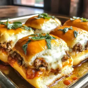 - 1 lb ground beef - 1 lb Italian sausage, casing removed - 1 small onion, finely chopped - 2 cloves garlic, minced - 1 cup marinara sauce For these sliders, I use two types of meat. The ground beef adds heartiness, while the Italian sausage gives it a nice spice. Next, I chop a small onion and mince two cloves of garlic. These will add great flavor to the dish. Then, I include a cup of marinara sauce to bind it all together and add richness. - 1 cup shredded mozzarella cheese - 1/2 cup grated Parmesan cheese - 12 slider buns Cheese makes this dish extra yummy. I use a cup of shredded mozzarella for its meltiness and a half-cup of grated Parmesan for depth. Slider buns are the vessel for all this deliciousness. They should be soft and fresh. - 1 teaspoon dried oregano - 1 teaspoon Italian seasoning - 1/2 teaspoon red pepper flakes (optional, for heat) Herbs and spices are key to flavor. I sprinkle in a teaspoon of dried oregano and Italian seasoning. If you like heat, add red pepper flakes. They give the sliders a nice kick. {{ingredient_image_1}} 1. Start by heating a large skillet on medium heat. 2. Add 1 lb of ground beef and 1 lb of Italian sausage to the skillet. 3. Cook the meat for about 8-10 minutes. Break it up with a wooden spoon as it cooks. 4. Once the meat is browned, add 1 small chopped onion and 2 minced garlic cloves. 5. Saut&eacute; for 3-4 minutes until the onion is soft. 1. Now, add 1 teaspoon of dried oregano, 1 teaspoon of Italian seasoning, and 1/2 teaspoon of red pepper flakes if you like heat. 2. Cook for 1 minute to let the spices bloom. 3. Pour in 1 cup of marinara sauce. Stir to mix everything well. 4. Let the mixture simmer for about 5 minutes. This helps all the flavors come together. 1. Preheat your oven to 375&deg;F (190&deg;C). 2. Slice the slider buns in half. Place the bottom halves in a baking dish. 3. Spoon the meat mixture over the bottom buns. Spread it evenly. 4. Sprinkle 1 cup of shredded mozzarella cheese and 1/2 cup of grated Parmesan cheese on top of the meat. 5. Place the top halves of the buns over the cheese and press down gently. 1. Cover the baking dish with aluminum foil. 2. Bake for 15 minutes. 3. After 15 minutes, remove the foil and bake for an additional 10 minutes. 4. Look for golden tops and bubbly cheese. 5. Once done, let them cool for a few minutes. Garnish with fresh basil leaves before serving. To make the best Italian Grinder Sliders, cook your meat well. Heat the skillet to medium and mix the ground beef and Italian sausage. Break up clumps as you cook for about 8-10 minutes. This ensures the meat is fully browned. Simmering is key for flavor. After adding marinara sauce, let the mixture simmer for 5 minutes. This step blends all the flavors together. Blooming your spices makes a huge difference. When you add oregano, Italian seasoning, and red pepper flakes, let them cook for a minute. This helps release their full flavor. For marinara sauce, try using a homemade version. Fresh herbs and a dash of crushed tomatoes can enhance the taste. You can also use store-bought, but look for good-quality options. Pair your sliders with classic sides. Crispy fries or a fresh salad work well. You can also serve them with roasted veggies for a healthy touch. For garnishing, fresh basil leaves add color and flavor. You can sprinkle some extra cheese on top for that extra touch. Enjoy your sliders with a side that complements their rich taste! Pro Tips Choose Quality Meat: Using high-quality ground beef and sausage will elevate the flavor of your sliders significantly. Customize the Heat: Adjust the amount of red pepper flakes to suit your spice preference. You can also add diced jalape&ntilde;os for an extra kick. Make Ahead: Prepare the meat mixture in advance and store it in the refrigerator. Assemble and bake the sliders just before serving for a quick meal. Experiment with Cheeses: While mozzarella and Parmesan are classic choices, try adding provolone or fontina for a unique flavor profile. {{image_2}} You can switch out the meats in Italian grinder sliders. Using ground turkey is a great idea. It makes the sliders lighter but still tasty. You can also use chicken or pork for a different flavor. For a vegetarian option, try using meat substitutes like lentils or mushrooms. Both add a savory bite without meat. Cheese can change the whole taste of your sliders. You can add provolone or gouda for a new twist. If you like heat, add jalape&ntilde;os to the meat mix. They bring a spicy kick that many enjoy. You can also mix in some roasted red peppers for added flavor and color. You have many choices for buns. Gluten-free buns work well if needed. Whole grain buns add a nutty flavor and more texture. For a fun twist, use pita bread or wraps. They can hold all the delicious fillings while being easy to eat. Each choice can change your slider experience. You can keep your Italian grinder sliders in the fridge for up to 3 days. To store them well, place the sliders in an airtight container. If you use plastic wrap, make sure it covers them tightly. This helps keep the flavors fresh and prevents the buns from getting soggy. To freeze prepared sliders, wrap each slider in plastic wrap. Then, place the wrapped sliders in a freezer bag. This way, they stay safe from freezer burn. You can freeze them for up to 2 months. When you're ready to eat, take the sliders out of the freezer. Let them thaw in the fridge overnight. To reheat, place them in a preheated oven at 350&deg;F (175&deg;C) for about 15 minutes. This warms them through and keeps the buns soft. Enjoy your tasty sliders again! Italian Grinder Sliders are tasty mini sandwiches filled with seasoned meat. They combine ground beef and Italian sausage for a rich flavor. The sliders also have onion, garlic, and marinara sauce for extra taste. Each slider is topped with melty mozzarella and Parmesan cheese. Fresh basil adds a nice touch. These sliders are perfect for parties or casual meals. Yes, you can prepare these sliders ahead of time. Cook the meat mixture and let it cool. Store it in the fridge for up to two days. When ready, assemble the sliders with buns and cheese. Bake them just before serving for the best taste. This makes meal prep easy and saves time. There are many great sides to pair with Italian Grinder Sliders. Consider serving them with: - Crispy potato wedges - Fresh garden salad - Garlic bread - Coleslaw For drinks, try soda, iced tea, or a light beer. These options balance the rich flavors of the sliders. Enjoy your meal! In this post, we explored how to make delicious Italian Grinder Sliders. We covered key ingredients like beef, sausage, and cheeses. I also shared step-by-step instructions. Don't forget those important tips to enhance flavor and texture. You can even customize your sliders with different meats or bread. These tasty bites are easy to make and perfect for any gathering. Enjoy crafting them your way, and make mealtime special!