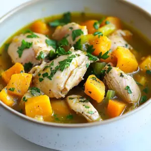 - 1 lb boneless, skinless chicken thighs, cut into chunks - 1 medium butternut squash, peeled and diced - 2 medium carrots, sliced - 2 celery stalks, diced - 1 onion, chopped - 3 cloves garlic, minced - 4 cups low-sodium chicken broth The main ingredients create a warm and hearty stew. The chicken thighs add rich flavor. Butternut squash gives it a sweet touch. Carrots and celery provide crunch, while onion and garlic boost aroma. - 1 teaspoon dried thyme - 1 teaspoon ground cumin - 1 teaspoon smoked paprika - Salt and pepper to taste The spices transform the stew. Thyme adds herbal notes. Cumin brings warmth, and smoked paprika gives a hint of smokiness. Salt and pepper round it all out. - Fresh parsley or cilantro The garnish adds a pop of color. It also brightens the dish. Fresh herbs make the stew look appealing and taste even better. {{ingredient_image_1}} First, I heat 1 tablespoon of olive oil in a skillet over medium heat. I add 1 chopped onion and 3 minced garlic cloves. I saut&eacute; them for about 3 to 5 minutes. The onion should look translucent. Once done, I transfer this mix to the crockpot. Next, I add 1 medium butternut squash, peeled and diced, to the crockpot. Then, I slice 2 medium carrots and dice 2 celery stalks. I add these to the pot too. After that, I add 1 pound of cut chicken thighs. I pour in 4 cups of low-sodium chicken broth. This helps cover all the ingredients. I sprinkle 1 teaspoon of dried thyme, 1 teaspoon of ground cumin, and 1 teaspoon of smoked paprika over the top. I also add salt and pepper to taste. After stirring gently, I cover the crockpot and set it to cook. I choose low for 6 to 8 hours or high for 4 hours. When it's done, I shred the chicken right in the pot using two forks. This lets the chicken mix into the stew well. I taste it and adjust seasoning if needed. To keep the chicken juicy, choose boneless, skinless thighs. They stay moist during cooking. Cut them into chunks for even cooking. If you want a different texture, adjust the cooking time. Cook on low for 6-8 hours or high for 4 hours. Test the chicken with a fork. It should shred easily. Add spices to boost the taste. Try a pinch of cayenne pepper for heat. Fresh herbs like rosemary or thyme can also work well. Using low-sodium broth helps keep the stew healthy. You control the salt this way. Plus, it allows the flavors to shine. Serve this stew with crusty bread for dipping. A side of rice makes it a full meal. You can even add a salad for freshness. Top with fresh parsley or cilantro before serving. This adds color and flavor, making the dish look beautiful. Pro Tips Cook Chicken Thighs: Using boneless, skinless chicken thighs adds moisture and flavor to the stew, making it more tender compared to chicken breasts. Prepare Ingredients in Advance: Chop the vegetables and chicken the night before to save time in the morning and make the cooking process smoother. Adjust Seasonings: Always taste the stew before serving. You can adjust the spices and salt according to your preference for a more personalized flavor. Use Fresh Herbs: Garnishing the stew with fresh parsley or cilantro right before serving enhances the dish's flavor and presentation. {{image_2}} You can easily make this stew gluten-free. Just use gluten-free broth and check other ingredients. To make it dairy-free, simply skip any creamy additions after cooking. If you want to change up the protein, try using turkey or tofu. Both options work well and add their unique flavors. Get creative with your vegetable choices. You can add sweet potatoes, peas, or green beans for more color and taste. Different herbs and spices can also enhance your stew. Try adding rosemary or basil for a fresh twist. Experimenting can lead to exciting new flavors! Each season offers new ingredients. In spring, add fresh asparagus or zucchini. For summer, use bell peppers or corn. In winter, you might want to make it heartier. Adding beans or lentils can give it a warm, filling texture. Seasonal swaps can keep your stew exciting all year long! To keep your Crockpot Butternut Squash Chicken Stew fresh, let it cool first. Transfer it to an airtight container. Store it in the fridge for up to four days. For longer storage, freeze the stew. Use freezer-safe bags or containers for this. Make sure to leave some space for expansion. Label the bags with the date for easy tracking. When you're ready to enjoy leftovers, you have a few good options. The best way is to reheat on the stove over low heat. Stir often to keep it from sticking. If you prefer the microwave, place a portion in a bowl. Cover it loosely and heat for one to two minutes. Check it halfway and stir for even heating. Your stew will last in the fridge for about four days. If you freeze it, it can last three to six months. Always check for signs of spoilage before eating. If you see mold or if it smells off, throw it away. Eating spoiled food can make you sick, so it's better to be safe. Yes, you can use frozen butternut squash. Frozen squash saves time and effort. It also lasts longer in your freezer. The downside is that it may be softer after cooking. This can change the stew's texture a bit. If you use frozen squash, add it to the crockpot straight from the freezer. No need to thaw it first. Yes, you can make this stew on the stovetop. Start by saut&eacute;ing the onion and garlic in a pot. Then, add the chicken and veggies. Pour in the chicken broth and spices next. Bring it to a boil, then lower the heat. Let it simmer for about 30-40 minutes, or until the chicken is cooked. Shred the chicken in the pot, just like in the crockpot method. Yes, you can prepare this stew ahead of time. Make it a day before and store it in the fridge. The flavors will blend even more overnight. To reheat, simply warm it on the stove or in the microwave. If it seems thick, stir in some water or broth to thin it out. Enjoy it warm for a cozy meal! In this post, we explored how to make a delicious and hearty chicken stew. We covered the key ingredients, steps for preparation and cooking, and shared useful tips. You can easily modify the recipe to fit your dietary needs. Proper storage and reheating can help you enjoy this meal later. Cooking should be fun, and this stew offers warmth and flavor in every bite. Use these guidelines to create your perfect version and impress your family and friends. Happy cooking!